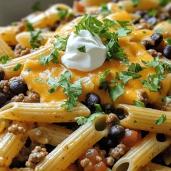 Cowboy Pasta Köstlich und Einfach Zubereiten 3 - 230 g Penne-Nudeln - 450 g Rinderhackfleisch - 1 Dose (425 g) schwarze Bohnen, abgetropft und gespült Die Hauptzutaten sind einfach, aber wichtig. Penne-Nudeln bringen die Form und Textur. Rinderhackfleisch sorgt für den herzhaften Geschmack. Schwarze Bohnen fügen eine cremige Note hinzu und erhöhen die Nährstoffe. - 2 Esslöffel Chili-Pulver - 1 Teelöffel geräuchertes Paprikapulver - 1 Teelöffel Salz - ½ Teelöffel schwarzer Pfeffer Diese Gewürze geben der Cowboy Pasta ihren besonderen Kick. Chili-Pulver fügt Schärfe hinzu. Geräuchertes Paprikapulver bringt einen rauchigen Geschmack. Salz und Pfeffer runden die Aromen ab. - 100 g geriebener Cheddar-Käse - Sauerrahm, zum Servieren - Frischer Koriander, zur Dekoration Toppings machen das Gericht noch besser. Geriebener Cheddar-Käse schmilzt schön und macht es cremig. Sauerrahm gibt eine erfrischende Note. Frischer Koriander bringt Farbe und einen frischen Geschmack. Du kannst die Toppings je nach Geschmack anpassen. Für das vollständige Rezept, schau dir die Cowboy-Pasta mit einem Kick an. Das Rezept ist einfach und macht Spaß! Um die Penne-Nudeln zu kochen, bringe zuerst einen großen Topf mit Wasser zum Kochen. Füge reichlich Salz hinzu, um den Geschmack zu verbessern. Gib die Nudeln ins Wasser und koche sie al dente, wie auf der Verpackung angegeben. Das dauert meist etwa 10-12 Minuten. Rühre ab und zu um, damit sie nicht zusammenkleben. Wenn die Nudeln fertig sind, gieße sie ab und stelle sie beiseite. So bleiben sie perfekt in der Konsistenz. Erhitze in einer großen Pfanne zwei Esslöffel Olivenöl bei mittlerer Hitze. Füge die gewürfelte Zwiebel und den gehackten Knoblauch hinzu. Sauté die Zwiebel und den Knoblauch für etwa 3-4 Minuten. Sie sollen glasig, aber nicht braun werden. Jetzt erhöhe die Hitze auf mittelhoch und füge das Rinderhackfleisch hinzu. Brate es unter ständigem Rühren an, bis es gleichmäßig braun ist. Das dauert ungefähr 5-7 Minuten. Gieße überschüssiges Fett ab, falls nötig. Reduziere die Hitze auf mittlere Stufe. Füge die schwarzen Bohnen, die gewürfelten Tomaten mit grünen Chilischoten und den Mais hinzu. Streue das Chili-Pulver, das geräucherte Paprikapulver, den Kreuzkümmel, das Salz und den schwarzen Pfeffer darüber. Rühre alles gut um und lasse die Mischung für 5 Minuten köcheln. So verbinden sich die Aromen. Danach gib die gekochten Penne-Nudeln in die Pfanne und vermenge alles gut. Lass es weitere 2-3 Minuten garen, damit sich die Aromen entfalten können. Vergiss nicht, den geriebenen Cheddar-Käse gleichmäßig darüber zu streuen, damit er schön schmelzen kann. Um Cowboy Pasta wirklich lecker zu machen, probiere neue Gewürze. Zum Beispiel, füge etwas Kreuzkümmel hinzu. Dies gibt dem Gericht eine warme Note. Du kannst auch Paprika für mehr Süße verwenden. Mixe verschiedene Aromen wie Käse und frische Kräuter. Frischer Koriander bringt Frische und Geschmack. Koch die Penne-Nudeln nicht zu lange. Al dente ist der Schlüssel zur perfekten Pasta. So bleibt sie bissfest und hat einen tollen Biss. Um Überkochen zu vermeiden, achte auf die Zeit. Stelle einen Timer und rühre die Nudeln ab und zu um. Bereite alle Zutaten vor dem Kochen vor. Hacke Zwiebeln und Knoblauch frühzeitig. Das spart Zeit und macht das Kochen einfacher. Wenn du die Pfanne und den Topf gleichzeitig erhitzt, sparst du noch mehr Zeit. Nutze einen großen Topf für die Nudeln. So koche sie schnell und gleichmäßig. {{image_4}} Für eine vegetarische Variante kannst du Rinderhackfleisch durch pflanzliche Alternativen ersetzen. Produkte wie Soja- oder Erbsenprotein sind tolle Optionen. Diese bringen eine ähnliche Textur und Geschmack. Du kannst auch verschiedene Bohnen verwenden. Kidneybohnen oder Kichererbsen geben deiner Cowboy Pasta eine leckere Note. Das Hinzufügen von Gemüse macht dein Gericht noch bunter und gesünder. Paprika oder Zucchini passen gut zu Cowboy Pasta. Du kannst auch saisonales Gemüse nutzen, wie Spargel im Frühling oder Kürbis im Herbst. Das bringt frische Aromen und Farben auf den Teller. Wenn du den Schärfegrad anpassen möchtest, kann eine mildere Variante leicht helfen. Reduziere einfach die Menge an Chili-Pulver. Für mehr Schärfe kannst du frische Chilischoten hinzufügen. Auch alternative Gewürze wie Cayennepfeffer oder Jalapeños sorgen für einen tollen Kick. Um Reste von Cowboy Pasta zu lagern, stelle sicher, dass sie abgekühlt sind. Fülle die Pasta in einen luftdichten Behälter. So bleibt die Frische länger erhalten. Lagere die Reste im Kühlschrank. Dies hilft, die Aromen zu bewahren. Du kannst die Reste bis zu drei Tage aufbewahren. Wenn du die Cowboy Pasta für später einfrieren möchtest, lasse sie zuerst abkühlen. Fülle die Portionen in gefrierfreundliche Behälter. Achte darauf, etwas Platz im Behälter zu lassen. Die Pasta kann bis zu drei Monate eingefroren werden. Um sie wieder aufzutauen, lege die Behälter über Nacht in den Kühlschrank. Erhitze die Pasta in einer Pfanne oder Mikrowelle, bis sie heiß ist. Im Kühlschrank bleibt Cowboy Pasta bis zu drei Tage haltbar. Achte auf Anzeichen von Verderb. Wenn die Pasta einen unangenehmen Geruch hat oder die Konsistenz sich verändert, wirf sie weg. So sorgst du dafür, dass du immer frische und leckere Pasta genießen kannst. Um Cowboy Pasta ohne Fleisch zu machen, gibt es viele Ideen. Du kannst das Rinderhackfleisch durch pflanzliches Hack ersetzen. Es gibt auch Tofu als gute Option. Zudem sind Kichererbsen eine tolle Wahl. Pilze bringen einen herzhaften Geschmack. Du kannst auch mehr Gemüse hinzufügen, wie Zucchini oder Paprika. Diese Zutaten passen gut zu den Bohnen und Tomaten. Ja, du kannst viele andere Nudelsorten verwenden. Zum Beispiel sind Fusilli oder Farfalle gute Alternativen. Sie fangen die Soße gut ein. Spaghetti sind auch eine Option, wenn du es magst. Achte darauf, die Kochzeit anzupassen. So bleiben die Nudeln al dente. Es gibt viele leckere Beilagen zu Cowboy Pasta. Ein frischer grüner Salat ist eine gute Wahl. Er bringt Frische und knusprige Texturen. Auch Knoblauchbrot passt sehr gut dazu. Es ergänzt den Geschmack der Pasta perfekt. Du kannst auch gegrilltes Gemüse als Beilage servieren. Es bringt zusätzliche Aromen auf den Tisch. In diesem Artikel haben wir die Hauptzutaten für Cowboy Pasta erkundet. Rinderhackfleisch, Penne-Nudeln und schwarze Bohnen sind die Basis. Gewürze wie Chili-Pulver und geräuchertes Paprikapulver verleihen Geschmack. Wir haben auch Tipps zur Zubereitung und Lagerung gegeben. Vergessen Sie nicht die Variationen! Experimentieren Sie mit Gemüsesorten und pflanzlichen Alternativen. Cowboy Pasta ist vielseitig und leicht zuzubereiten. Genießen Sie jede Bissen!