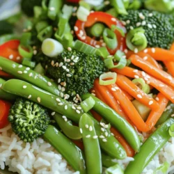 Spring Vegetable Stir-Fry Gesund und Einfach Zubereiten 3 - 1 Tasse Zuckerschoten, geputzt - 1 Tasse Spargel, in 5 cm lange Stücke geschnitten - 1 Tasse Babymöhren, in Scheiben geschnitten - 1 rote Paprika, in feine Streifen (Julienne) geschnitten - 1 Tasse Brokkoliröschen