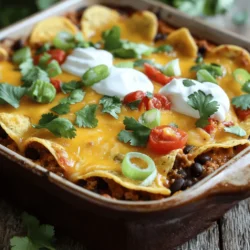 Taco Casserole gesunde und einfache Mahlzeit 3 Für diesen Taco Casserole brauchst du einige Grundzutaten. Hier sind die Hauptzutaten: - 450 g Rinderhackfleisch (oder Putenhackfleisch) - 1 Päckchen Taco-Gewürz - 1 Dose (425 g) schwarze Bohnen, abgetropft und abgespült - 1 Dose (400 g) gewürfelte Tomaten mit grünen Chilis - 1 Tasse Maiskörner (frisch oder gefroren) - 1 Tasse Salsa - 8 kleine Tortillas aus Mais, viertelt - 1 ½ Tassen geriebener Cheddar-Käse - 1 Tasse Sauerrahm - ½ Tasse gehackte Frühlingszwiebeln - Frischer Koriander zur Garnitur (optional) - Salz und Pfeffer nach Geschmack