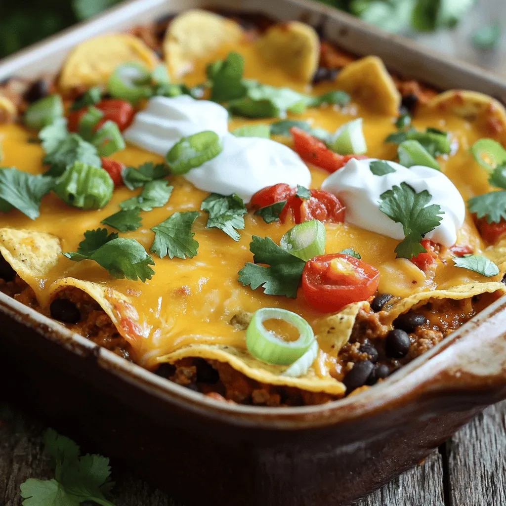 Für diesen Taco Casserole brauchst du einige Grundzutaten. Hier sind die Hauptzutaten: - 450 g Rinderhackfleisch (oder Putenhackfleisch) - 1 Päckchen Taco-Gewürz - 1 Dose (425 g) schwarze Bohnen, abgetropft und abgespült - 1 Dose (400 g) gewürfelte Tomaten mit grünen Chilis - 1 Tasse Maiskörner (frisch oder gefroren) - 1 Tasse Salsa - 8 kleine Tortillas aus Mais, viertelt - 1 ½ Tassen geriebener Cheddar-Käse - 1 Tasse Sauerrahm - ½ Tasse gehackte Frühlingszwiebeln - Frischer Koriander zur Garnitur (optional) - Salz und Pfeffer nach Geschmack