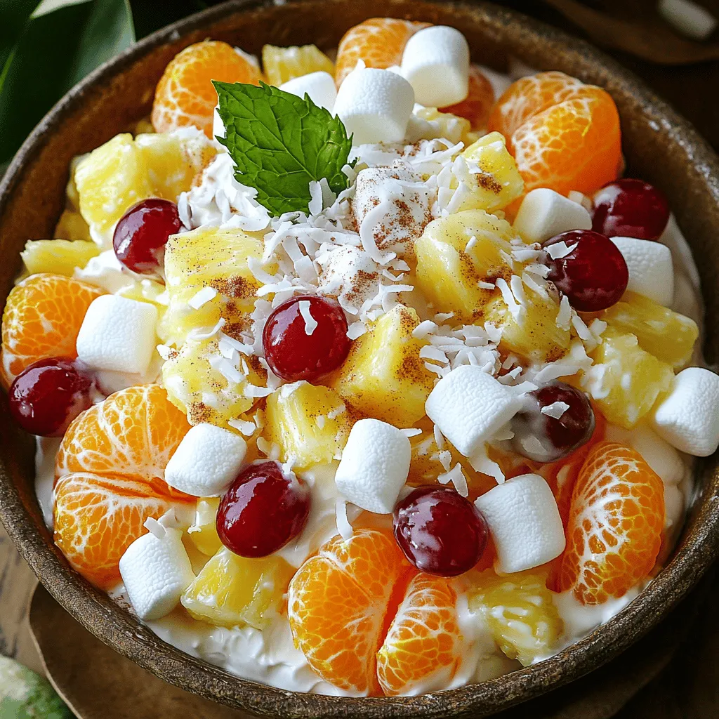 Für meinen Ambrosia Salat verwende ich einfache und leckere Zutaten. Hier ist die Liste: