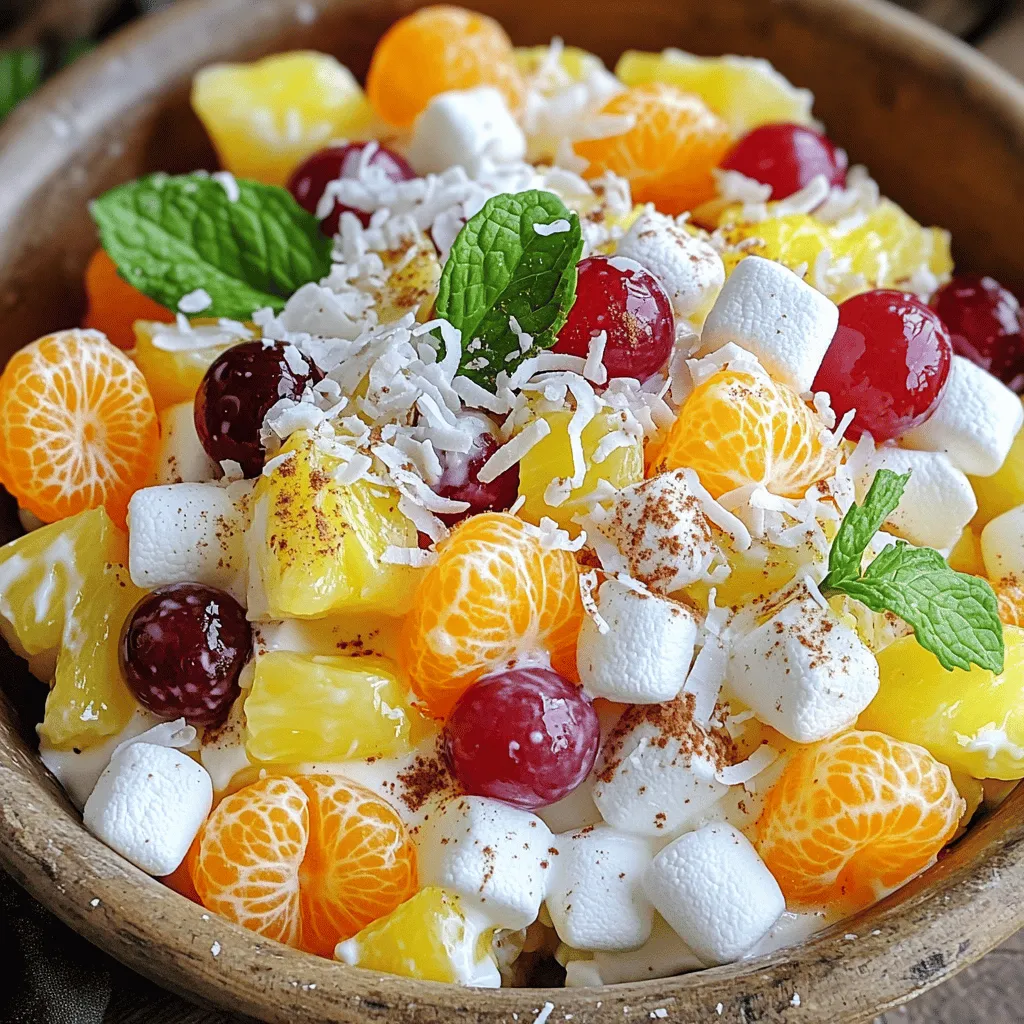 Für meinen Ambrosia Salat verwende ich einfache und leckere Zutaten. Hier ist die Liste: