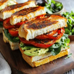 - Große, reife Tomaten - Sauerteig- oder Vollkornbrot - Avocado Ich wähle große, reife Tomaten für den besten Geschmack. Diese Tomaten bringen viel Saft und Süße. Sauerteig- oder Vollkornbrot gibt dem Sandwich eine tolle Textur. Es ergänzt die Tomaten gut. Avocado fügt Cremigkeit hinzu. Sie macht das Sandwich noch leckerer. - Vegane Mayonnaise - Knoblauch - Zitronensaft Für die vegane Aioli verwende ich vegane Mayonnaise. Sie ist einfach zu finden. Knoblauch macht die Aioli würzig und frisch. Zitronensaft bringt eine schöne Säure. Diese Zutaten zusammen ergeben eine tolle Mischung. Sie passt perfekt zu den Tomaten. - Olivenöl - Getrocknete italienische Kräuter - Salz und Pfeffer Ich benutze hochwertiges Olivenöl zum Rösten der Tomaten. Es gibt Geschmack und hilft, die Aromen zu verbinden. Getrocknete italienische Kräuter wie Oregano oder Basilikum sind wichtig. Sie bringen die mediterrane Note. Salz und Pfeffer sind einfach, aber nötig, um die Aromen zu betonen. Kombiniere alles gut für ein ausgewogenes Geschmackserlebnis. Für das gesamte Rezept kannst du die [Full Recipe] besuchen. Heize deinen Ofen auf 200°C (400°F) vor. Dies ist wichtig, um die Tomaten gut zu rösten. Bereite ein Backblech vor, indem du es mit Backpapier belegst. So bleibt nichts kleben. Schneide die großen, reifen Tomaten in zwei Hälften. In einer Schüssel mische die Tomaten mit 2 Esslöffeln Olivenöl, Salz, Pfeffer und den getrockneten Kräutern. Platziere sie auf dem Backblech, mit der Schnittseite nach oben. Röste die Tomaten für 25 bis 30 Minuten, bis sie weich und leicht gebräunt sind. Diese Röstzeit bringt die Süße der Tomaten hervor. In einer kleinen Schüssel kombinierst du die vegane Mayonnaise, den fein gehackten Knoblauch, den Zitronensaft und den Dijon-Senf. Rühre alles gut um, bis die Mischung glatt ist. Schmecke die Aioli ab und füge nach Bedarf Salz hinzu. Diese Aioli gibt deinem Sandwich den perfekten Geschmack. Toaste die Scheiben Sauerteigbrot im Ofen für etwa 5 bis 7 Minuten. Überprüfe die Textur und Farbe des Brotes. Es sollte knusprig und goldbraun sein, um das Sandwich gut zu halten. Verteile eine großzügige Schicht der veganen Aioli auf jede Brotscheibe. Auf zwei Scheiben legst du frischen Spinat oder Rucola. Füge die gerösteten Tomatenhälften hinzu und lege die Avocadoscheiben darauf. Diese Schichten machen das Sandwich bunt und lecker. Lege die anderen Brotscheiben oben drauf, um ein Sandwich zu bilden. Drücke leicht darauf und halbieren, wenn du magst. Serviere das Sandwich auf einem rustikalen Holzbrett. Garniere es mit zusätzlichen gerösteten Tomaten und frischen Kräutern. Ein einfacher Beilagensalat rundet das Gericht ab. Wähle große, reife Tomaten für dein Sandwich. Sie sollten fest und prall sein. Die Farbe sollte intensiv rot sein. Press leicht auf die Tomate. Sie sollte ein wenig nachgeben, aber nicht matschig sein. Saisonale Alternativen sind Kirschtomaten im Sommer oder San-Marzano-Tomaten im Herbst. Diese Sorten bieten tolle Aromen und Süße. Du kannst die Aioli nach deinem Geschmack verändern. Füge frische Kräuter wie Basilikum oder Petersilie hinzu. Ein Spritzer Balsamico bringt einen neuen Twist. Wenn du keine vegane Mayonnaise hast, kannst du Cashew-Creme verwenden. Weiche rohe Cashews über Nacht ein und püriere sie mit Knoblauch und Zitronensaft. Für glutenfreie Optionen verwende glutenfreies Brot. Dieses gibt es in vielen Geschmacksrichtungen. Alternativ kannst du auch Wraps aus Mais oder Reis nehmen. Diese sind leicht und lecker. Wenn du etwas Herzhaftes willst, probiere ein rustikales Bauernbrot. Es passt perfekt zu den Aromen der Tomaten und der Aioli. {{image_4}} Du kannst dein Sandwich ganz nach deinem Geschmack anpassen. Füge gegrilltes Gemüse hinzu. Zucchini oder Paprika passen sehr gut dazu. Diese geben dem Sandwich eine schöne Textur und mehr Geschmack. Ein weiterer toller Belag ist veganer Käse. Dieser schmilzt schön und macht das Sandwich cremiger. Du kannst ihn einfach auf die Tomaten legen, bevor du das Sandwich zusammenbaust. Probiere verschiedene Sandwich-Stile aus. Eine toasted Panini-Variante ist eine tolle Idee. Du kannst die Brotscheiben in einem Panini-Grill rösten. Dadurch werden sie goldbraun und knusprig. Ein offenes Sandwich ist auch interessant. Lege die gerösteten Tomaten und die Avocado einfach auf eine Scheibe Brot. So bleibt alles schön sichtbar und sieht appetitlich aus. Zu diesen köstlichen Sandwiches passen einige Beilagen sehr gut. Salate sind leicht und frisch. Ein gemischter Salat mit Balsamico-Dressing passt perfekt. Chips oder Süßkartoffelpommes geben einen knusprigen Kontrast. Diese Beilagen machen dein Essen noch leckerer. Schau dir den Full Recipe für mehr Ideen an! Wenn du Reste von deinen gerösteten Tomatensandwiches hast, lagere sie im Kühlschrank. Stelle sicher, dass sie in einem luftdichten Behälter sind. So bleiben die Sandwiches frisch. Die Zutaten haben unterschiedliche Haltbarkeiten. Geröstete Tomaten halten sich etwa 3-4 Tage. Avocados können schnell braun werden, also verwende sie am besten sofort. Wenn du die Sandwiches für später zubereiten möchtest, friere sie ein. Wickel die Sandwiches gut in Frischhaltefolie oder Aluminiumfolie. So bleiben sie frisch beim Auftauen. Zum Auftauen lege sie einfach in den Kühlschrank, bis sie weich sind. Für ein Picknick kannst du die Sandwiches auch ohne Probleme vorbereiten. Packe die Aioli separat ein, damit das Brot knusprig bleibt. Wähle einen Behälter, der dicht schließt. Glasbehälter sind eine gute Wahl. Sie halten die Frische und sind nachhaltig. Um die Sandwiches länger frisch zu halten, lege ein Stück Küchenpapier in den Behälter. Das Papier nimmt die Feuchtigkeit auf. So bleibt das Brot knusprig. Wenn du die Sandwiches schön anrichtest, wird das Essen gleich viel leckerer! Hol dir die [Full Recipe] für mehr Details. - Haltbarkeit im Kühlschrank: Die Sandwiches sind im Kühlschrank etwa zwei Tage haltbar. Lagere sie in einem luftdichten Behälter, um die Frische zu bewahren. - Gefrieroptionen: Du kannst die Sandwiches auch einfrieren. Wickel sie gut ein und friere sie bis zu einem Monat ein. Zum Aufwärmen einfach im Ofen rösten. - Alternativen und Geschmackstips: Ja, du kannst die Aioli ohne Knoblauch zubereiten. Nutze stattdessen etwas Rauchsalz oder geräucherte Paprika. Das gibt einen tollen, herzhaften Geschmack. - Empfohlene Gerichte und Kombinationen: Ein einfacher gemischter Salat passt gut dazu. Du kannst auch knusprige Chips oder Süßkartoffelpommes servieren. Diese Beilagen ergänzen das Sandwich perfekt. - Tipps für glutenfreie Alternativen: Die Sandwiches sind nicht von Natur aus glutenfrei. Verwende glutenfreies Brot, um eine glutenfreie Variante zu machen. Achte darauf, dass alle anderen Zutaten ebenfalls glutenfrei sind. - Vor- und Nachteile der Nutzung frischer Tomaten: Ja, du kannst frische Tomaten verwenden. Sie sind knackig und frisch, aber sie haben nicht den süßen, intensiven Geschmack von gerösteten Tomaten. Rösten verstärkt die Aromen und macht die Tomaten saftiger. Zusammengefasst bietet dieses Rezept für geröstete Tomatensandwiches viele köstliche Möglichkeiten. Sie lernen, wie man frische Zutaten nutzt und eine vegane Aioli macht. Die Tipps helfen Ihnen, perfekte Tomaten und Brot auszuwählen. Variationen wie gegrilltes Gemüse geben Ihnen Freiheit beim Experimentieren. Beachten Sie die Aufbewahrungshinweise, um Ihre Sandwiches frisch zu halten. Mit diesen einfachen Schritten und Ideen wird Ihr nächstes Sandwich zu einem Genuss, der Eindruck hinterlässt. Viel Spaß beim Ausprobieren und Genießen!
