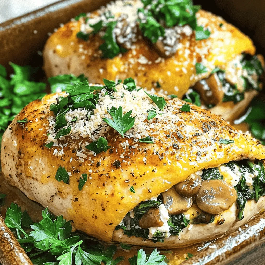 Für dieses Rezept braucht man frische, gesunde Zutaten. Hier sind die Hauptzutaten: - 4 Hähnchenbrustfilets ohne Haut und Knochen - 1 Tasse frische Pilze, fein gehackt (Cremini oder Champignon) - 1 kleine Zwiebel, fein gehackt - 2 Knoblauchzehen, fein gehackt - 1 Tasse frischer Spinat, grob gehackt - ½ Tasse Ricotta-Käse - ½ Tasse geriebener Parmesan-Käse Diese Zutaten machen die Füllung lecker und gesund. Das Hähnchen bleibt saftig und aromatisch. Die richtigen Gewürze machen einen großen Unterschied. Ich benutze: - 1 Teelöffel getrockneter Oregano - 1 Teelöffel getrockneter Thymian - Salz und Pfeffer nach Geschmack - 1 Esslöffel Olivenöl Diese Gewürze bringen den Geschmack der Füllung hervor. Oregano und Thymian passen gut zu Hähnchen und Pilzen. Wenn Sie Abwechslung mögen, können Sie die Zutaten leicht ändern. Hier sind einige Ideen: - Statt Ricotta können Sie Frischkäse verwenden. - Für mehr Geschmack fügen Sie Feta-Käse hinzu. - Verwenden Sie andere Gemüse wie Paprika oder Zucchini in der Füllung. Seien Sie kreativ! Diese Alternativen machen das Gericht interessanter. Für das komplette Rezept schauen Sie sich das [Full Recipe] an. Heize deinen Ofen auf 190°C (375°F) vor. Dies sorgt für eine gleichmäßige Garung des Hähnchens. In einer großen Pfanne erhitze 1 Esslöffel Olivenöl bei mittlerer Hitze. Füge dann 1 kleine fein gehackte Zwiebel und 2 gehackte Knoblauchzehen hinzu. Brate alles 2-3 Minuten lang. Die Zwiebel sollte jetzt glasig sein. Gib 1 Tasse fein gehackte Pilze in die Pfanne. Ich empfehle, Cremini oder Champignon zu verwenden. Brate die Pilze für 5 Minuten, bis sie weich sind. Füge anschließend 1 Tasse grob gehackten Spinat hinzu. Lass den Spinat welken, dann nimm die Pfanne vom Herd und lass die Mischung etwas abkühlen. Nimm 4 Hähnchenbrustfilets ohne Haut und Knochen. Verwende ein scharfes Messer, um jedes Filet vorsichtig horizontal zu schneiden. Achte darauf, eine Tasche zu bilden, aber nicht ganz durchzuschneiden. In einer Schüssel vermenge die abgekühlte Pilzmischung mit ½ Tasse Ricotta-Käse, ½ Tasse geriebenem Parmesan, 1 Teelöffel getrocknetem Oregano, 1 Teelöffel getrocknetem Thymian sowie Salz und Pfeffer. Fülle jede Hähnchentasche großzügig mit der Mischung. Sichern die Öffnungen mit Zahnstochern, wenn nötig. Lege die gefüllten Hähnchenbrustfilets in eine Auflaufform. Würze die Oberseiten mit etwas Salz, Pfeffer und einer Prise Parmesan. Backe die Hähnchen für 25-30 Minuten. Sie sind fertig, wenn sie eine Innentemperatur von 75°C (165°F) erreicht haben. Lass das Hähnchen 5 Minuten ruhen, bevor du es in Scheiben schneidest. Garniere das Gericht mit frisch gehackter Petersilie. Für das vollständige Rezept, schau dir den [Full Recipe] an. Um die Füllung perfekt zu machen, müssen Sie frische Zutaten verwenden. Beginnen Sie mit der Zwiebel und dem Knoblauch. Braten Sie sie in Olivenöl an, bis sie weich sind. Dies dauert nur wenige Minuten. Fügen Sie dann die Pilze hinzu. Sie brauchen etwa fünf Minuten, um weich zu werden. Danach kommt der Spinat dazu. Kochen Sie alles, bis der Spinat welkt. Lassen Sie die Mischung etwas abkühlen, bevor Sie den Käse hinzufügen. Ricotta und Parmesan verleihen der Füllung Geschmack und Cremigkeit. Mischen Sie alles gut. Achten Sie darauf, die Gewürze gut einzubringen, damit jeder Bissen würzig schmeckt. Das Schneiden der Hähnchenbrust ist wichtig für die Füllung. Nehmen Sie ein scharfes Messer. Halten Sie das Hähnchenbrustfilet fest. Schneiden Sie es horizontal, aber nicht ganz durch. Lassen Sie eine kleine Kante, damit die Füllung nicht herausfällt. Diese Tasche hilft, die Füllung gut zu halten. Wenn Sie das Hähnchen richtig vorbereiten, wird es saftig und lecker. Würzen ist der Schlüssel zu jedem Gericht. Streuen Sie etwas Salz und Pfeffer auf die Oberseite der gefüllten Hähnchenbrust. Fügen Sie eine Prise Parmesan hinzu, um eine schöne Kruste zu bekommen. Nach dem Backen lassen Sie das Hähnchen fünf Minuten ruhen. So bleibt der Saft im Fleisch. Schneiden Sie dann die Hähnchenbrust in Scheiben. Garnieren Sie das Gericht mit frischer Petersilie. Das sieht toll aus und schmeckt noch besser. Für mehr Details, siehe das Full Recipe. {{image_4}} Wenn Sie eine vegetarische Option suchen, können Sie das Hähnchen ganz weglassen. Stattdessen nehmen Sie große Portobello-Pilze. Diese Pilze sind perfekt zum Füllen. Sie haben einen tiefen, herzhaften Geschmack. Füllen Sie sie mit der gleichen Mischung aus Spinat, Ricotta und Parmesan. Backen Sie die gefüllten Portobello-Pilze bei 190°C für 20 Minuten. So einfach ist es, ein leckeres vegetarisches Gericht zu kreieren! Die Füllung ist sehr anpassbar. Sie können verschiedene Zutaten verwenden, um neue Geschmäcker zu entdecken. Zum Beispiel können Sie Feta-Käse und getrocknete Tomaten hinzufügen. Das bringt eine mediterrane Note in das Gericht. Auch eine Mischung aus verschiedenen Käsesorten wäre lecker. Sie können Gouda oder Mozzarella verwenden. Experimentieren Sie mit frischen Kräutern wie Basilikum oder Schnittlauch, um die Aromen zu variieren. Zu gefüllter Hähnchenbrust passen viele Beilagen. Ein frischer grüner Salat ist immer eine gute Wahl. Er bringt Frische und Farbe auf den Tisch. Auch gebratene Zucchini oder Karotten ergänzen das Gericht gut. Wenn Sie etwas Herzhaftes wollen, servieren Sie Quinoa oder braunen Reis. Diese Beilagen sind gesund und nahrhaft. Sie runden das Gericht perfekt ab und machen es zu einer vollständigen Mahlzeit. Nach dem Genuss der gesunden Pilzgefüllten Hähnchenbrust können Reste leicht aufbewahrt werden. Lassen Sie die Hähnchenbrust zuerst auf Raumtemperatur abkühlen. Wickeln Sie sie dann fest in Frischhaltefolie oder legen Sie sie in einen luftdichten Behälter. So bleibt das Hähnchen frisch. Lagern Sie es im Kühlschrank. Dort hält es sich etwa 3 bis 4 Tage. Wenn Sie mehr Hähnchen vorbereiten, können Sie die gefüllte Hähnchenbrust einfrieren. Wickeln Sie die abgekühlten Stücke gut in Frischhaltefolie und dann in Alufolie. So schützen Sie das Hähnchen vor Frostbrand. Im Gefrierschrank hält es bis zu 3 Monate. Denken Sie daran, es vor dem Essen über Nacht im Kühlschrank auftauen zu lassen. Um die gefüllte Hähnchenbrust aufzuwärmen, heizen Sie Ihren Ofen auf 175°C vor. Legen Sie die Hähnchenbrust in eine Auflaufform. Bedecken Sie sie mit Folie, um das Austrocknen zu verhindern. Erwärmen Sie das Hähnchen etwa 15 bis 20 Minuten, bis es heiß ist. Alternativ können Sie die Reste in der Mikrowelle aufwärmen. Achten Sie darauf, dass die Innentemperatur 75°C erreicht, um sicherzustellen, dass das Hähnchen gut durch ist. Um gefüllte Hähnchenbrust zu machen, benötigst du frische Zutaten. Zuerst heizt du den Ofen auf 190°C vor. Dann bereitest du die Füllung vor. Brate Zwiebeln und Knoblauch in Olivenöl an. Füge dann die Pilze und den Spinat hinzu. Mische alles mit Ricotta und Parmesan. Schneide die Hähnchenbrustfilets vorsichtig auf, um Taschen zu bilden. Fülle sie mit der Mischung. Backe die gefüllte Hähnchenbrust für 25-30 Minuten. Sie sollte gut durchgegart sein. Wenn du keinen Ricotta hast, kannst du andere Käsesorten verwenden. Frischkäse ist eine gute Wahl. Auch Mozzarella gibt einen tollen Geschmack. Du kannst sogar Hüttenkäse nehmen, wenn du es magerer magst. Achte darauf, dass der Käse gut schmilzt und die Füllung cremig bleibt. Ja, du kannst gefüllte Hähnchenbrust im Voraus machen. Bereite die Füllung und fülle die Hähnchenbrust. Lege sie in den Kühlschrank. Du kannst sie bis zu 24 Stunden im Voraus zubereiten. Am nächsten Tag backst du sie einfach. Achte darauf, die Backzeit eventuell etwas zu verlängern, falls sie kalt ist. So sparst du Zeit beim Kochen. Für das gesamte Rezept kannst du den [Full Recipe] ansehen. Fazit: Gefüllte Hähnchenbrust ist einfach und lecker. Du hast die Hauptzutaten, Tipps und Variationen gelernt. Experimentiere mit Füllungen und genieße neue Aromen. Reste sind praktisch und können gut aufbewahrt werden. Probiere verschiedene Beilagen aus und passe das Gericht deinem Geschmack an. Erstklassige Zubereitung wird dir immer gelingen. Viel Spaß beim Kochen!