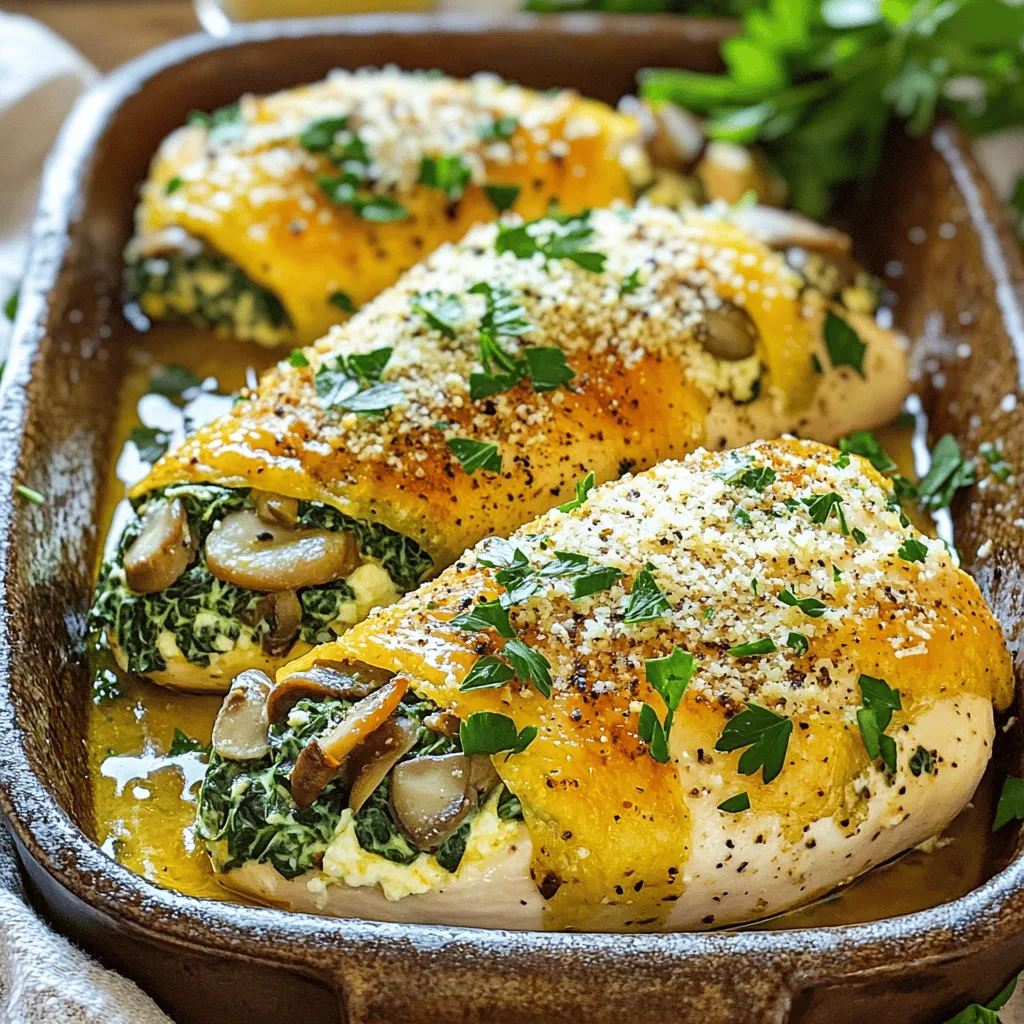 Für dieses Rezept braucht man frische, gesunde Zutaten. Hier sind die Hauptzutaten: - 4 Hähnchenbrustfilets ohne Haut und Knochen - 1 Tasse frische Pilze, fein gehackt (Cremini oder Champignon) - 1 kleine Zwiebel, fein gehackt - 2 Knoblauchzehen, fein gehackt - 1 Tasse frischer Spinat, grob gehackt - ½ Tasse Ricotta-Käse - ½ Tasse geriebener Parmesan-Käse Diese Zutaten machen die Füllung lecker und gesund. Das Hähnchen bleibt saftig und aromatisch. Die richtigen Gewürze machen einen großen Unterschied. Ich benutze: - 1 Teelöffel getrockneter Oregano - 1 Teelöffel getrockneter Thymian - Salz und Pfeffer nach Geschmack - 1 Esslöffel Olivenöl Diese Gewürze bringen den Geschmack der Füllung hervor. Oregano und Thymian passen gut zu Hähnchen und Pilzen. Wenn Sie Abwechslung mögen, können Sie die Zutaten leicht ändern. Hier sind einige Ideen: - Statt Ricotta können Sie Frischkäse verwenden. - Für mehr Geschmack fügen Sie Feta-Käse hinzu. - Verwenden Sie andere Gemüse wie Paprika oder Zucchini in der Füllung. Seien Sie kreativ! Diese Alternativen machen das Gericht interessanter. Für das komplette Rezept schauen Sie sich das [Full Recipe] an. Heize deinen Ofen auf 190°C (375°F) vor. Dies sorgt für eine gleichmäßige Garung des Hähnchens. In einer großen Pfanne erhitze 1 Esslöffel Olivenöl bei mittlerer Hitze. Füge dann 1 kleine fein gehackte Zwiebel und 2 gehackte Knoblauchzehen hinzu. Brate alles 2-3 Minuten lang. Die Zwiebel sollte jetzt glasig sein. Gib 1 Tasse fein gehackte Pilze in die Pfanne. Ich empfehle, Cremini oder Champignon zu verwenden. Brate die Pilze für 5 Minuten, bis sie weich sind. Füge anschließend 1 Tasse grob gehackten Spinat hinzu. Lass den Spinat welken, dann nimm die Pfanne vom Herd und lass die Mischung etwas abkühlen. Nimm 4 Hähnchenbrustfilets ohne Haut und Knochen. Verwende ein scharfes Messer, um jedes Filet vorsichtig horizontal zu schneiden. Achte darauf, eine Tasche zu bilden, aber nicht ganz durchzuschneiden. In einer Schüssel vermenge die abgekühlte Pilzmischung mit ½ Tasse Ricotta-Käse, ½ Tasse geriebenem Parmesan, 1 Teelöffel getrocknetem Oregano, 1 Teelöffel getrocknetem Thymian sowie Salz und Pfeffer. Fülle jede Hähnchentasche großzügig mit der Mischung. Sichern die Öffnungen mit Zahnstochern, wenn nötig. Lege die gefüllten Hähnchenbrustfilets in eine Auflaufform. Würze die Oberseiten mit etwas Salz, Pfeffer und einer Prise Parmesan. Backe die Hähnchen für 25-30 Minuten. Sie sind fertig, wenn sie eine Innentemperatur von 75°C (165°F) erreicht haben. Lass das Hähnchen 5 Minuten ruhen, bevor du es in Scheiben schneidest. Garniere das Gericht mit frisch gehackter Petersilie. Für das vollständige Rezept, schau dir den [Full Recipe] an. Um die Füllung perfekt zu machen, müssen Sie frische Zutaten verwenden. Beginnen Sie mit der Zwiebel und dem Knoblauch. Braten Sie sie in Olivenöl an, bis sie weich sind. Dies dauert nur wenige Minuten. Fügen Sie dann die Pilze hinzu. Sie brauchen etwa fünf Minuten, um weich zu werden. Danach kommt der Spinat dazu. Kochen Sie alles, bis der Spinat welkt. Lassen Sie die Mischung etwas abkühlen, bevor Sie den Käse hinzufügen. Ricotta und Parmesan verleihen der Füllung Geschmack und Cremigkeit. Mischen Sie alles gut. Achten Sie darauf, die Gewürze gut einzubringen, damit jeder Bissen würzig schmeckt. Das Schneiden der Hähnchenbrust ist wichtig für die Füllung. Nehmen Sie ein scharfes Messer. Halten Sie das Hähnchenbrustfilet fest. Schneiden Sie es horizontal, aber nicht ganz durch. Lassen Sie eine kleine Kante, damit die Füllung nicht herausfällt. Diese Tasche hilft, die Füllung gut zu halten. Wenn Sie das Hähnchen richtig vorbereiten, wird es saftig und lecker. Würzen ist der Schlüssel zu jedem Gericht. Streuen Sie etwas Salz und Pfeffer auf die Oberseite der gefüllten Hähnchenbrust. Fügen Sie eine Prise Parmesan hinzu, um eine schöne Kruste zu bekommen. Nach dem Backen lassen Sie das Hähnchen fünf Minuten ruhen. So bleibt der Saft im Fleisch. Schneiden Sie dann die Hähnchenbrust in Scheiben. Garnieren Sie das Gericht mit frischer Petersilie. Das sieht toll aus und schmeckt noch besser. Für mehr Details, siehe das Full Recipe. {{image_4}} Wenn Sie eine vegetarische Option suchen, können Sie das Hähnchen ganz weglassen. Stattdessen nehmen Sie große Portobello-Pilze. Diese Pilze sind perfekt zum Füllen. Sie haben einen tiefen, herzhaften Geschmack. Füllen Sie sie mit der gleichen Mischung aus Spinat, Ricotta und Parmesan. Backen Sie die gefüllten Portobello-Pilze bei 190°C für 20 Minuten. So einfach ist es, ein leckeres vegetarisches Gericht zu kreieren! Die Füllung ist sehr anpassbar. Sie können verschiedene Zutaten verwenden, um neue Geschmäcker zu entdecken. Zum Beispiel können Sie Feta-Käse und getrocknete Tomaten hinzufügen. Das bringt eine mediterrane Note in das Gericht. Auch eine Mischung aus verschiedenen Käsesorten wäre lecker. Sie können Gouda oder Mozzarella verwenden. Experimentieren Sie mit frischen Kräutern wie Basilikum oder Schnittlauch, um die Aromen zu variieren. Zu gefüllter Hähnchenbrust passen viele Beilagen. Ein frischer grüner Salat ist immer eine gute Wahl. Er bringt Frische und Farbe auf den Tisch. Auch gebratene Zucchini oder Karotten ergänzen das Gericht gut. Wenn Sie etwas Herzhaftes wollen, servieren Sie Quinoa oder braunen Reis. Diese Beilagen sind gesund und nahrhaft. Sie runden das Gericht perfekt ab und machen es zu einer vollständigen Mahlzeit. Nach dem Genuss der gesunden Pilzgefüllten Hähnchenbrust können Reste leicht aufbewahrt werden. Lassen Sie die Hähnchenbrust zuerst auf Raumtemperatur abkühlen. Wickeln Sie sie dann fest in Frischhaltefolie oder legen Sie sie in einen luftdichten Behälter. So bleibt das Hähnchen frisch. Lagern Sie es im Kühlschrank. Dort hält es sich etwa 3 bis 4 Tage. Wenn Sie mehr Hähnchen vorbereiten, können Sie die gefüllte Hähnchenbrust einfrieren. Wickeln Sie die abgekühlten Stücke gut in Frischhaltefolie und dann in Alufolie. So schützen Sie das Hähnchen vor Frostbrand. Im Gefrierschrank hält es bis zu 3 Monate. Denken Sie daran, es vor dem Essen über Nacht im Kühlschrank auftauen zu lassen. Um die gefüllte Hähnchenbrust aufzuwärmen, heizen Sie Ihren Ofen auf 175°C vor. Legen Sie die Hähnchenbrust in eine Auflaufform. Bedecken Sie sie mit Folie, um das Austrocknen zu verhindern. Erwärmen Sie das Hähnchen etwa 15 bis 20 Minuten, bis es heiß ist. Alternativ können Sie die Reste in der Mikrowelle aufwärmen. Achten Sie darauf, dass die Innentemperatur 75°C erreicht, um sicherzustellen, dass das Hähnchen gut durch ist. Um gefüllte Hähnchenbrust zu machen, benötigst du frische Zutaten. Zuerst heizt du den Ofen auf 190°C vor. Dann bereitest du die Füllung vor. Brate Zwiebeln und Knoblauch in Olivenöl an. Füge dann die Pilze und den Spinat hinzu. Mische alles mit Ricotta und Parmesan. Schneide die Hähnchenbrustfilets vorsichtig auf, um Taschen zu bilden. Fülle sie mit der Mischung. Backe die gefüllte Hähnchenbrust für 25-30 Minuten. Sie sollte gut durchgegart sein. Wenn du keinen Ricotta hast, kannst du andere Käsesorten verwenden. Frischkäse ist eine gute Wahl. Auch Mozzarella gibt einen tollen Geschmack. Du kannst sogar Hüttenkäse nehmen, wenn du es magerer magst. Achte darauf, dass der Käse gut schmilzt und die Füllung cremig bleibt. Ja, du kannst gefüllte Hähnchenbrust im Voraus machen. Bereite die Füllung und fülle die Hähnchenbrust. Lege sie in den Kühlschrank. Du kannst sie bis zu 24 Stunden im Voraus zubereiten. Am nächsten Tag backst du sie einfach. Achte darauf, die Backzeit eventuell etwas zu verlängern, falls sie kalt ist. So sparst du Zeit beim Kochen. Für das gesamte Rezept kannst du den [Full Recipe] ansehen. Fazit: Gefüllte Hähnchenbrust ist einfach und lecker. Du hast die Hauptzutaten, Tipps und Variationen gelernt. Experimentiere mit Füllungen und genieße neue Aromen. Reste sind praktisch und können gut aufbewahrt werden. Probiere verschiedene Beilagen aus und passe das Gericht deinem Geschmack an. Erstklassige Zubereitung wird dir immer gelingen. Viel Spaß beim Kochen!