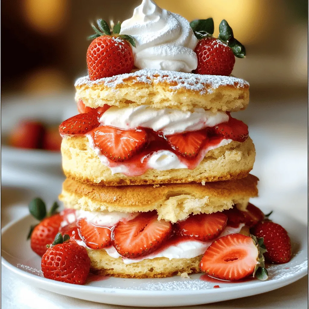 Um diesen leckeren Erdbeer-Shortcake zu machen, brauchst du: - 2 Tassen frische Erdbeeren, entstielt und in Scheiben geschnitten - 2 Esslöffel Zucker - 2 Tassen Allzweckmehl - 1 Esslöffel Backpulver - 1/2 Teelöffel Salz - 1/4 Tasse ungesalzene Butter, kalt und gewürfelt - 3/4 Tasse Milch - 1 Teelöffel Vanilleextrakt - 1 Tasse Schlagsahne - 3 Esslöffel Puderzucker - Zusätzliche Erdbeeren zur Dekoration (optional) Zusätzlich zu den Hauptzutaten, stelle sicher, dass du eine große Schüssel und einen Mixer hast. Diese helfen dir, alles gut zu vermischen. Auch ein Backblech mit Backpapier ist wichtig, um die Shortcakes perfekt zu backen. Wähle Erdbeeren aus, die fest und leuchtend rot sind. Vermeide welche mit grünen Stellen oder Druckstellen. Frische Erdbeeren haben den besten Geschmack. Kaufe sie am besten direkt auf dem Markt. So bekommst du die süßesten Früchte. Wenn du die Erdbeeren wäscht, tu dies kurz vor dem Schneiden. So bleiben sie frisch und saftig. Beginne mit den Erdbeeren. Nimm 2 Tassen frische Erdbeeren, entferne die Stiele und schneide sie in Scheiben. Lege die Erdbeeren in eine Schüssel und füge 2 Esslöffel Zucker hinzu. Mische alles gut. Lass die Erdbeeren etwa 30 Minuten ruhen. So geben sie ihren Saft ab und werden süßer. Heize deinen Ofen auf 220°C vor. Lege ein Backblech mit Backpapier aus. In einer großen Schüssel vermische 2 Tassen Allzweckmehl, 1 Esslöffel Backpulver und 1/2 Teelöffel Salz. Nimm 1/4 Tasse kalte, gewürfelte Butter und arbeite sie mit einem Teigmischer in die Mehlmischung ein. Die Mischung soll wie grobe Krümel aussehen. Gib in eine separate Schüssel 3/4 Tasse Milch und 1 Teelöffel Vanilleextrakt. Mische diese Flüssigkeit langsam in die Mehlmischung. Rühre vorsichtig, bis alles gerade so vermischt ist. Knete den Teig leicht auf einer bemehlten Fläche und forme ihn zu einem Rechteck von etwa 2,5 cm Dicke. Steche mit einem runden Ausstecher oder Glas Shortcakes aus. Lege diese auf das Backblech und backe sie 12-15 Minuten lang, bis sie goldbraun sind. Lass sie danach etwas abkühlen. Bereite jetzt die Schlagsahne vor. Schlage in einer Rührschüssel 1 Tasse Schlagsahne und 3 Esslöffel Puderzucker mit einem elektrischen Mixer, bis weiche Spitzen entstehen. Um den Shortcake zusammenzustellen, schneide die Shortcakes horizontal auf. Lege eine Menge der marinierten Erdbeeren auf die untere Hälfte. Füge einen Klecks Schlagsahne hinzu und lege die obere Hälfte wieder darauf. Garniere nach Wunsch mit frischen Erdbeeren und einer Prise Puderzucker. Jetzt hast du einen leckeren Erdbeer-Shortcake! Für die genauen Schritte schau dir das Full Recipe an. Um den perfekten Shortcake zu machen, achte auf die Butter. Sie sollte kalt und gewürfelt sein. Mische sie gut mit dem Mehl, bis die Mischung wie grobe Krümel aussieht. Verwende frische Erdbeeren und lasse sie mit Zucker ziehen. So entwickeln sie ihren süßen Saft. Achte darauf, den Teig nicht zu lange zu rühren. So bleibt der Shortcake fluffig und leicht. Ein häufiger Fehler ist, die Erdbeeren nicht lange genug ruhen zu lassen. Lass sie mindestens 30 Minuten ziehen. Viele Leute rühren den Teig zu stark. Das sollte man vermeiden. Ein weiterer Fehler ist, die Shortcakes zu lange zu backen. Sie sollten goldbraun, aber nicht trocken sein. Überprüfe sie regelmäßig während des Backens. Für die Schlagsahne benutze eine kalte Schüssel. So gelingt sie besser. Schlage die Sahne bis sie weiche Spitzen hat. Füge den Puderzucker nach Geschmack hinzu. Wenn du es magst, kannst du auch Vanilleextrakt hinzufügen. Das gibt der Sahne einen schönen Geschmack. Serviere die Sahne direkt nach dem Schlagen für die beste Textur. {{image_4}} Du kannst den Shortcake leicht anpassen. Statt Erdbeeren probiere Himbeeren oder Pfirsiche. Beeren geben viel Saft und Geschmack. Pfirsiche bringen eine süße, saftige Note. Wenn du exotisch magst, verwende Mangos oder Ananas. Diese Früchte verleihen deinem Dessert eine besondere Note. Mische verschiedene Früchte, um eine fruchtige Vielfalt zu schaffen. Für eine vegane Version ersetze die Butter durch Kokosöl. Nutze pflanzliche Milch wie Mandel- oder Sojamilch. Verwende glutenfreies Mehl für eine glutenfreie Option. Achte darauf, dass das Backpulver glutenfrei ist. Diese Anpassungen machen deinen Shortcake für jeden geeignet. Der Geschmack bleibt trotzdem lecker und frisch. Du kannst den Shortcake auf viele Arten servieren. Stelle kleine Portionen in Gläser für einen festlichen Look. Schichte die Früchte und Sahne abwechselnd. Ein weiterer Vorschlag ist, den Shortcake mit Eis zu kombinieren. Das macht ihn besonders erfrischend an warmen Tagen. Probiere auch, ihn mit einer Schokoladensauce zu toppen. Diese Ideen bringen Abwechslung und Spaß in dein Dessert. Für das gesamte Rezept, siehe den [Full Recipe]. Um den Shortcake frisch zu halten, lege ihn in einen luftdichten Behälter. Du kannst die Shortcakes auch in Frischhaltefolie wickeln. Stelle sicher, dass sie vollständig abgekühlt sind, bevor du sie lagerst. So vermeidest du, dass sie matschig werden. Wenn du Reste hast, schichte die Shortcakes nicht. Bewahre die Erdbeeren und die Schlagsahne separat auf. Wenn du bereit bist, einen Snack zu genießen, kannst du alles frisch zusammenstellen. So bleibt der Shortcake knusprig und lecker. Der Shortcake hält sich im Kühlschrank etwa drei Tage. Du kannst die Shortcakes auch einfrieren. Wickele sie gut ein, um Gefrierbrand zu vermeiden. Zum Auftauen lasse sie einfach bei Raumtemperatur stehen. Frische Erdbeeren und Schlagsahne solltest du nicht einfrieren. Sie schmecken frisch am besten. Die Zubereitung des Easy Strawberry Shortcake dauert etwa 30 Minuten. Das Backen benötigt zusätzliche 12 bis 15 Minuten. Insgesamt sind Sie in etwa einer Stunde fertig. Sie können schnell eine köstliche Nachspeise zaubern. Ja, Sie können gefrorene Erdbeeren verwenden. Achten Sie darauf, sie vorher auftauen zu lassen. Tupfen Sie die Erdbeeren trocken, um überschüssige Flüssigkeit zu entfernen. So bleibt der Shortcake nicht matschig. Frische Erdbeeren sind jedoch immer die beste Wahl. Wenn Sie keine Schlagsahne haben, probieren Sie griechischen Joghurt. Er ist cremig und gesund. Auch Kokosnusscreme ist eine tolle Option für vegane Alternativen. Diese Optionen geben Ihrem Dessert einen besonderen Geschmack. Der Easy Strawberry Shortcake ist einfach und macht Spaß zu machen. Wir haben die wichtigsten Zutaten besprochen, um die besten Erdbeeren auszuwählen. Dann habe ich Schritt für Schritt erklärt, wie man den Teig zubereitet und den Shortcake zusammenstellt. Mit meinen Tipps und Tricks gelingen dir perfekte Ergebnisse, und ich habe Variationen für jeden Geschmack vorgestellt. Denke daran, wie du Reste aufbewahrst. Sei kreativ und genieße das Backen!