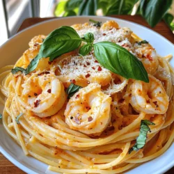 Um Spaghetti mit Garnelen in cremiger Tomatensauce zuzubereiten, benötigen Sie: - 225 g Spaghetti - 450 g große Garnelen, geschält und entdarmt - 1 Esslöffel Olivenöl - 3 Knoblauchzehen, fein gehackt - 1 Dose (400 g) zerdrückte Tomaten - 240 ml Schlagsahne - 1 Teelöffel italienische Gewürzmischung - 1 Teelöffel rote Pfefferflocken (optional, für Schärfe) - Salz und Pfeffer nach Geschmack - Frische Basilikumblätter zur Dekoration - Geriebener Parmesan, zum Servieren Jede Zutat hat eine wichtige Rolle in diesem Gericht: - Spaghetti: Diese sind die Basis des Gerichts und nehmen die Soße gut auf. - Garnelen: Sie bringen frischen Geschmack und eine zarte Textur. - Olivenöl: Es sorgt für Geschmack und hilft, die Garnelen zu braten. - Knoblauch: Er gibt der Soße ein aromatisches Profil. - Zerdrückte Tomaten: Sie bilden die Grundlage der cremigen Soße. - Schlagsahne: Sie macht die Soße reichhaltig und cremig. - Italienische Gewürzmischung: Diese sorgt für eine harmonische Geschmackskomposition. - Rote Pfefferflocken: Sie fügen eine leichte Schärfe hinzu (optional). - Salz und Pfeffer: Diese würzen das Gericht. - Basilikum: Er dient als frische Garnitur und bringt Farbe. - Parmesan: Er rundet das Gericht mit einem salzigen Geschmack ab. Frische Garnelen sind der Schlüssel zu diesem Gericht. Hier einige Tipps: - Geruch: Frische Garnelen riechen nach Meer. Vermeiden Sie fischige oder ammoniakartige Gerüche. - Farbe: Achten Sie auf eine gleichmäßige Farbe. Garnelen sollten glänzend und feucht aussehen. - Textur: Sie sollten fest und nicht schleimig sein. Drücken Sie leicht darauf, um die Frische zu prüfen. - Herkunft: Kaufen Sie Garnelen aus nachhaltigen Quellen. Achten Sie auf Zertifizierungen. - Größe: Wählen Sie große Garnelen für mehr Biss und Geschmack. Wenn Sie diese Tipps befolgen, wählen Sie die besten Garnelen für Ihre Spaghetti mit Garnelen in cremiger Tomatensauce. Für das komplette Rezept, schauen Sie sich die [Full Recipe] an. Beginne mit einem großen Topf. Fülle ihn mit Wasser und bringe es zum Kochen. Füge eine Prise Salz hinzu. Wenn das Wasser sprudelt, gib die Spaghetti hinein. Koche sie laut Packungsanweisung al dente. Das dauert meist 8 bis 10 Minuten. Wenn sie fertig sind, gieße die Spaghetti ab. Lass sie kurz stehen, damit sie nicht kleben. Nehme eine große Pfanne und erhitze das Olivenöl bei mittlerer Hitze. Füge die gehackten Knoblauchzehen hinzu. Brate sie für etwa 1 Minute, bis sie duften. Achte darauf, dass sie nicht verbrennen. Jetzt kommen die Garnelen in die Pfanne. Brate sie 2 bis 3 Minuten auf jeder Seite. Sie sind fertig, wenn sie rosa und durchscheinend sind. Nimm die Garnelen aus der Pfanne und lege sie beiseite. Gieße die zerdrückten Tomaten in die Pfanne. Rühre die Schlagsahne und die italienische Gewürzmischung ein. Lass die Mischung leicht köcheln. Reduziere die Hitze auf niedrig. Wenn du magst, füge die roten Pfefferflocken hinzu. Schmecke die Soße mit Salz und Pfeffer ab. Lass sie 5 Minuten köcheln, damit die Aromen sich verbinden. Gib die Garnelen zurück in die Soße und wärme sie für 2 Minuten auf. Mische die gekochten Spaghetti mit der cremigen Tomatensoße. Achte darauf, dass sie gut überzogen sind. Für die vollständige Rezeptanleitung schaue dir das Originalrezept an. Beim Kochen von Spaghetti mit Garnelen in cremiger Tomatensauce können Fehler passieren. Hier sind einige häufige Fehler und Tipps, um sie zu vermeiden: - Überkochen der Spaghetti: Achten Sie darauf, die Spaghetti al dente zu kochen. Probieren Sie sie kurz vor dem Abgießen. - Garnelen überkochen: Garnelen brauchen nur wenige Minuten zum Garen. Wenn sie zu lange in der Pfanne sind, werden sie gummiartig. - Falsche Hitze: Kochen Sie die Soße auf niedriger Hitze, um ein Anbrennen zu vermeiden. Hohe Hitze kann die Sahne zum Gerinnen bringen. Die richtige Konsistenz der Soße macht das Gericht besonders lecker. Beachten Sie diese Tipps: - Schlagsahne hinzufügen: Geben Sie die Schlagsahne langsam zur Soße. Rühren Sie gut um, um Klumpen zu vermeiden. - Köcheln lassen: Lassen Sie die Soße leicht köcheln, damit die Aromen sich gut verbinden. Fünf Minuten sind ideal. - Anpassen mit Flüssigkeit: Wenn die Soße zu dick wird, fügen Sie einen Esslöffel Wasser oder Brühe hinzu. So bleibt sie cremig. Wie Sie Ihre Spaghetti mit Garnelen anrichten, ist wichtig für den Genuss. Hier sind einige Ideen: - Präsentation: Drehen Sie die Spaghetti auf den Tellern. Fügen Sie ein Basilikumblatt und geriebenen Parmesan hinzu. - Beilagen: Servieren Sie ein frisches Baguette oder einen einfachen Salat dazu. Dies ergänzt das Gericht perfekt. - Weinempfehlung: Ein Glas Weißwein passt gut zu diesem Gericht. Ein trockener Sauvignon Blanc ist eine gute Wahl. Um das vollständige Rezept für Spaghetti mit Garnelen in cremiger Tomatensauce zu erhalten, schauen Sie sich das [Full Recipe] an. {{image_4}} Wenn Sie Garnelen nicht mögen oder eine pflanzliche Option suchen, gibt es viele Alternativen. Sie können zum Beispiel: - Zucchini: In kleine Würfel schneiden und kurz anbraten. - Auberginen: Würfeln und mit etwas Olivenöl braten, bis sie weich sind. - Tofu: In Würfel schneiden und anbraten, bis sie goldbraun sind. Diese Optionen fügen Ihrer cremigen Tomatensauce Textur und Geschmack hinzu. Der Geschmack kann leicht angepasst werden. Wenn Sie es schärfer mögen, fügen Sie mehr rote Pfefferflocken hinzu. Für eine mildere Version lassen Sie die Pfefferflocken einfach weg. Hier sind weitere Tipps: - Knoblauch: Erhöhen Sie die Menge für mehr Geschmack. - Zwiebeln: Fügen Sie fein gehackte Zwiebeln hinzu, um die Soße zu süßen. - Kräuter: Frische oder getrocknete Kräuter wie Oregano oder Thymian sind tolle Ergänzungen. Fügen Sie mehr Farbe und Nährstoffe hinzu, indem Sie Gemüse in Ihre Spaghetti mischen. Hier sind einige Vorschläge: - Spinat: Fügen Sie frischen Spinat in die Soße, kurz bevor Sie die Garnelen zurückgeben. - Kirschtomaten: Halbierte Kirschtomaten in die Pfanne geben, um einen süßeren Geschmack zu erzielen. - Erbsen: Gefrorene Erbsen sind eine einfache, aber schmackhafte Ergänzung. Diese Variationen machen Ihr Gericht noch vielseitiger und leckerer. Genießen Sie Ihre kreative Kochreise mit dem [Full Recipe]! Um die Reste von Spaghetti mit Garnelen in cremiger Tomatensauce frisch zu halten, bewahren Sie sie in einem luftdichten Behälter auf. Lassen Sie das Gericht vorher auf Raumtemperatur abkühlen. Stellen Sie sicher, dass die Reste nach der Zubereitung innerhalb von zwei Stunden in den Kühlschrank kommen. So bleibt der Geschmack erhalten und die Garnelen bleiben frisch. Wenn Sie die Spaghetti wieder aufwärmen möchten, gibt es einige einfache Schritte. Sie können die Reste in einer Pfanne bei niedriger Hitze erhitzen. Fügen Sie ein wenig Wasser oder Sahne hinzu, um die Sauce cremig zu halten. Rühren Sie regelmäßig um, damit nichts anbrennt. Alternativ können Sie die Spaghetti auch in der Mikrowelle aufwärmen. Legen Sie sie in eine mikrowellengeeignete Schüssel und decken Sie sie ab. Erwärmen Sie sie in 30-Sekunden-Intervallen und rühren Sie zwischendurch um. Im Kühlschrank sind die Reste bis zu drei Tage haltbar. Achten Sie darauf, dass der Behälter gut verschlossen ist. Wenn Sie die Spaghetti länger aufbewahren möchten, können Sie sie auch einfrieren. Füllen Sie die Spaghetti in einen gefriergeeigneten Behälter oder einen Beutel. So halten sie sich bis zu drei Monate im Gefrierschrank. Zum Auftauen legen Sie die Spaghetti einfach über Nacht in den Kühlschrank. Die Zubereitung dauert insgesamt etwa 30 Minuten. Davon benötigen Sie 10 Minuten für die Vorbereitung und 20 Minuten zum Kochen. Dies ist ideal für ein schnelles Abendessen. Ja, Sie können die Sauce im Voraus zubereiten. Kochen Sie sie und lassen Sie sie abkühlen. Dann lagern Sie sie im Kühlschrank. So sparen Sie Zeit, wenn Sie das Gericht servieren wollen. Zu diesem Gericht passen viele Beilagen. Hier sind einige Vorschläge: - Ein frischer grüner Salat - Knoblauchbrot oder Ciabatta - Gegrilltes Gemüse - Ein leichter Weißwein Diese Beilagen ergänzen den Geschmack der Spaghetti. Sie machen Ihr Essen noch leckerer. Für das volle Rezept, schauen Sie sich den [Full Recipe] an. Um das Gericht Spaghetti mit Garnelen in cremiger Tomatensauce zuzubereiten, haben wir die besten Zutaten besprochen. Frische Garnelen und eine leckere Sauce sind der Schlüssel. Ich habe Schritt für Schritt gezeigt, wie du alles zubereitest. Tipps helfen dir, häufige Fehler zu vermeiden. Denk daran, dass du auch Variationen, wie vegetarische Alternativen, ausprobieren kannst. Reste lassen sich gut aufbewahren. Mit diesen einfachen Anweisungen kannst du sicher ein tolles Gericht kochen!