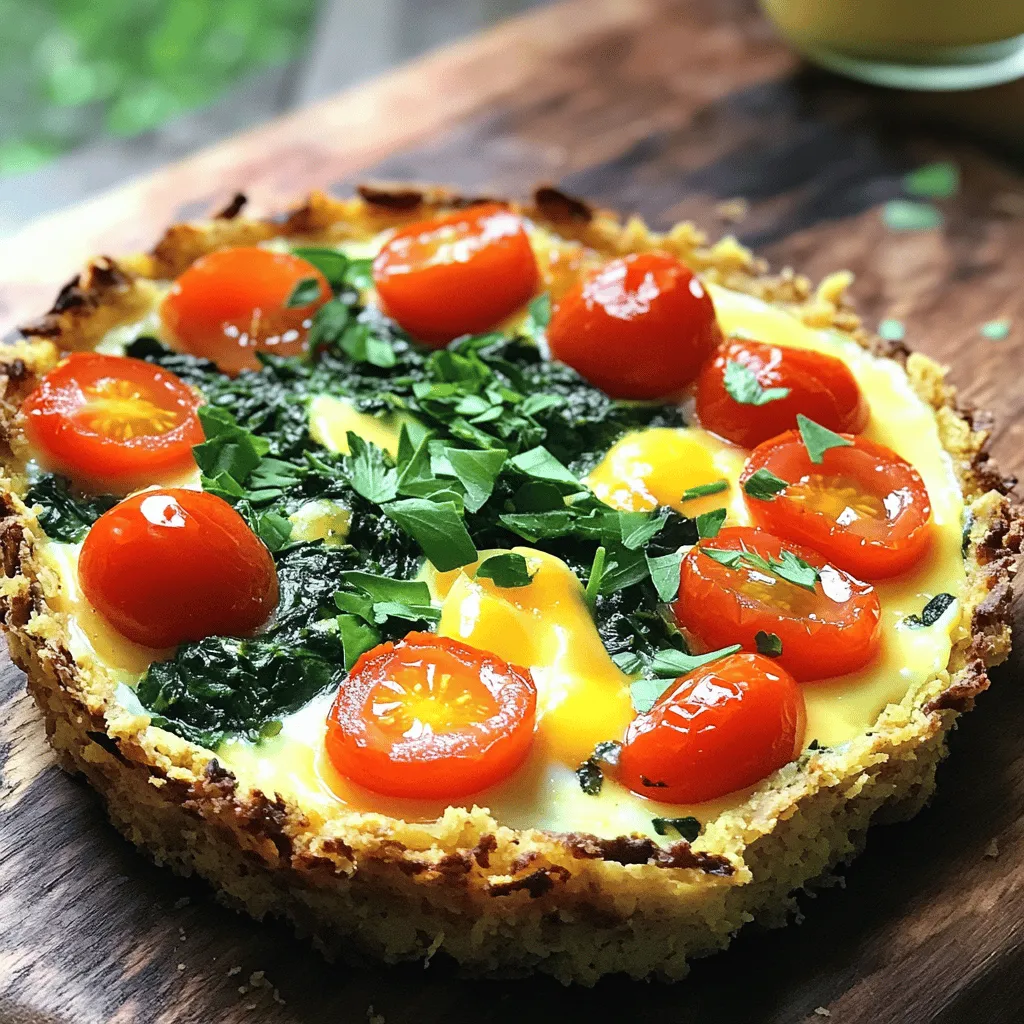 Für die Spring Hash Brown Crust Quiche brauchst du: - 2 Tassen gefrorene, aufgetaute Hash Browns - 1 Tasse geriebener Mozzarella-Käse - 1 Tasse frischer Spinat, gehackt - 1/2 Tasse Cherrytomaten, halbiert - 4 große Eier - 1 Tasse Vollmilch - 1 Teelöffel Knoblauchpulver - 1/2 Teelöffel Zwiebelpulver - Salz und Pfeffer nach Geschmack - 2 Esslöffel Olivenöl - Frische Kräuter (wie Basilikum oder Petersilie) zur Garnierung