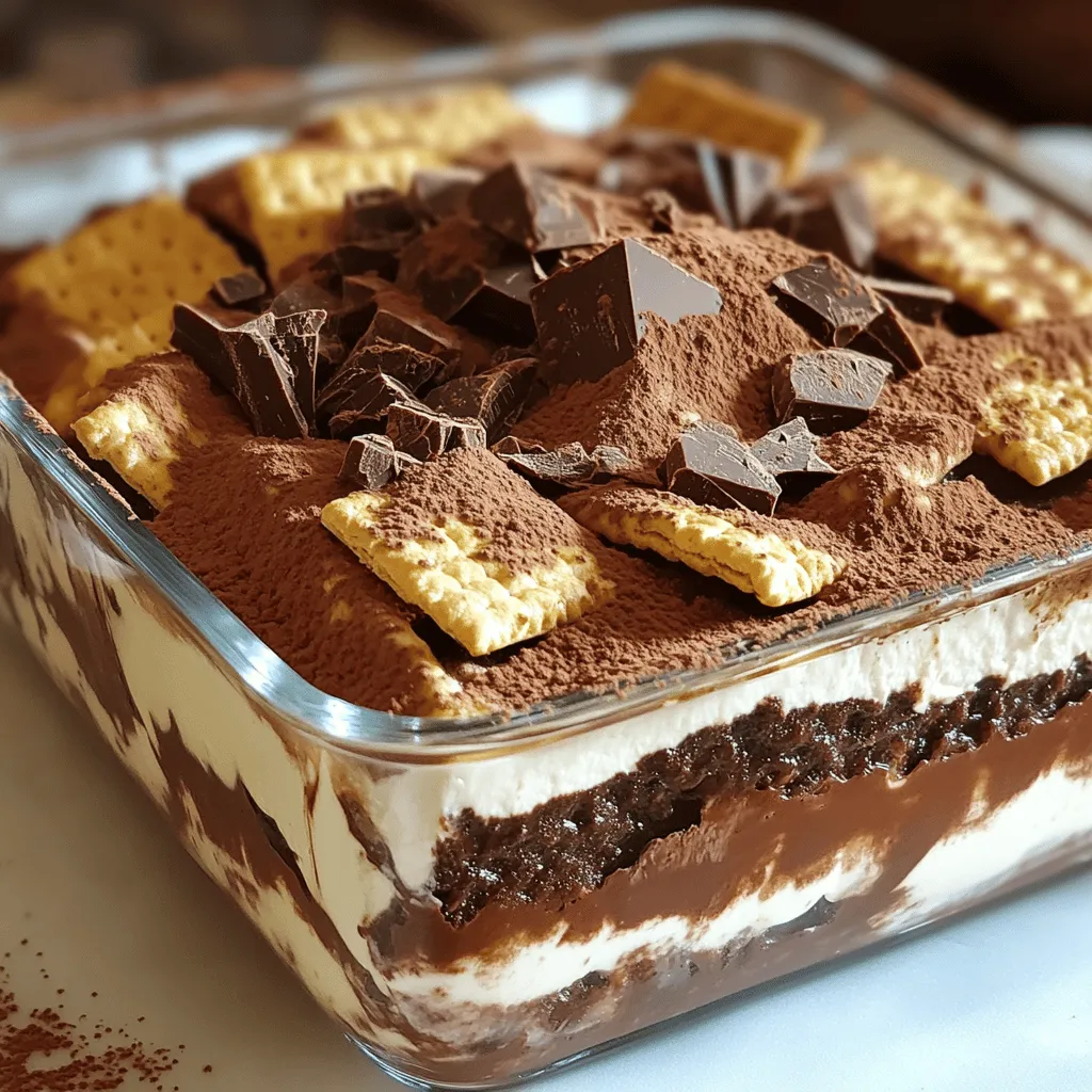 Um eine leckere Schokoladenlasagne zu machen, brauchst du folgende Hauptzutaten: - 12 große Schokoladen-Graham-Cracker - 2 Tassen Milch - 1 Päckchen (3,4 oz) Instant-Schokoladenpudding-Mischung - 1 Päckchen (8 oz) Frischkäse, weich - 1 Tasse Puderzucker - 1 Tasse Schlagsahne (z. B. Cool Whip) - 1 Tasse halbherbe Schokoladenstückchen - 1/4 Tasse Kakaopulver (zum Bestäuben) - Schokoladenspäne oder -locken, zum Garnieren Diese Zutaten machen die Lasagne süß und schokoladig. Die Kombination aus Cracker, Pudding und Frischkäse bringt eine tolle Textur. Für die Zubereitung benötigst du ein paar einfache Utensilien: - Eine große Schüssel - Einen elektrischen Mixer - Einen Schneebesen - Eine 9x13 Zoll große Auflaufform - Frischhaltefolie Diese Utensilien helfen dir, die Lasagne schnell und einfach zuzubereiten. Sie sind in jeder Küche zu finden. Du kannst einige Zutaten anpassen, wenn du möchtest: - Verwende Vanillepudding statt Schokoladenpudding für einen anderen Geschmack. - Nutze laktosefreie Milch und Frischkäse, wenn du Laktose nicht verträgst. - Ersetze die Schokoladen-Graham-Cracker durch normale Graham-Cracker, wenn du keinen Schokoladengeschmack brauchst. Mit diesen Alternativen bleibt die Lasagne lecker und anpassbar für jeden. Probiere verschiedene Kombinationen aus und finde deinen eigenen Favoriten. Die vollständige Rezeptanleitung findest du in der [Full Recipe]. Um den Schokoladenpudding vorzubereiten, nimm eine mittelgroße Schüssel. Gib 2 Tassen Milch hinein. Füge das Päckchen Instant-Schokoladenpudding-Mischung hinzu. Rühre alles mit einem Schneebesen gut durch. Lass die Mischung etwa 5 Minuten stehen. Sie wird dick und cremig. Dies ist die Basis deiner Schokoladenlasagne. Der Pudding gibt der Lasagne einen reichhaltigen Geschmack. Jetzt machst du die Frischkäse-Schicht. Nimm eine separate Schüssel und gib 1 Päckchen weichen Frischkäse hinein. Mit einem elektrischen Mixer schlägst du den Frischkäse glatt. Füge langsam 1 Tasse Puderzucker hinzu und mixe weiter. Die Mischung muss gut vermischt sein. Hebe dann 1 Tasse Schlagsahne vorsichtig unter. Diese Schicht wird leicht und fluffig. Sie bringt einen tollen Kontrast zur dichten Pudding-Schicht. Jetzt kommt der spannende Teil – das Schichten! Nimm eine 9x13 Zoll große Auflaufform. Lege 6 Schokoladen-Graham-Cracker auf den Boden. Verteile die Hälfte der Frischkäse-Mischung gleichmäßig über die Cracker. Dann gib die Hälfte des Schokoladenpuddings darauf. Wiederhole diesen Vorgang. Lege eine zweite Schicht von 6 Graham-Crackern auf das Puddingbett. Gib die restliche Frischkäse-Mischung darauf und schließe mit dem restlichen Pudding ab. Decke die Form mit Frischhaltefolie ab und stelle sie mindestens 4 Stunden in den Kühlschrank. So kann alles gut durchziehen. Für die genauen Zutaten und Mengen, schau dir das Full Recipe an. Um die perfekte Schokoladenlasagne zu machen, gibt es einige häufige Fehler. Hier sind Tipps, um sie zu vermeiden: - Pudding zu kurz rühren: Achte darauf, den Pudding gut zu verrühren. Er sollte dick und cremig sein. Lass ihn mindestens 5 Minuten ruhen. - Frischkäse nicht weich genug: Lass den Frischkäse vor der Nutzung etwa 30 Minuten bei Raumtemperatur stehen. So wird die Mischung glatt und cremig. - Zu wenig Zeit im Kühlschrank: Lasse die Lasagne mindestens 4 Stunden kühlen. So setzen sich die Aromen besser und die Schichten werden fest. Du kannst viele Zutaten anpassen. Hier sind einige Ideen: - Vollkorn-Graham-Cracker: Nutze Vollkorn-Graham-Cracker für eine gesündere Option. Sie haben mehr Ballaststoffe. - Mandelmilch: Ersetze die Milch durch Mandelmilch für einen nussigen Geschmack. Das macht die Lasagne auch vegan. - Fruchtige Schichten: Füge eine Schicht frischer Beeren hinzu. Himbeeren oder Erdbeeren passen gut zur Schokolade. Die Schokoladenlasagne ist perfekt für Feiern. Hier sind einige Ideen, wie du sie servieren kannst: - Schöne Teller: Verwende elegante Dessertteller. Sie machen das Dessert noch ansprechender. - Zusätzliche Garnierung: Garniere die Lasagne mit frischen Beeren oder Minzblättern. Das bringt Farbe und Frische. - Kaffeepaarung: Serviere die Lasagne mit einer Tasse starkem Kaffee. Die Aromen ergänzen sich wunderbar. Wenn du mehr über die Zubereitung erfahren möchtest, sieh dir das [Full Recipe](#) an. {{image_4}} Du kannst die Schokoladenlasagne leicht anpassen. Probiere verschiedene Geschmäcker aus! Statt Schokoladen-Graham-Crackern kannst du normale Graham-Cracker verwenden. Das gibt einen anderen, aber leckeren Geschmack. Für einen fruchtigen Twist füge Erdbeeren oder Himbeeren in die Schichten hinzu. Diese Früchte passen perfekt zur Schokolade. Du kannst auch verschiedene Pudding-Geschmäcker testen, wie Vanille oder Karamell. So wird deine Lasagne noch aufregender. Wenn du nach veganen oder glutenfreien Alternativen suchst, gibt es tolle Optionen. Für die vegane Variante ersetze den Frischkäse durch veganen Frischkäse. Nutze auch pflanzliche Milch, wie Mandel- oder Hafermilch. Glutenfreie Graham-Cracker sind in vielen Läden erhältlich. Achte darauf, die Zutaten zu prüfen, um sicherzustellen, dass sie glutenfrei sind. So kannst du die Schokoladenlasagne genießen, ohne auf den Genuss zu verzichten. Die Garnierung macht die Schokoladenlasagne noch schöner. Du kannst die Oberseite mit Kakaopulver bestäuben, um einen klassischen Look zu erhalten. Für eine schokoladige Note füge Schokoladenspäne oder -locken hinzu. Du kannst auch gehackte Nüsse oder frische Beeren verwenden. Diese Toppings bringen Farbe und Textur. Sei kreativ und finde deine Lieblingskombinationen! Um die Schokoladenlasagne frisch zu halten, lagere sie im Kühlschrank. Verwende einen luftdichten Behälter oder decke die Auflaufform fest mit Frischhaltefolie ab. So bleibt die Lasagne frisch und lecker. Die Schokoladenlasagne bleibt im Kühlschrank für etwa 3 bis 5 Tage genießbar. Die Schichten halten sich gut, wenn du sie richtig lagerst. Achte darauf, dass du sie nicht mit anderen stark riechenden Lebensmitteln lagerst, da sie den Geschmack der Lasagne beeinflussen können. Falls du Reste hast, kannst du die Schokoladenlasagne auch einfrieren. Teile sie in Portionen und lege sie in gefriergeeignete Behälter. So bleibt sie bis zu 2 Monate frisch. Zum Auftauen, nimm die Portionen einfach aus dem Gefrierfach und lasse sie über Nacht im Kühlschrank auftauen. Vermeide es, die Lasagne mehrfach einzufrieren, da dies die Textur beeinträchtigen kann. Ja, du kannst die Schokoladenlasagne im Voraus zubereiten. Sie schmeckt sogar besser, wenn sie einige Stunden oder über Nacht im Kühlschrank steht. So können sich die Aromen gut verbinden und die Schichten fest werden. Das ist perfekt, wenn du Gäste hast oder einfach einen süßen Snack für später möchtest. Die Lasagne sollte mindestens vier Stunden im Kühlschrank ruhen. Ich empfehle, sie über Nacht stehen zu lassen. Dies gibt der Lasagne die beste Textur. Die Schichten werden fest, und der Geschmack wird intensiver. Wenn du es eilig hast, solltest du es trotzdem mindestens vier Stunden ruhen lassen. Um die Zubereitung zu beschleunigen, kannst du die Schritte effizienter gestalten. Bereite den Pudding und die Frischkäse-Mischung gleichzeitig vor. Nutze einen elektrischen Mixer, um die Frischkäse-Mischung schneller zu schlagen. Du kannst auch die Schokoladen-Graham-Cracker im Voraus zerbrechen, um Zeit zu sparen. So stellst du deine Lasagne in kürzerer Zeit fertig. Für das vollständige Rezept schau dir die [Full Recipe] an. Die Schokoladenlasagne ist einfach und macht Spaß. Du hast die Hauptzutaten und Utensilien kennengelernt. Ich habe dir auch Tipps zur Zubereitung und Variationen gezeigt. Das erleichtert dir das Kochen. Denke daran, die Lasagne richtig zu lagern. Sie bleibt so frisch und lecker. Probier die verschiedenen Geschmäcker und Variationen aus. Du kannst diese Leckerei für jedes Treffen nutzen. Viel Spaß beim Ausprobieren!