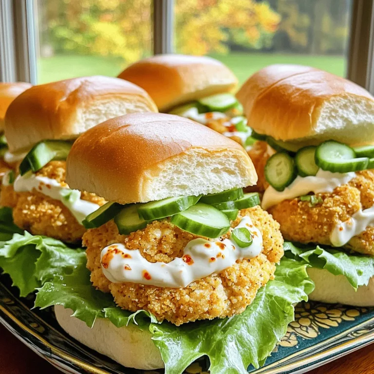 Die Hauptzutaten sind einfach und lecker. Hier ist, was du brauchst: - 450 g gemahlenes Hähnchen - 120 g Panko-Brösel - 60 g Frühlingszwiebeln, fein gehackt - 1 Ei, leicht geschlagen - 1 Teelöffel Knoblauchpulver - 1 Teelöffel Ingwerpulver - 1/2 Teelöffel Salz - 1/4 Teelöffel schwarzer Pfeffer Diese Zutaten sorgen für den tollen Geschmack der Slider. Das gemahlene Hähnchen ist die Basis. Panko-Brösel geben den Patties Knusprigkeit. Frühlingszwiebeln bringen Frische und Farbe. Gewürze wie Knoblauch und Ingwer verleihen Tiefe. Du kannst die Aromen pimpen, indem du diese Zutaten hinzufügst: - 120 g Mayonnaise - 2 Esslöffel Chili-Knoblauchsoße (nach Geschmack anpassen) - Blätter von Kopfsalat (zum Servieren) - Gurkenscheiben (zum Garnieren) Die Mayonnaise macht die Füllung cremig. Chili-Knoblauchsoße bringt einen Kick. Kopfsalat und Gurken sorgen für einen frischen Biss. Du kannst auch andere Gewürze oder Saucen ausprobieren, um deinen eigenen Twist hinzuzufügen. Die Nährwerte sind wichtig, um zu wissen, was du isst. Hier eine grobe Übersicht: - Kalorien: ca. 250 pro Slider - Protein: ca. 20 g - Kohlenhydrate: ca. 20 g - Fett: ca. 12 g Diese Werte sind Schätzungen und können je nach Zutaten variieren. Wenn du mehr Gemüse hinzufügst, ändert sich der Nährstoffgehalt. Die Bang Bang Chicken Sliders sind eine tolle Option für ein schnelles Abendessen oder eine Party. Du wirst sie lieben! Wenn du das vollständige Rezept sehen möchtest, schau dir das Rezept an. Um die Hähnchen-Patties zuzubereiten, müssen Sie zuerst alle Zutaten in eine große Schüssel geben. Mischen Sie 450 g gemahlenes Hähnchen mit 120 g Panko-Brösel, 60 g fein gehackten Frühlingszwiebeln, 1 leicht geschlagenem Ei, 1 Teelöffel Knoblauchpulver, 1 Teelöffel Ingwerpulver, 1/2 Teelöffel Salz und 1/4 Teelöffel schwarzem Pfeffer. Arbeiten Sie die Mischung gut durch, bis sie gleichmäßig aussieht. Formen Sie dann kleine Patties, die etwa die Größe Ihrer Slider-Brötchen sind. Erhitzen Sie Ihren Grill oder eine beschichtete Pfanne bei mittlerer Hitze. Legen Sie die Patties vorsichtig auf den Grill oder in die Pfanne. Braten Sie die Patties 5-6 Minuten auf jeder Seite. Achten Sie darauf, dass die Innentemperatur 75 °C erreicht. So sind die Patties perfekt durchgegart und goldbraun. Für die Bang Bang Soße vermengen Sie 120 g Mayonnaise mit 2 Esslöffeln Chili-Knoblauchsoße in einer kleinen Schüssel. Sie können die Menge der Chili-Knoblauchsoße nach Ihrem Geschmack anpassen. Wenn Sie es schärfer mögen, fügen Sie mehr hinzu. Diese Soße gibt den Slidern den besonderen Kick und macht sie unwiderstehlich. Verwenden Sie diese Schritte, um köstliche Bang Bang Chicken Sliders zuzubereiten. Wenn Sie mehr Details wünschen, schauen Sie sich das Full Recipe an. Um perfekte Patties zu formen, nimm eine Handvoll der Hähnchenmischung. Rolle sie sanft in deiner Hand. Drücke dann die Mischung, um einen flachen Patty zu formen. Achte darauf, dass alle Patties gleich groß sind. So garen sie gleichmäßig. Wenn sie zu dick sind, brauchen sie länger zum Garen. Um die Patties perfekt zu garen, heize deinen Grill oder die Pfanne gut vor. Dies hilft, die Außenseite knusprig zu machen. Brate die Patties 5-6 Minuten pro Seite. Überprüfe die Innentemperatur mit einem Fleischthermometer. Sie sollten 75 °C erreichen. So sind sie sicher zu essen und bleiben saftig. Um die Schärfe der Bang Bang Soße anzupassen, füge mehr oder weniger Chili-Knoblauchsoße hinzu. Beginne mit weniger und taste dich vor. Wenn du es milder magst, nimm weniger von der Soße. Für mehr Kick, füge einen Spritzer Limettensaft oder frischen Chili hinzu. So kannst du die Soße nach deinem Geschmack perfekt machen. {{image_4}} Wenn Sie eine vegetarische Option suchen, probieren Sie Kichererbsen oder schwarze Bohnen. Diese Hülsenfrüchte bieten eine tolle Textur. Mischen Sie sie mit Panko und Gewürzen. Sie können auch Tofu verwenden, um die Patties zu machen. Stellen Sie sicher, dass der Tofu gut gewürzt ist, damit er Geschmack hat. Zu Bang Bang Chicken Sliders passen frische Beilagen gut. Ein einfacher grüner Salat bringt Frische. Auch Pommes frites oder Süßkartoffel-Pommes sind eine beliebte Wahl. Für Getränke sind Limonade oder Eistee großartig. Ein kühles Bier passt ebenfalls gut. Für glutenfreie Slider verwenden Sie glutenfreie Brötchen. Die Patties bleiben gleich, aber die Brötchen machen den Unterschied. Vegane Alternativen sind auch möglich. Ersetzen Sie das Ei durch einen Leinsamen-Ersatz. So bleibt die Konsistenz gut. Achten Sie darauf, die Soße vegan zu machen. Nutzen Sie pflanzliche Mayonnaise und Chili-Sauce. Ich empfehle, die Bang Bang Chicken Sliders nach Ihrem Geschmack zu variieren. So wird jedes Essen einzigartig und besonders. Um die Bang Bang Chicken Sliders frisch zu halten, lege sie in einen luftdichten Behälter. Das verhindert, dass sie trocken werden. Du kannst sie auch in Alufolie wickeln. Stelle den Behälter in den Kühlschrank. So bleiben sie 3 bis 4 Tage haltbar. Wenn du die Sliders länger aufbewahren möchtest, friere sie ein. In einem gefriergeeigneten Behälter halten sie bis zu 3 Monate. Um die Sliders wieder warm zu machen, heize den Ofen auf 175 °C vor. Lege die Sliders auf ein Backblech und decke sie mit Alufolie ab. So trocknen sie nicht aus. Backe sie etwa 10 bis 15 Minuten. Du kannst auch eine Pfanne nutzen. Erhitze sie bei mittlerer Hitze. Wende die Sliders nach 5 Minuten, bis sie warm und knusprig sind. Die Bang Bang Soße bleibt im Kühlschrank frisch. Bewahre sie in einem kleinen Glasbehälter auf. Achte darauf, dass der Deckel gut schließt. So hält sie sich bis zu einer Woche. Wenn du die Soße einfrierst, benutze Eiswürfelformen. So kannst du kleine Portionen aufbewahren. Tau die Soße vor dem Servieren einfach im Kühlschrank auf. Die besten Brötchen sind leicht, weich und haben eine schöne Kruste. Ich empfehle, Slider-Brötchen zu verwenden. Diese sind perfekt für die kleinen Patties. Sie halten die Füllung gut zusammen und bieten einen tollen Geschmack. Achte darauf, frische Brötchen zu kaufen. Sie machen den Slider noch besser! Ja, du kannst die Patties im Voraus zubereiten. Du kannst sie formen und dann im Kühlschrank aufbewahren. Das spart Zeit, wenn du die Sliders servieren willst. Stelle sicher, dass du sie in Frischhaltefolie einwickelst. So bleiben sie frisch und saftig. Du kannst die Patties auch einfrieren. Das geht gut für später. Die Bang Bang Chicken Sliders sind im Kühlschrank etwa drei Tage haltbar. Bewahre sie in einem luftdichten Behälter auf. Wenn du sie einfrierst, können sie bis zu drei Monate halten. Achte darauf, die Sliders gut einzupacken, damit sie nicht austrocknen. Wenn du sie wieder aufwärmst, achte darauf, dass sie gut durchgeheizt sind. Die Bang Bang Chicken Sliders sind lecker und einfach zu machen. Wir haben die besten Zutaten und eine klare Anleitung zum Zubereiten behandelt. Tipps zum Grillen und Variationen für jeden Geschmack helfen dir, das Beste aus diesem Rezept herauszuholen. Denk daran, die Sliders richtig zu lagern, um sie frisch zu halten. Probiere die verschiedenen Varianten und finde deine Lieblingsversion. Du wirst begeistert sein, wie viel Spaß es macht, diese Sliders zu teilen und zu genießen!