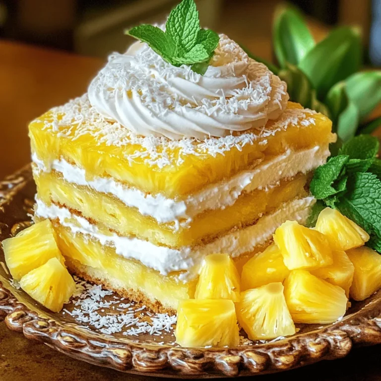 Für den Ananashimmel-Kuchen brauchen Sie einige wichtige Zutaten. Diese sind: - 2 Tassen Allzweckmehl - 1 ½ Tassen Kristallzucker - 1 Tasse ungesüßte, abgetropfte Ananasstückchen - ½ Tasse ungesalzene Butter, weich - 4 große Eier - 1 Teelöffel Vanilleextrakt - ½ Tasse Kokosmilch Diese Zutaten bilden die Basis für den köstlichen Geschmack. Die Ananas macht den Kuchen frisch und saftig. Die Kokosmilch bringt einen tropischen Flair. Ich füge einige zusätzliche Zutaten hinzu, um den Kuchen noch besser zu machen. Dazu gehören: - 1 Teelöffel Backpulver: Dies hilft dem Kuchen, schön aufzugehen. - 1 Teelöffel Natron: Es macht den Kuchen fluffig und leicht. - ½ Teelöffel Salz: Salz hebt den Geschmack aller Zutaten hervor. - 1 Tasse geraspelte, gesüßte Kokosnuss: Diese gibt Textur und süßen Geschmack. - 1 Tasse gehackte Walnüsse (optional): Sie fügen einen knusprigen Biss hinzu. - Schlagsahne zum Garnieren: Diese macht den Kuchen noch verlockender. Diese Zutaten helfen, den Geschmack und die Struktur des Kuchens zu verbessern. Ich empfehle, hochwertige Zutaten zu verwenden. Hier sind einige Marken, die ich mag: - Mehl: King Arthur oder Bob's Red Mill – beide bieten gutes Allzweckmehl. - Zucker: Domino oder C&H – sie sind zuverlässig und gut. - Kokosmilch: Aroy-D oder Chaokoh – diese Marken haben einen tollen Geschmack. - Butter: Kerrygold oder Land O'Lakes – sie haben einen reichen, cremigen Geschmack. Mit diesen Marken können Sie sicher sein, dass Ihr Ananashimmel-Kuchen lecker wird. Für das vollständige Rezept, schauen Sie sich die Anleitung an. Zuerst heizen Sie Ihren Ofen auf 175°C vor. Wählen Sie eine 23x33 cm große Backform. Fetten Sie die Form gut mit Butter ein. Bestäuben Sie sie leicht mit Mehl, damit der Kuchen nicht kleben bleibt. In einer großen Schüssel schlage ich die weiche Butter mit dem Kristallzucker. Ich benutze einen Handmixer, um die Mischung leicht und luftig zu machen. Dann füge ich die Eier einzeln hinzu. Nach jedem Ei rühre ich gut um. Danach kommt der Vanilleextrakt und die Kokosmilch dazu. Diese Mischung muss gut vermischt sein. In einer anderen Schüssel mische ich das Mehl, Backpulver, Natron und Salz. Ich gebe die trockenen Zutaten durch ein Sieb, um Klumpen zu vermeiden. Dann mische ich die trockenen Zutaten vorsichtig in die feuchte Mischung. Achten Sie darauf, nicht zu lange zu rühren. Zu viel rühren macht den Kuchen hart. Jetzt hebe ich die abgetropften Ananasstückchen, die geraspelte Kokosnuss und die Walnüsse unter. Ich möchte, dass alles gleichmäßig verteilt ist. Dann gieße ich den Teig in die vorbereitete Backform. Ich glätte die Oberseite mit einem Spatel. Ich backe den Kuchen im vorgeheizten Ofen für 30 bis 35 Minuten. Um zu testen, ob er fertig ist, steche ich mit einem Zahnstocher in die Mitte. Wenn er sauber herauskommt, ist der Kuchen fertig. Nach dem Backen lasse ich den Kuchen 10 Minuten in der Form abkühlen. Dann nehme ich ihn vorsichtig aus der Form und lege ihn auf ein Kuchengitter. Dort lasse ich ihn vollständig auskühlen. Sobald er kalt ist, kann ich ihn mit Schlagsahne garnieren. Ich streue auch gerne etwas geraspelte Kokosnuss darüber, um das Aussehen zu verbessern. Für die vollständige Anleitung kann ich die [Full Recipe] empfehlen. Um Fehler beim Backen zu vermeiden, achte auf die genauen Maße. Verwende immer einen Messbecher für trockene und flüssige Zutaten. Mische die trockenen Zutaten gut, bevor du sie hinzufügst. So verteilt sich das Backpulver gleichmäßig. Eine häufige Falle ist das Übermixen des Teigs. Rühre nur, bis alles vermischt ist. Das sorgt für einen lockeren Kuchen. Um einen lockeren Ananashimmel-Kuchen zu backen, heize den Ofen immer gut vor. Die richtige Temperatur ist wichtig. Verwende frische Eier und weiche Butter. Diese Zutaten geben dem Kuchen die nötige Luftigkeit. Schlage die Butter und den Zucker gut auf, bis die Mischung hell und cremig ist. Dies ist der Schlüssel zu einem luftigen Kuchen. Die Dekoration macht den Kuchen besonders. Garniere ihn mit Schlagsahne und streue geraspelte Kokosnuss darüber. Frische Minzblätter und ein paar Ananasstückchen geben einen tollen Akzent. Du kannst auch essbare Blumen verwenden. Diese machen den Kuchen noch schöner. Für einen zusätzlichen Crunch füge einige gehackte Walnüsse oben drauf. So wird der Ananashimmel-Kuchen nicht nur lecker, sondern auch ein echter Hingucker. {{image_4}} Für eine glutenfreie Version des Ananashimmel-Kuchens können Sie das Allzweckmehl ersetzen. Verwenden Sie eine glutenfreie Mehlmischung, die 1:1 austauschbar ist. Diese Mehlmischungen enthalten oft Reis- oder Mandelmehl. Das gibt dem Kuchen eine tolle Textur und bleibt luftig. Um den Ananashimmel-Kuchen vegan zu machen, ersetzen Sie die Eier. Sie können Apfelmus oder zerdrückte Bananen verwenden. Ein Viertel Tasse Apfelmus ersetzt ein Ei gut. Anstelle von Butter, nutzen Sie vegane Margarine. Auch die Kokosmilch bleibt in dieser Version gleich, was dem Kuchen seinen besonderen Geschmack gibt. Möchten Sie den Kuchen etwas anders gestalten? Fügen Sie verschiedene Früchte hinzu. Mango oder Papaya passen wunderbar zu Ananas. Diese Früchte bringen neue Aromen in den Kuchen. Auch Nüsse können die Textur verändern. Mandeln oder Pecannüsse sind großartige Alternativen. Sie verleihen Crunch und Geschmack. Denken Sie daran, dass jede Variation neue Möglichkeiten bietet. Experimentieren Sie mit verschiedenen Zutaten, um Ihren perfekten Ananashimmel-Kuchen zu finden. Für das vollständige Rezept schauen Sie bitte in den Abschnitt "Full Recipe". Um den Ananashimmel-Kuchen frisch zu halten, ist die richtige Lagerung wichtig. Lagern Sie den Kuchen am besten in einem luftdichten Behälter. So bleibt er feucht und lecker. Wenn Sie keinen Behälter haben, wickeln Sie den Kuchen in Frischhaltefolie. Stellen Sie ihn an einen kühlen, trockenen Ort. Vermeiden Sie direkte Sonneneinstrahlung. In der Küche ist ein Schrank meist ideal. Um die Frische des Kuchens zu verlängern, achten Sie auf die Zutaten. Hochwertige Zutaten wie frische Ananas und gute Butter tragen dazu bei, dass der Kuchen länger hält. Wenn der Kuchen nach ein paar Tagen trocken wird, können Sie etwas Schlagsahne darauf geben. Diese hält den Kuchen saftig. Ein weiterer Tipp ist, den Kuchen nicht zu lange offen stehen zu lassen. Jedes Mal, wenn Sie ihn schneiden, wird er Luft ausgesetzt. Einfrieren ist eine großartige Möglichkeit, um den Ananashimmel-Kuchen länger zu bewahren. Lassen Sie den Kuchen zuerst vollständig abkühlen. Schneiden Sie ihn dann in Stücke. Wickeln Sie jedes Stück in Frischhaltefolie ein und legen Sie sie in einen gefrierfesten Behälter. So bleibt der Geschmack erhalten. Zum Auftauen legen Sie die Stücke einfach in den Kühlschrank. Lassen Sie sie dort für mehrere Stunden oder über Nacht. So bleiben sie saftig und lecker. Der Ananashimmel-Kuchen bleibt frisch für etwa 3 bis 5 Tage. Lagern Sie ihn in einem luftdichten Behälter. So bleibt der Kuchen feucht und lecker. Wenn Sie ihn länger aufbewahren möchten, können Sie ihn einfrieren. Im Gefrierfach hält er sich bis zu 3 Monate. Lassen Sie ihn einfach im Kühlschrank auftauen. Ja, Sie können frische Ananas verwenden! Schneiden Sie die Ananas in kleine Stücke. Achten Sie darauf, die Ananas gut abzutropfen, um den Teig nicht zu wässrig zu machen. Frische Ananas gibt dem Kuchen einen tollen Geschmack. Sie können auch die Süße anpassen, indem Sie etwas mehr Zucker hinzufügen, falls nötig. Die besten Beilagen sind Schlagsahne oder Vanilleeis. Beides ergänzt den süßen Geschmack des Kuchens. Frische Früchte wie Beeren oder extra Ananasstücke passen auch gut dazu. Ein Minzblatt als Dekoration macht das Dessert noch schöner. All diese Beilagen machen Ihren Kuchen zu einem echten Hit! Der Ananashimmel-Kuchen ist ein einfacher, leckerer Genuss. Wir haben die Hauptzutaten und deren Funktionen besprochen. Außerdem gab es Tipps zur Zubereitung, Backtechniken und Dekorationen. Variationen für glutenfreie und vegane Optionen ermöglichen viele Anpassungen. Richtiges Lagern hilft, die Frische zu bewahren. Erinnern Sie sich an die FAQs zur Haltbarkeit und Beilagen. Backen macht Spaß und der Ananashimmel-Kuchen ist immer ein Hit! Probieren Sie es aus und genießen Sie jede Biss!