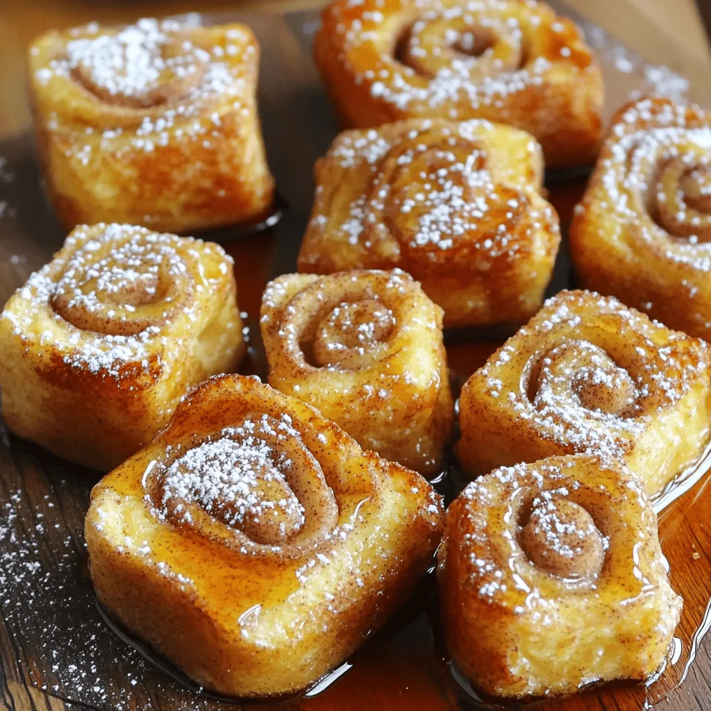 Für diese leckeren Zimtschnecken French Toast Bites brauche ich folgende Zutaten: - 1 Dose (340 g) gekühlter Zimtschnecken-Teig - 3 große Eier - 120 ml Milch - 1 Teelöffel Vanilleextrakt - 1/2 Teelöffel gemahlener Zimt - 30 g Butter - 60 ml Ahornsirup (zum Servieren) - Puderzucker (zum Bestäuben, optional) Diese Zutaten sind einfach zu finden und machen das Rezept schnell. Der Zimtschnecken-Teig sorgt für den tollen Geschmack. Eier und Milch geben den Bites die nötige Cremigkeit. Um die Zimtschnecken French Toast Bites zuzubereiten, benötige ich einige Utensilien: - Eine große Rührschüssel - Ein Schneebesen - Eine große Pfanne - Ein Backblech - Backpapier - Ein scharfes Messer Diese Utensilien helfen mir, die Zutaten gut zu vermischen und die Bites gleichmäßig zu braten. Das Backpapier sorgt dafür, dass die Bites nicht ankleben. Wenn ich die besten Zutaten auswähle, achte ich auf die Qualität. Hier sind einige Tipps: - Zimtschnecken-Teig: Wähle einen frischen Teig aus dem Kühlregal. Er sollte gut riechen. - Eier: Hol dir frische Eier. Sie sollten nicht älter als eine Woche sein. - Milch: Vollmilch gibt den Bites einen reichhaltigen Geschmack. - Ahornsirup: Nutze echten Ahornsirup. Er schmeckt viel besser als künstlicher Sirup. Diese einfachen Tipps helfen, den besten Geschmack zu erzielen. So werden die French Toast Bites zu einem echten Genussmoment. Wenn du mehr über die Zubereitung erfahren möchtest, schau dir das [Full Recipe] an. Heize zuerst den Ofen auf 190°C vor. Das sorgt für eine gleichmäßige Hitze. Lege dann ein Backblech mit Backpapier aus. Das Backpapier verhindert, dass die Bites kleben bleiben. So ist das Backen einfach und die Reinigung schnell erledigt. Nimm die Dose mit dem gekühlten Zimtschnecken-Teig. Öffne die Dose vorsichtig. Trenne die Rollen und schneide jede Rolle in vier kleine Stücke. Diese Stücke sind perfekt für die Bites. Achte darauf, dass sie gleich groß sind. So garen sie gleichmäßig. In einer großen Schüssel verquirle die Eier, die Milch, den Vanilleextrakt und den gemahlenen Zimt. Diese Mischung verleiht den Bites einen tollen Geschmack. Tauche jedes Zimtschneckenstück in die Eimischung. Lass sie kurz einweichen, damit sie die Flüssigkeit aufnehmen. Jetzt kommt der spannende Teil! Schmelze die Butter in einer großen Pfanne bei mittlerer Hitze. Wenn die Butter schäumt, gib die eingeweichten Zimtschneckenstücke in die Pfanne. Achte darauf, dass sie sich nicht überlappen. Brate sie etwa 2-3 Minuten, bis sie goldbraun sind. Wende die Stücke und brate die andere Seite ebenfalls. Übertrage die gebratenen Bites auf das Backblech. Backe sie für 10 Minuten im Ofen. Dadurch werden sie schön fest. Nach dem Backen lass sie kurz abkühlen. Beträufle sie dann mit Ahornsirup und bestäube sie optional mit Puderzucker. Für das gesamte Rezept kannst du den [Full Recipe] folgen. Um die besten Zimtschnecken Bites zu machen, ist es wichtig, die richtige Technik zu verwenden. Achten Sie darauf, die Zimtschnecken gut zu trennen. Schneiden Sie jede Rolle in gleich große Stücke. Dadurch backen sie gleichmäßig. Wenn Sie die Eiermischung zubereiten, verwenden Sie frische Eier. Diese sorgen für einen besseren Geschmack. Mischen Sie die Eier, Milch, Vanille und Zimt gut. Ein gleichmäßiger Mix macht den Unterschied. Tauchen Sie die Zimtschnecken Stücke ganz in die Mischung. Halten Sie sie kurz darin, aber nicht zu lange. So bleibt die Textur außen knusprig. Ein häufiges Problem ist, dass die Bites nicht goldbraun werden. Um das zu vermeiden, achten Sie auf die Hitze. Die Pfanne sollte nicht zu heiß sein. Wenn die Temperatur zu hoch ist, verbrennen die Ränder. Ein weiterer Fehler ist das Überlappen der Stücke in der Pfanne. Lassen Sie genügend Platz zwischen ihnen. So braten sie gleichmäßig und werden fluffig. Wenn Sie die Bites im Ofen backen, lassen Sie sie nicht zu lange drin. Zehn Minuten sind genug. Sie sollten fest, aber nicht trocken sein. Zimtschnecken Bites schmecken am besten frisch. Servieren Sie sie warm mit Ahornsirup. Puderzucker gibt einen süßen Touch. Für eine besondere Note können Sie frische Früchte hinzufügen. Erdbeeren oder Bananen passen sehr gut. Ein Becher Kaffee oder ein Glas Milch ergänzt das Gericht perfekt. So wird Ihr Frühstück zu einem echten Genussmoment. Für die vollständige Anleitung und alle Details schauen Sie sich das Full Recipe an. {{image_4}} Wenn Sie glutenfrei essen, können Sie diesen Genuss auch genießen. Verwenden Sie glutenfreien Zimtschnecken-Teig. Achten Sie darauf, dass die anderen Zutaten auch glutenfrei sind. So bleibt der Geschmack gleich, und Sie verzichten auf Gluten. Möchten Sie etwas mehr Süße? Fügen Sie Schokoladenstückchen hinzu. Diese kleinen Leckereien schmelzen und machen jeden Bissen noch besser. Auch Nüsse oder getrocknete Früchte eignen sich gut. Experimentieren Sie mit Aromen wie Karamell oder Honig für zusätzliche Süße. Wenn Sie die süße Note nicht mögen, probieren Sie herzhafte Varianten. Fügen Sie Käse oder Speck hinzu, um einen neuen Geschmack zu erzielen. Diese Mischung aus süß und herzhaft bringt Abwechslung auf den Tisch. So wird jedes Frühstück zu einem besonderen Anlass. Für das vollständige Rezept schauen Sie bitte unter [Full Recipe]. Um die Zimtschnecken French Toast Bites frisch zu halten, lagern Sie diese in einem luftdichten Behälter. Stellen Sie sicher, dass der Behälter gut verschlossen ist. So bleiben die Bites weich und lecker. Wenn Sie sie länger aufbewahren möchten, können Sie auch Frischhaltefolie verwenden. Wickeln Sie die Bites vorsichtig ein, um die Feuchtigkeit zu halten. Wenn Sie Reste haben, gibt es einfache Möglichkeiten, sie wieder aufzuwärmen. Die beste Methode ist das Aufwärmen in der Mikrowelle. Legen Sie die Bites auf einen Teller und decken Sie sie mit einem feuchten Papiertuch ab. So bleibt die Feuchtigkeit erhalten. Erhitzen Sie sie für 20 bis 30 Sekunden. Alternativ können Sie die Bites auch in einer Pfanne bei niedriger Hitze aufwärmen. So werden sie wieder knusprig. Im Kühlschrank halten die Zimtschnecken French Toast Bites etwa 3 bis 4 Tage. Wenn Sie sie länger aufbewahren möchten, frieren Sie sie ein. In einem luftdichten Behälter oder einem Gefrierbeutel sind sie bis zu 2 Monate haltbar. Um die Bites aufzutauen, lassen Sie sie einfach über Nacht im Kühlschrank. So bleiben sie frisch und lecker. Mit diesen Tipps können Sie Ihre Zimtschnecken French Toast Bites einfach genießen! Dieses Rezept ergibt vier Portionen. Es ist perfekt für ein kleines Frühstück oder einen Brunch. Jeder bekommt genug Zimtschnecken French Toast Bites. Wenn Sie mehr Gäste haben, können Sie einfach die Menge verdoppeln. Ja, Sie können die Eier durch eine pflanzliche Alternative ersetzen. Ein beliebter Ersatz sind Chia- oder Leinsamen. Mischen Sie einen Esslöffel Chiasamen oder Leinsamen mit drei Esslöffeln Wasser und lassen Sie es einige Minuten ruhen. Das wird die Bindung in den Bites unterstützen. Die Zimtschnecken French Toast Bites bleiben bis zu drei Tage frisch. Bewahren Sie sie in einem luftdichten Behälter im Kühlschrank auf. Wenn Sie sie länger aufbewahren möchten, frieren Sie sie ein. So bleiben sie bis zu zwei Monate gut. Erwärmen Sie sie einfach im Ofen oder in der Mikrowelle, wenn Sie bereit sind, sie zu genießen. In diesem Artikel haben wir uns mit den Zutaten, der Zubereitung und den Variationen von Zimtschnecken French Toast Bites beschäftigt. Ich habe dir Tipps gegeben, wie du die besten Zutaten auswählst und Fehler vermeidest. Diese kleinen Bites sind perfekt für jede Gelegenheit. Denke daran, die Reste richtig zu lagern, um ihre Frische zu erhalten. Experimentiere mit verschiedenen Varianten, um deinem Geschmack gerecht zu werden. Viel Spaß beim Backen und Genießen deiner köstlichen Kreationen!