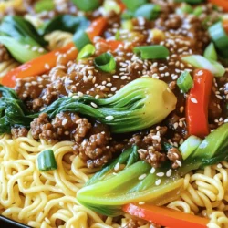 Für Mongolian Ground Beef Noodles benötigen Sie einige Hauptzutaten. Diese Zutaten geben dem Gericht Geschmack und Textur. Hier sind die wichtigsten: - 450 g Rinderhackfleisch - 225 g Eiernudeln - 1 Esslöffel Pflanzenöl - 1 mittelgroße Zwiebel, in Scheiben geschnitten - 3 Knoblauchzehen, fein gehackt - 2,5 cm frischer Ingwer, gerieben - 1 rote Paprika, in Streifen geschnitten - 2 Tassen Baby-Bok-Choy, grob gehackt - 3 Esslöffel Sojasauce - 1 Esslöffel Austernsauce - 1 Esslöffel Hoisinsauce - 1 Esslöffel brauner Zucker - 1 Teelöffel Chiliflocken (optional) - 2 Frühlingszwiebeln, gehackt - Sesamsamen zum Garnieren - Salz und Pfeffer nach Geschmack Wählen Sie frisches Rinderhackfleisch. Es hat einen guten Geschmack und eine saftige Textur. Achten Sie auf das Fettverhältnis. 80 % mageres Fleisch und 20 % Fett sind ideal. So bleibt das Gericht saftig. Wenn Sie eine gesunde Option wollen, nehmen Sie mageres Rindfleisch. Eiernudeln sind perfekt für dieses Gericht. Sie sind weich und nehmen die Soße gut auf. Sie können auch andere Nudelsorten verwenden, wie Reisnudeln oder Udon-Nudeln. Machen Sie es nach Ihrem Geschmack. Kochen Sie die Nudeln nach den Anweisungen auf der Verpackung. Besuchen Sie die [Full Recipe], um alle Schritte zu sehen. Um die Eiernudeln vorzubereiten, bringen Sie einen großen Topf mit Wasser zum Kochen. Fügen Sie 225 g Eiernudeln hinzu und kochen Sie sie nach den Anweisungen auf der Verpackung. Achten Sie darauf, sie al dente zu garen. Nach dem Kochen gießen Sie die Nudeln ab und stellen sie beiseite. Diese Schritte sind einfach, aber wichtig für das gesamte Gericht. Erhitzen Sie 1 Esslöffel Pflanzenöl in einer großen Pfanne oder einem Wok bei mittlerer Hitze. Schneiden Sie 1 mittelgroße Zwiebel in Scheiben und fügen Sie sie in die Pfanne. Braten Sie die Zwiebel für 2-3 Minuten, bis sie weich wird. Jetzt kommt der Knoblauch! Fügen Sie 3 fein gehackte Knoblauchzehen und 2,5 cm geriebenen Ingwer hinzu. Kochen Sie alles für 1-2 Minuten, bis es aromatisch riecht. Diese Basis ist der Schlüssel für den Geschmack Ihres Gerichts. Erhöhen Sie die Hitze auf mittel-hoch und geben Sie 450 g Rinderhackfleisch in die Pfanne. Braten Sie das Fleisch für 5-7 Minuten an. Zerkleinern Sie das Fleisch mit einem Spatel, bis es braun und durchgegart ist. Wenn es zu viel Fett gibt, gießen Sie es ab. Richtig gegartes Rinderhackfleisch sorgt für eine saftige und schmackhafte Grundlage. Jetzt sind Sie bereit, Ihr Gemüse hinzuzufügen und die Soßen zu mischen, um die Aromen zu vereinen. Für das vollständige Rezept schauen Sie sich die [Full Recipe] an. Die richtige Konsistenz der Nudeln ist wichtig. Kochen Sie die Eiernudeln nach den Anweisungen auf der Verpackung, aber prüfen Sie sie ein paar Minuten früher. So bleiben die Nudeln al dente. Das bedeutet, sie sind fest, aber nicht hart. Ein wenig Biss macht die gesamte Mahlzeit besser. Gewürze sind der Schlüssel zu gutem Geschmack. Ich empfehle, frischen Ingwer und Knoblauch zu verwenden. Sie fügen ein tolles Aroma hinzu. Chiliflocken bringen etwas Schärfe, wenn Sie es möchten. Experimentieren Sie mit den Mengen, um Ihren perfekten Geschmack zu finden. Ein Spritzer Zitrone kann ebenfalls helfen, den Geschmack zu heben. Gemüse macht das Gericht bunter und gesünder. Ich benutze gerne rote Paprika und Baby-Bok-Choy. Diese Gemüsesorten schmecken frisch und knackig. Sie können auch Karotten oder Brokkoli hinzufügen. Es ist wichtig, das Gemüse nicht zu lange zu garen. So bleibt es knackig und voller Nährstoffe. Eine gute Mischung sorgt für mehr Freude beim Essen. Für das vollständige Rezept, schauen Sie hier [Full Recipe]. {{image_4}} Möchten Sie eine vegetarische Variante? Tofu ist eine großartige Wahl. Verwenden Sie festen Tofu, damit er gut die Form behält. Schneiden Sie ihn in Würfel und braten Sie ihn goldbraun an. Ersetzen Sie einfach das Rinderhackfleisch durch Tofu. So bleibt das Gericht lecker und nahrhaft. Sie können viele Gemüsesorten ausprobieren. Brokkoli, Karotten oder Zucchini sind toll. Diese bringen Farbe und Nährstoffe. Schneiden Sie das Gemüse in kleine Stücke, damit es schnell gar wird. Mischen Sie das Gemüse nach Ihrem Geschmack. So wird Ihr Gericht immer anders und spannend. Die Saucen machen den Geschmack aus. Wenn Sie es schärfer mögen, fügen Sie mehr Chiliflocken hinzu. Für eine süßere Note können Sie Honig statt braunem Zucker verwenden. Experimentieren Sie mit verschiedenen Sojasaucen, um neue Aromen zu entdecken. Sie können auch Erdnussbutter für eine cremige Textur hinzufügen. Für das Grundrezept schauen Sie sich die vollständige Anleitung an: [Full Recipe]. Um die Mongolian Ground Beef Noodles frisch zu halten, lagere sie in einem luftdichten Behälter. Lass das Gericht zuerst auf Raumtemperatur abkühlen. Danach decke den Behälter gut ab, um Feuchtigkeit zu vermeiden. So bleiben die Nudeln und das Rindfleisch saftig und schmackhaft. Wenn du Reste aufwärmen möchtest, benutze eine Pfanne oder die Mikrowelle. In der Pfanne erwärmst du die Nudeln bei mittlerer Hitze. Füge einen Spritzer Wasser oder Brühe hinzu, um ein Ankleben zu verhindern. In der Mikrowelle kannst du die Portionen in einem mikrowellengeeigneten Behälter mit einem Deckel abdecken. Erwärme sie in 1-2 Minuten Intervallen. Rühre zwischendurch um, bis sie gleichmäßig heiß sind. Im Kühlschrank bleiben die Rindfleisch-Nudeln etwa 3-4 Tage frisch. Stelle sicher, dass sie in einem luftdichten Behälter sind. Im Gefrierschrank kannst du sie bis zu 3 Monate lagern. Achte darauf, die Nudeln und das Rindfleisch gut zu verpacken, um Gefrierbrand zu vermeiden. Wenn du sie auftauen möchtest, lasse sie über Nacht im Kühlschrank. Verwende die Reste für ein schnelles, leckeres Essen. Um die Rindfleisch-Nudeln schärfer zu machen, füge einfach mehr Chiliflocken hinzu. Du kannst auch frische Chilis oder scharfe Soße verwenden. Achte darauf, langsam zu erhöhen. So kannst du die Schärfe nach deinem Geschmack anpassen. Du kannst auch eine scharfe Paprika wählen, um mehr Hitze zu bekommen. Wenn du eine milde Variante möchtest, verwende weniger Chiliflocken oder lasse sie ganz weg. Mongolian Ground Beef Noodles stammen nicht wirklich aus der Mongolei. Die Wurzeln dieses Gerichts liegen in den asiatischen Küchen, die Rindfleisch und Nudeln kombinieren. Es verbindet Aromen aus der chinesischen und mongolischen Küche. Das Gericht entstand aus der Liebe zu schnellen, schmackhaften Mahlzeiten. Viele Menschen genießen es weltweit als schnelles Abendessen oder für besondere Anlässe. Ja, du kannst die Nudeln im Voraus zubereiten. Koche die Eiernudeln und lasse sie abkühlen. Bewahre sie in einem luftdichten Behälter im Kühlschrank auf. Du kannst die Rindfleischmischung auch einen Tag im Voraus machen. Wenn du bereit bist zu essen, erhitze alles in der Pfanne. So sparst du Zeit und kannst schnell ein leckeres Abendessen genießen. Mongolian Ground Beef Noodles sind einfach zuzubereiten und sehr lecker. Wir haben die wichtigsten Zutaten besprochen, wie das richtige Rinderhackfleisch und die besten Nudelsorten. Du hast Schritt-für-Schritt-Anleitungen zum Vorbereiten und Kochen erhalten. Tipps zur Geschmacksverbesserung und Variationen wie vegetarische Optionen sind ebenfalls enthalten. Achte darauf, die Rindfleisch-Nudeln richtig zu lagern und aufzuwärmen. Profitiere von diesen Informationen und genieße dein Gericht!