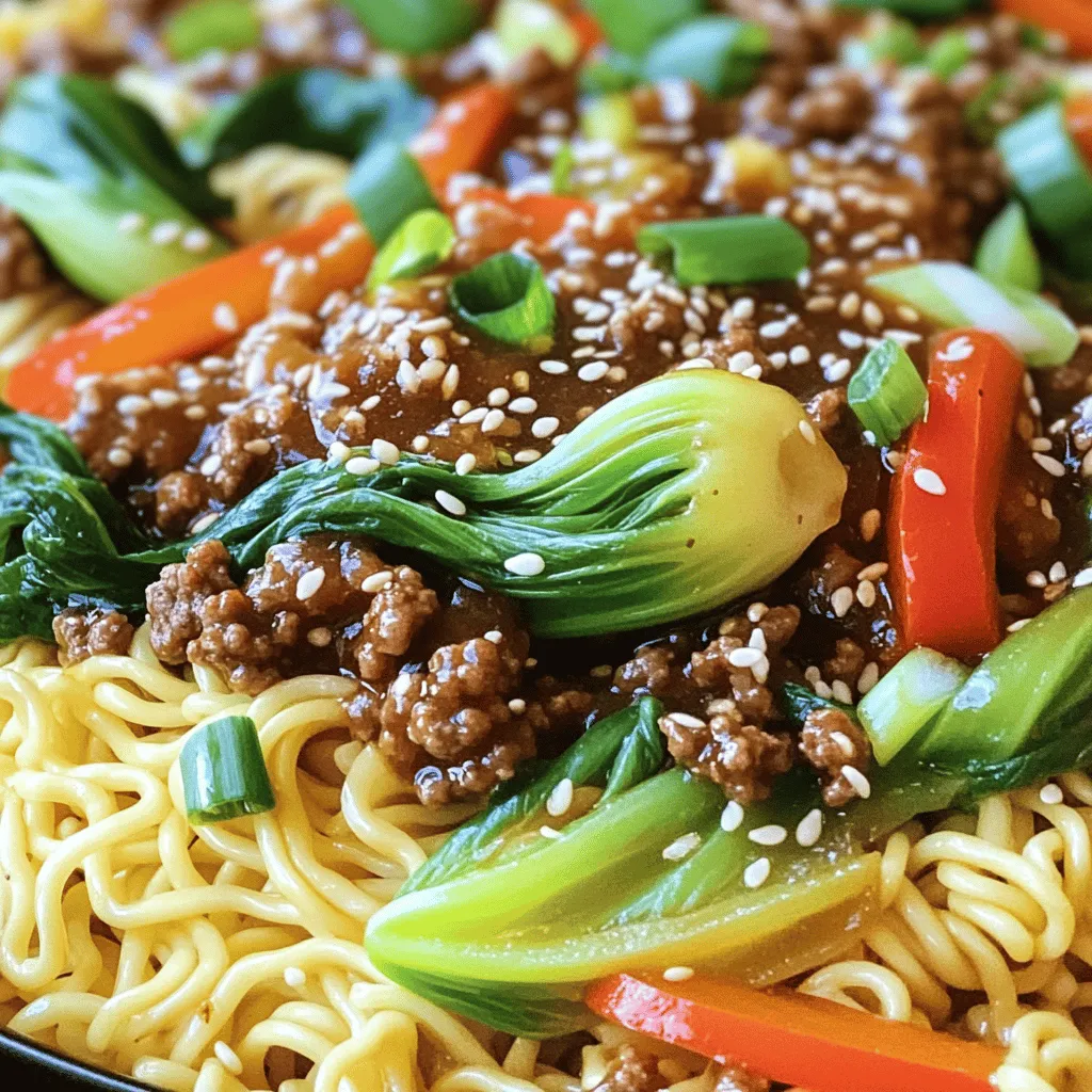 Für Mongolian Ground Beef Noodles benötigen Sie einige Hauptzutaten. Diese Zutaten geben dem Gericht Geschmack und Textur. Hier sind die wichtigsten: - 450 g Rinderhackfleisch - 225 g Eiernudeln - 1 Esslöffel Pflanzenöl - 1 mittelgroße Zwiebel, in Scheiben geschnitten - 3 Knoblauchzehen, fein gehackt - 2,5 cm frischer Ingwer, gerieben - 1 rote Paprika, in Streifen geschnitten - 2 Tassen Baby-Bok-Choy, grob gehackt - 3 Esslöffel Sojasauce - 1 Esslöffel Austernsauce - 1 Esslöffel Hoisinsauce - 1 Esslöffel brauner Zucker - 1 Teelöffel Chiliflocken (optional) - 2 Frühlingszwiebeln, gehackt - Sesamsamen zum Garnieren - Salz und Pfeffer nach Geschmack Wählen Sie frisches Rinderhackfleisch. Es hat einen guten Geschmack und eine saftige Textur. Achten Sie auf das Fettverhältnis. 80 % mageres Fleisch und 20 % Fett sind ideal. So bleibt das Gericht saftig. Wenn Sie eine gesunde Option wollen, nehmen Sie mageres Rindfleisch. Eiernudeln sind perfekt für dieses Gericht. Sie sind weich und nehmen die Soße gut auf. Sie können auch andere Nudelsorten verwenden, wie Reisnudeln oder Udon-Nudeln. Machen Sie es nach Ihrem Geschmack. Kochen Sie die Nudeln nach den Anweisungen auf der Verpackung. Besuchen Sie die [Full Recipe], um alle Schritte zu sehen. Um die Eiernudeln vorzubereiten, bringen Sie einen großen Topf mit Wasser zum Kochen. Fügen Sie 225 g Eiernudeln hinzu und kochen Sie sie nach den Anweisungen auf der Verpackung. Achten Sie darauf, sie al dente zu garen. Nach dem Kochen gießen Sie die Nudeln ab und stellen sie beiseite. Diese Schritte sind einfach, aber wichtig für das gesamte Gericht. Erhitzen Sie 1 Esslöffel Pflanzenöl in einer großen Pfanne oder einem Wok bei mittlerer Hitze. Schneiden Sie 1 mittelgroße Zwiebel in Scheiben und fügen Sie sie in die Pfanne. Braten Sie die Zwiebel für 2-3 Minuten, bis sie weich wird. Jetzt kommt der Knoblauch! Fügen Sie 3 fein gehackte Knoblauchzehen und 2,5 cm geriebenen Ingwer hinzu. Kochen Sie alles für 1-2 Minuten, bis es aromatisch riecht. Diese Basis ist der Schlüssel für den Geschmack Ihres Gerichts. Erhöhen Sie die Hitze auf mittel-hoch und geben Sie 450 g Rinderhackfleisch in die Pfanne. Braten Sie das Fleisch für 5-7 Minuten an. Zerkleinern Sie das Fleisch mit einem Spatel, bis es braun und durchgegart ist. Wenn es zu viel Fett gibt, gießen Sie es ab. Richtig gegartes Rinderhackfleisch sorgt für eine saftige und schmackhafte Grundlage. Jetzt sind Sie bereit, Ihr Gemüse hinzuzufügen und die Soßen zu mischen, um die Aromen zu vereinen. Für das vollständige Rezept schauen Sie sich die [Full Recipe] an. Die richtige Konsistenz der Nudeln ist wichtig. Kochen Sie die Eiernudeln nach den Anweisungen auf der Verpackung, aber prüfen Sie sie ein paar Minuten früher. So bleiben die Nudeln al dente. Das bedeutet, sie sind fest, aber nicht hart. Ein wenig Biss macht die gesamte Mahlzeit besser. Gewürze sind der Schlüssel zu gutem Geschmack. Ich empfehle, frischen Ingwer und Knoblauch zu verwenden. Sie fügen ein tolles Aroma hinzu. Chiliflocken bringen etwas Schärfe, wenn Sie es möchten. Experimentieren Sie mit den Mengen, um Ihren perfekten Geschmack zu finden. Ein Spritzer Zitrone kann ebenfalls helfen, den Geschmack zu heben. Gemüse macht das Gericht bunter und gesünder. Ich benutze gerne rote Paprika und Baby-Bok-Choy. Diese Gemüsesorten schmecken frisch und knackig. Sie können auch Karotten oder Brokkoli hinzufügen. Es ist wichtig, das Gemüse nicht zu lange zu garen. So bleibt es knackig und voller Nährstoffe. Eine gute Mischung sorgt für mehr Freude beim Essen. Für das vollständige Rezept, schauen Sie hier [Full Recipe]. {{image_4}} Möchten Sie eine vegetarische Variante? Tofu ist eine großartige Wahl. Verwenden Sie festen Tofu, damit er gut die Form behält. Schneiden Sie ihn in Würfel und braten Sie ihn goldbraun an. Ersetzen Sie einfach das Rinderhackfleisch durch Tofu. So bleibt das Gericht lecker und nahrhaft. Sie können viele Gemüsesorten ausprobieren. Brokkoli, Karotten oder Zucchini sind toll. Diese bringen Farbe und Nährstoffe. Schneiden Sie das Gemüse in kleine Stücke, damit es schnell gar wird. Mischen Sie das Gemüse nach Ihrem Geschmack. So wird Ihr Gericht immer anders und spannend. Die Saucen machen den Geschmack aus. Wenn Sie es schärfer mögen, fügen Sie mehr Chiliflocken hinzu. Für eine süßere Note können Sie Honig statt braunem Zucker verwenden. Experimentieren Sie mit verschiedenen Sojasaucen, um neue Aromen zu entdecken. Sie können auch Erdnussbutter für eine cremige Textur hinzufügen. Für das Grundrezept schauen Sie sich die vollständige Anleitung an: [Full Recipe]. Um die Mongolian Ground Beef Noodles frisch zu halten, lagere sie in einem luftdichten Behälter. Lass das Gericht zuerst auf Raumtemperatur abkühlen. Danach decke den Behälter gut ab, um Feuchtigkeit zu vermeiden. So bleiben die Nudeln und das Rindfleisch saftig und schmackhaft. Wenn du Reste aufwärmen möchtest, benutze eine Pfanne oder die Mikrowelle. In der Pfanne erwärmst du die Nudeln bei mittlerer Hitze. Füge einen Spritzer Wasser oder Brühe hinzu, um ein Ankleben zu verhindern. In der Mikrowelle kannst du die Portionen in einem mikrowellengeeigneten Behälter mit einem Deckel abdecken. Erwärme sie in 1-2 Minuten Intervallen. Rühre zwischendurch um, bis sie gleichmäßig heiß sind. Im Kühlschrank bleiben die Rindfleisch-Nudeln etwa 3-4 Tage frisch. Stelle sicher, dass sie in einem luftdichten Behälter sind. Im Gefrierschrank kannst du sie bis zu 3 Monate lagern. Achte darauf, die Nudeln und das Rindfleisch gut zu verpacken, um Gefrierbrand zu vermeiden. Wenn du sie auftauen möchtest, lasse sie über Nacht im Kühlschrank. Verwende die Reste für ein schnelles, leckeres Essen. Um die Rindfleisch-Nudeln schärfer zu machen, füge einfach mehr Chiliflocken hinzu. Du kannst auch frische Chilis oder scharfe Soße verwenden. Achte darauf, langsam zu erhöhen. So kannst du die Schärfe nach deinem Geschmack anpassen. Du kannst auch eine scharfe Paprika wählen, um mehr Hitze zu bekommen. Wenn du eine milde Variante möchtest, verwende weniger Chiliflocken oder lasse sie ganz weg. Mongolian Ground Beef Noodles stammen nicht wirklich aus der Mongolei. Die Wurzeln dieses Gerichts liegen in den asiatischen Küchen, die Rindfleisch und Nudeln kombinieren. Es verbindet Aromen aus der chinesischen und mongolischen Küche. Das Gericht entstand aus der Liebe zu schnellen, schmackhaften Mahlzeiten. Viele Menschen genießen es weltweit als schnelles Abendessen oder für besondere Anlässe. Ja, du kannst die Nudeln im Voraus zubereiten. Koche die Eiernudeln und lasse sie abkühlen. Bewahre sie in einem luftdichten Behälter im Kühlschrank auf. Du kannst die Rindfleischmischung auch einen Tag im Voraus machen. Wenn du bereit bist zu essen, erhitze alles in der Pfanne. So sparst du Zeit und kannst schnell ein leckeres Abendessen genießen. Mongolian Ground Beef Noodles sind einfach zuzubereiten und sehr lecker. Wir haben die wichtigsten Zutaten besprochen, wie das richtige Rinderhackfleisch und die besten Nudelsorten. Du hast Schritt-für-Schritt-Anleitungen zum Vorbereiten und Kochen erhalten. Tipps zur Geschmacksverbesserung und Variationen wie vegetarische Optionen sind ebenfalls enthalten. Achte darauf, die Rindfleisch-Nudeln richtig zu lagern und aufzuwärmen. Profitiere von diesen Informationen und genieße dein Gericht!
