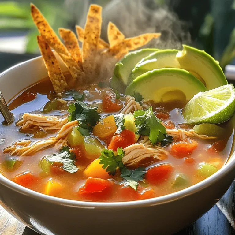 Für die Southwest Chicken Soup brauchst du: - 450 g Hähnchenbrustfilets ohne Haut und Knochen - 1 Esslöffel Olivenöl - 1 kleine Zwiebel, gehackt - 2 Knoblauchzehen, fein gehackt - 1 Paprika (rot oder grün), gewürfelt - 2 Dosen (je 425 g) feuergeröstete, gewürfelte Tomaten - 1 Dose (425 g) schwarze Bohnen, abgetropft und abgespült - 1 Dose (425 g) Mais, abgetropft - 960 ml natriumarme Hühnerbrühe - 2 Esslöffel Taco-Gewürz - 1 Teelöffel Kreuzkümmel - Salz und Pfeffer nach Geschmack - Saft von 1 Limette - Frischer Koriander zum Garnieren - Avocado und Tortillastreifen zum Servieren (optional) Frische Zutaten machen einen großen Unterschied. Achte auf die Farbe der Paprika. Sie sollte lebhaft sein. Die Zwiebel muss fest und ohne Druckstellen sein. Wähle auch Bohnen und Mais in Dosen, die nicht beschädigt sind. Achte darauf, dass die Tomaten gut abgedichtet sind. Frischer Koriander sollte grün und knackig sein. Vermeide welke Blätter. Falls du kein Hähnchen magst, kannst du auch Pute verwenden. Für eine vegetarische Option, ersetze das Hähnchen durch Tofu oder mehr Bohnen. Du kannst auch Gemüsebrühe statt Hühnerbrühe nehmen. Wenn du scharfe Aromen magst, füge etwas Jalapeño hinzu. Anstelle von Limettensaft kannst du auch Zitronensaft nutzen. Diese kleinen Anpassungen bringen neuen Schwung in die Suppe. Zuerst erhitze ich das Olivenöl in einem großen Topf bei mittlerer Hitze. Ich füge die gehackte Zwiebel hinzu. Diese brate ich für 3 bis 4 Minuten. Sie wird glasig und weich. Dann gebe ich den fein gehackten Knoblauch dazu. Die Mischung duftet köstlich. Nach 2 bis 3 Minuten kommt die gewürfelte Paprika in den Topf. Das Gemüse wird schön weich und die Farben sind lebendig. Jetzt füge ich die Hähnchenbrustfilets in den Topf. Dann kommen die feuergerösteten, gewürfelten Tomaten dazu. Als Nächstes gebe ich die abgetropften schwarzen Bohnen und den Mais hinzu. Ich gieße die natriumarme Hühnerbrühe hinein. Jetzt ist es Zeit für die Gewürze. Taco-Gewürz und Kreuzkümmel machen die Suppe spannend. Ich rühre alles gut um. Ich bringe die Suppe zum Kochen. Danach reduziere ich die Hitze und lasse sie köcheln. Der Deckel bleibt auf dem Topf. Nach 20 bis 25 Minuten ist das Hähnchen durchgegart. Ich entferne die Hähnchenbrustfilets und zerkleinere sie mit zwei Gabeln. Dann gebe ich das Hähnchen zurück in die Suppe. Jetzt schmecke ich alles mit Salz, Pfeffer und Limettensaft ab. Die Aromen vereinen sich in den letzten 5 Minuten. Schließlich serviere ich die Suppe heiß. Frischer Koriander macht die Suppe noch besser. Avocadoscheiben und Tortillastreifen sind tolle Beilagen. Für das vollständige Rezept, siehe [Full Recipe]. Um die Aromen in Ihrer Southwest Chicken Soup zu verstärken, verwenden Sie frische Kräuter. Frischer Koriander bringt einen tollen Geschmack. Limettensaft gibt der Suppe einen frischen Kick. Achten Sie darauf, die Gewürze gut zu dosieren. Taco-Gewürz und Kreuzkümmel sind wichtig. Sie verleihen der Suppe das typische Flair. Lassen Sie die Suppe nach dem Kochen einige Minuten ruhen. So können sich die Geschmäcker besser verbinden und intensivieren. Ein häufiger Fehler ist, die Suppe nicht lange genug zu köcheln. Lassen Sie sie mindestens 20 Minuten kochen. So wird das Hähnchen zart und saftig. Ein weiterer Fehler ist, zu wenig Flüssigkeit zu verwenden. Die Brühe ist wichtig für die Konsistenz. Achten Sie auch auf das Abschmecken. Salz und Pfeffer sollten gut dosiert sein. Kleinere Mengen nach und nach hinzufügen. So vermeiden Sie eine zu salzige oder zu würzige Suppe. Servieren Sie die Suppe heiß in tiefen Tellern. Frischer Koriander als Garnitur macht viel aus. Avocado-Scheiben geben einen tollen Biss. Tortillastreifen sind eine knusprige Ergänzung. Sie können auch etwas saure Sahne obendrauf geben. Für mehr Schärfe fügen Sie einige geschnittene Jalapeños hinzu. Diese Tipps machen Ihre Suppe noch leckerer! Für das komplette Rezept, schauen Sie sich die [Full Recipe] an. {{image_4}} Die Slow Cooker-Version macht die Zubereitung einfach. Sie können die Zutaten einfach in den Slow Cooker geben und ihn einschalten. Hier ist, was Sie tun: - Verwenden Sie die gleichen Zutaten wie im [Full Recipe]. - Geben Sie alles in den Slow Cooker. - Stellen Sie ihn auf "low" für 6-8 Stunden oder auf "high" für 3-4 Stunden. - Das Hähnchen wird zart und die Aromen verbinden sich gut. Die Zubereitung im Instant Pot ist schnell. Hier ist, wie es geht: - Erhitzen Sie etwas Öl im Instant Pot auf "Sauté"-Modus. - Fügen Sie die Zwiebeln, Knoblauch und Paprika hinzu und braten Sie sie an. - Danach die restlichen Zutaten aus dem [Full Recipe] hinzufügen. - Schließen Sie den Deckel und stellen Sie den Druck auf "hoch" für 10 Minuten ein. - Lassen Sie den Druck natürlich ab, bevor Sie den Deckel öffnen. Für eine vegetarische Variante können Sie das Hähnchen durch Gemüse ersetzen. Diese Zutaten funktionieren gut: - Ersetzen Sie das Hähnchen durch 2 Tassen gewürfeltes Gemüse wie Zucchini oder Karotten. - Verwenden Sie Gemüsebrühe anstelle von Hühnerbrühe. - Fügen Sie zusätzlich Kichererbsen für mehr Protein hinzu. Diese Variationen machen die Suppe vielseitig und lecker für jeden Geschmack. Um die Southwest Chicken Soup frisch zu halten, lassen Sie sie zuerst abkühlen. Gießen Sie die Suppe dann in einen luftdichten Behälter. Stellen Sie sicher, dass der Behälter nicht zu voll ist. Lassen Sie etwas Platz, damit sich die Suppe beim Einfrieren ausdehnen kann. Lagern Sie die Suppe im Kühlschrank, wenn Sie sie innerhalb von drei bis vier Tagen essen möchten. Wenn Sie die Suppe eingefroren haben, nehmen Sie sie aus dem Gefrierfach und lassen Sie sie im Kühlschrank auftauen. Dies dauert oft über Nacht. Zum Aufwärmen geben Sie die Suppe in einen Topf. Erwärmen Sie sie bei mittlerer Hitze und rühren Sie regelmäßig um. Sie können auch die Mikrowelle verwenden. Stellen Sie die Suppe in eine mikrowellengeeignete Schüssel und decken Sie sie ab. Erwärmen Sie sie in kurzen Intervallen, bis sie heiß ist. Die Southwest Chicken Soup hält sich im Kühlschrank bis zu vier Tage. Im Gefrierschrank kann sie bis zu drei Monate bleiben. Achten Sie darauf, die Suppe in kleinen Portionen zu lagern. So können Sie sie einfacher auftauen und aufwärmen. Vermeiden Sie es, die Suppe mehrmals einzufrieren und aufzutauen. Das kann die Qualität beeinträchtigen. Genießen Sie die Aromen und die Frische dieser herzhaften Suppe immer wieder! Um die Suppe schärfer zu machen, können Sie frische Jalapeños hinzufügen. Schneiden Sie sie klein und geben Sie sie mit dem Gemüse in den Topf. Eine andere Option sind rote Chiliflocken. Fügen Sie sie nach Geschmack hinzu, um die Schärfe zu kontrollieren. Probieren Sie auch scharfe Salsa oder einen Spritzer scharfer Soße. Diese Zutaten bringen viel Geschmack und Hitze. Ja, Sie können die Suppe im Voraus zubereiten. Kochen Sie sie einfach nach dem Rezept und lassen Sie sie abkühlen. Füllen Sie sie dann in einen luftdichten Behälter. So bleibt die Suppe frisch und lecker. Sie können sie im Kühlschrank bis zu drei Tage aufbewahren. Wenn Sie die Suppe einfrieren wollen, verwenden Sie geeignete Behälter. So bleibt die Suppe bis zu drei Monate haltbar. Zu Southwest Chicken Soup passen viele Beilagen gut. Tortillastreifen sind ideal für einen extra Crunch. Guacamole oder Avocado-Scheiben bringen einen cremigen Geschmack. Ein frischer Salat ist ebenfalls eine tolle Ergänzung. Sie können auch Maisbrot oder Nachos servieren. Diese Beilagen machen die Mahlzeit noch besser! Diese Anleitung stellt die Zubereitung einer leckeren Southwest Chicken Soup vor. Wir haben die notwendigen Zutaten und frische Tipps besprochen. Auch Varianten wie die Slow Cooker-Version wurden erklärt. Zum Schluss gab es wichtige Hinweise zur Aufbewahrung. Denk daran, frische Zutaten wählen und typische Fehler zu vermeiden. So machst du die Suppe immer aromatisch. Probiere auch die vegetarischen Alternativen aus. Genieße die Vielfalt und finde deinen eigenen Stil in der Küche!