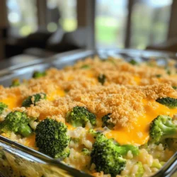 Cheesy Broccoli Rice Casserole Einfacher Genuss 3 - 1 Tasse roher Reis (weiß oder braun) - 2 Tassen Brokkoliröschen (frisch oder gefroren) - 2 Tassen Cheddar-Käse, gerieben Die Basis für diesen Auflauf ist ganz einfach und lecker. Der Reis gibt dem Gericht Substanz. Brokkoli bringt Farbe und Nährstoffe. Der Cheddar-Käse sorgt für den cremigen Käsegeschmack, den wir alle lieben. - 1 Dose (300 g) Cremesuppe aus Champignons (oder selbstgemachte Variante) - 1 Tasse Milch - 1/2 Tasse Zwiebel, fein gehackt - 1/2 Tasse Paprika, fein gehackt (beliebige Farbe) Die Cremesuppe macht das Gericht schön cremig. Milch verstärkt den Geschmack. Zwiebeln und Paprika bringen Frische und Süße in den Auflauf. So wird alles harmonisch und lecker. - 1 Teelöffel Knoblauchpulver - 1 Teelöffel Zwiebelpulver - Salz und Pfeffer nach Geschmack - 1/2 Tasse Semmelbrösel (optional für den Belag) - 2 Esslöffel Olivenöl Gewürze sind das Geheimnis für den besten Geschmack. Knoblauchpulver und Zwiebelpulver geben Aroma. Salz und Pfeffer bringen alles zusammen. Semmelbrösel sorgen für einen knusprigen Belag, wenn du es magst. Olivenöl hilft, das Gemüse zu braten und macht es zart. Das sind alle Zutaten für den Käse-Brokkoli-Reisauflauf. Du wirst es lieben, wie einfach es ist, all diese Zutaten zusammenzubringen! Wenn du die Schritte befolgst, wirst du ein tolles Gericht zaubern. Für das vollständige Rezept schau dir den Full Recipe - Käse-Brokkoli-Reisauflauf an. Zuerst heizen Sie Ihren Ofen auf 175 °C vor. Dies dauert nur ein paar Minuten. Während der Ofen vorheizt, kochen Sie den Reis. Verwenden Sie dafür einen mittelgroßen Topf. Befolgen Sie die Anweisungen auf der Verpackung. Nach dem Kochen stellen Sie den Reis beiseite. Jetzt geht's ans Gemüse. Nehmen Sie eine große Pfanne und erhitzen Sie das Olivenöl bei mittlerer Hitze. Fügen Sie die fein gehackte Zwiebel und Paprika hinzu. Braten Sie diese für etwa fünf Minuten an. Sie sollen weich werden. Danach geben Sie die Brokkoliröschen in die Pfanne. Braten Sie alles für weitere drei bis vier Minuten an. Der Brokkoli sollte leuchtend grün und zart sein. In einer großen Rührschüssel vermengen Sie nun alles. Fügen Sie den gekochten Reis, das sautierte Gemüse, die Cremesuppe, die Milch, das Knoblauchpulver und das Zwiebelpulver hinzu. Rühren Sie alles gut um, bis die Zutaten gut vermischt sind. Schmecken Sie die Mischung mit Salz und Pfeffer ab. Geben Sie die Mischung in eine gefettete Auflaufform. Verteilen Sie sie gleichmäßig. Jetzt ist es Zeit für den Käse! Bestreuen Sie die Mischung mit der Hälfte des Cheddar-Käses. Wenn Sie möchten, fügen Sie die Semmelbrösel hinzu. Diese geben einen tollen, knusprigen Belag. Backen Sie den Auflauf im Ofen für 25 bis 30 Minuten. Der Käse sollte sprudeln und goldbraun sein. Nach dem Backen lassen Sie den Auflauf für fünf bis zehn Minuten ruhen, bevor Sie ihn servieren. Um einen perfekten Auflauf zu machen, achte auf die Größe des Gemüses. Schneide das Gemüse gleichmäßig. So garen alle Stücke gleich. Wenn du zu viel Käse verwendest, wird der Auflauf schwer und fettig. Halte dich an die Menge im Rezept. Ein frischer Kräuterakzent macht den Auflauf schön. Petersilie oder Schnittlauch passen gut. Du kannst auch einen Salat dazu servieren. Ein leichter grüner Salat ergänzt den Auflauf gut. Möchtest du etwas Schärfe? Füge eine Prise Cayennepfeffer hinzu. Das gibt dem Auflauf einen tollen Geschmack. Du kannst auch andere Käsesorten verwenden. Mozzarella oder Gouda können neue Geschmäcker bringen. {{image_4}} Für eine vegane Variante des Käse-Brokkoli-Reisauflaufs können Sie pflanzliche Milch- und Käsealternativen verwenden. Soja-, Mandel- oder Hafermilch sind tolle Optionen. Diese Milchsorten geben dem Gericht die nötige Cremigkeit. Für den Käse können Sie Cashew-Käse oder vegane Käsealternativen verwenden. Diese Produkte schmelzen gut und sorgen für einen ähnlichen Geschmack. Wenn Sie eine glutenfreie Variante wünschen, verwenden Sie glutenfreie Cremesuppen. Diese sind in vielen Geschäften erhältlich. Achten Sie darauf, dass auch die anderen Zutaten glutenfrei sind. So können Sie sicher sein, dass Ihr Auflauf glutenfrei bleibt. Um den Auflauf noch interessanter zu machen, können Sie andere Gemüseoptionen hinzufügen. Karotten, Spinat oder Blumenkohl passen gut. Diese Gemüse bringen neue Farben und Aromen. Sie können auch Proteinquellen wie Hühnchen oder Tofu hinzufügen. Diese Zutaten machen den Auflauf nahrhafter und sättigender. Bewahren Sie den Käse-Brokkoli-Reisauflauf in einem luftdichten Behälter auf. So bleibt er frisch. Sie können ihn bis zu fünf Tage im Kühlschrank lagern. Stellen Sie sicher, dass der Auflauf abgekühlt ist, bevor Sie ihn abdecken. Das hilft, Feuchtigkeit zu vermeiden. Wenn Sie den Auflauf länger aufbewahren möchten, können Sie ihn einfrieren. Teilen Sie ihn in Portionen auf. Verwenden Sie gefriergeeignete Behälter oder Beutel. So bleibt die Qualität besser erhalten. Lassen Sie beim Einfrieren auch etwas Platz, da sich der Auflauf beim Gefrieren ausdehnt. Zum Auftauen legen Sie den Auflauf einfach über Nacht in den Kühlschrank. Um den Auflauf wieder aufzuwärmen, heizen Sie Ihren Ofen auf 175 °C vor. Decken Sie den Auflauf mit Aluminiumfolie ab, um ein Austrocknen zu verhindern. Backen Sie ihn für 20 bis 25 Minuten. Sie können auch die Mikrowelle verwenden. Erwärmen Sie ihn in kurzen Intervallen, bis er durchgehend heiß ist. Achten Sie darauf, den Auflauf gleichmäßig aufzuwärmen, damit er überall warm bleibt. Die Zubereitung dauert insgesamt etwa 45 Minuten. Davon sind 15 Minuten für die Vorbereitung nötig. Die Kochzeit beträgt 30 Minuten. Diese Zeit ist perfekt, um einen warmen, köstlichen Auflauf zu genießen. Ja, du kannst frischen Brokkoli verwenden! Frischer Brokkoli hat oft mehr Geschmack und Nährstoffe. Allerdings erfordert er etwas mehr Zeit zum Schneiden und Kochen. Gefrorener Brokkoli ist schnell und praktisch, da er bereits vorbereitet ist. Beide Optionen sind gut, also wähle, was dir besser gefällt. Ja, dieser Auflauf ist kinderfreundlich. Um ihn noch attraktiver zu machen, kannst du den Käse reduzieren oder mehr Gemüse hinzufügen. Du kannst auch die Brokkoliröschen kleiner schneiden. So wird der Auflauf für Kinder angenehmer zu essen. Du kannst das vollständige Rezept für den Käse-Brokkoli-Reisauflauf 🥦 hier finden: Full Recipe. Der Käse-Brokkoli-Reisauflauf ist ein leckeres und einfaches Gericht. Wir haben die Hauptzutaten wie Reis, Brokkoli und Cheddar-Käse besprochen. Dann habe ich dir die Schritte zur Zubereitung erklärt, vom Vorbereiten bis zum Backen. Mit nützlichen Tipps und Variationen kannst du das Rezept anpassen. Denk daran, wie wichtig gutes Lagern und Aufwärmen ist. Nutze die FAQs, um spezielle Fragen zu klären. Probiere es aus und genieße deinen Auflauf!