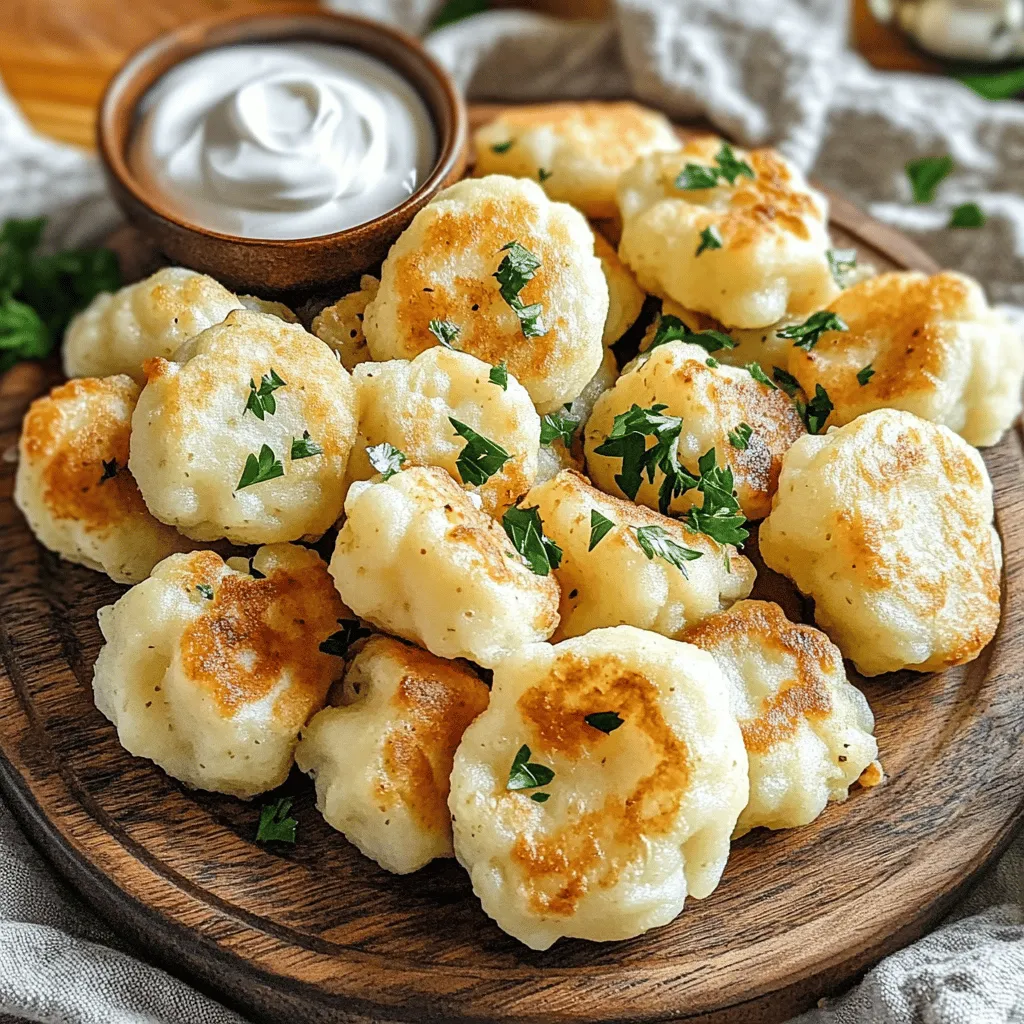 Um die perfekten deutschen Kartoffelknödel zu machen, brauchen Sie die richtigen Zutaten. Hier ist eine Liste der Hauptzutaten: - 900 g mehlige Kartoffeln (z. B. Russet oder Yukon Gold) - 240 ml Weizenmehl (plus extra für das Bemehlen der Arbeitsfläche) - 1 großes Ei - 1 Teelöffel Salz - 1 Teelöffel Knoblauchpulver - ½ Teelöffel Muskatnuss (frisch gerieben, falls möglich) - 2 Esslöffel Butter (zum Braten) - Frische Petersilie, gehackt (zum Garnieren) Diese Zutaten sind einfach zu finden und sehr wichtig für den Geschmack. Die Nährwerte der Zutaten sind entscheidend für eine gesunde Ernährung. Zum Beispiel enthalten die Kartoffeln viele Ballaststoffe. Sie bieten auch Vitamin C, das gut für das Immunsystem ist. - Kartoffeln: Gute Quelle für Kohlenhydrate und Vitamine. - Weizenmehl: Liefert Energie und B-Vitamine. - Ei: Reich an Proteinen, gut für den Muskelaufbau. - Knoblauchpulver: Hat antioxidative Eigenschaften. - Muskatnuss: Hilft der Verdauung und hat einen tollen Geschmack. Die Kombination dieser Zutaten macht die Knödel nahrhaft und lecker. Die Wahl der Kartoffeln ist sehr wichtig für den Erfolg Ihres Gerichts. Ich empfehle mehlige Kartoffeln wie Russet oder Yukon Gold. Diese Sorten ergeben einen fluffigen Teig. Hier sind einige Tipps: - Konsistenz: Wählen Sie Kartoffeln, die fest und ohne Druckstellen sind. - Größe: Größere Kartoffeln kochen gleichmäßiger. - Frische: Frische Kartoffeln haben einen besseren Geschmack. Wenn Sie diese Tipps befolgen, gelingen Ihre Kartoffelknödel perfekt. Für das vollständige Rezept, schauen Sie sich das Rezept für Wolkige Kartoffelkissen an. Zuerst waschen Sie 900 g mehlige Kartoffeln gründlich. Es ist wichtig, Schmutz zu entfernen. Dann schneiden Sie die Kartoffeln in gleich große Stücke. Diese gleichmäßige Größe sorgt für gleichmäßiges Kochen. Geben Sie die Kartoffeln in einen großen Topf mit gesalzenem Wasser. Kochen Sie sie für 30 bis 40 Minuten, bis sie mit einer Gabel zart sind. Nach dem Kochen lassen Sie die Kartoffeln etwas abkühlen. Dann schälen Sie sie. Um das Püree zu machen, verwenden Sie eine Kartoffelpresse oder einen normalen Kartoffelstampfer. Ziel ist es, die Kartoffeln so glatt wie möglich zu machen. Lassen Sie das pürierte Kartoffelpüree auf Raumtemperatur abkühlen. Dies ist wichtig, damit der Teig nicht zu warm wird. In einer großen Schüssel kombinieren Sie das abgekühlte Kartoffelpüree mit 240 ml Weizenmehl, einem Ei, einem Teelöffel Salz, einem Teelöffel Knoblauchpulver und einer halben Teelöffel frisch geriebener Muskatnuss. Mischen Sie alles gut, aber nicht zu lange. Der Teig sollte glatt, aber nicht überarbeitet sein. Wenn der Teig klebrig ist, fügen Sie etwas mehr Mehl hinzu. Bemehlen Sie eine saubere Arbeitsfläche leicht. Teilen Sie den Teig in kleine Portionen. Formen Sie jede Portion zu einer Kugel, etwa so groß wie ein Golfball. Achten Sie darauf, die Arbeitsfläche bemehlt zu halten, damit die Knödel nicht kleben bleiben. Dies macht das Formen viel einfacher und macht Spaß. Bringen Sie in einem großen Topf gesalzenes Wasser zum Kochen. Geben Sie die Knödel vorsichtig portionsweise hinein. Sie sind gar, wenn sie an die Oberfläche schwimmen. Dies dauert etwa 5 bis 6 Minuten. Verwenden Sie eine Schaumkelle, um die Knödel herauszunehmen. Lassen Sie sie gut abtropfen. Erhitzen Sie in einer großen Pfanne zwei Esslöffel Butter bei mittlerer Hitze. Fügen Sie die gegarten Knödel hinzu. Braten Sie sie rundherum, bis sie goldbraun und leicht knusprig sind. Dies dauert etwa 5 Minuten. Geben Sie die Knödel auf eine Servierplatte und garnieren Sie sie mit frisch gehackter Petersilie. Ihre Wolkigen Kartoffelkissen sind nun bereit zum Genießen! Um den perfekten Teig zu machen, achte auf die Kartoffeln. Nutze mehlige Kartoffeln, wie Russet oder Yukon Gold. Koche die Kartoffeln so lange, bis sie weich sind. Lass das Püree gut abkühlen, bevor du es mischst. Füge das Mehl und das Ei hinzu. Knete den Teig nur kurz. Zu viel Kneten macht die Knödel hart. Wenn der Teig klebt, gib mehr Mehl hinzu. Ein häufiger Fehler ist, die Kartoffeln nicht richtig zu kochen. Sie sollten ganz weich sein, aber nicht matschig. Achte darauf, dass das Püree keine Klumpen hat. Zu viel Mehl macht die Knödel zäh. Stelle sicher, dass du die Knödel nicht zu lange kochst. Sie sind fertig, wenn sie aufsteigen. Überfülle den Topf nicht, damit sie genug Platz haben. Die fertigen Knödel sehen toll aus, wenn du sie anrichtest. Lege sie auf eine große Servierplatte. Bestreue sie großzügig mit gehackter Petersilie. Das macht sie frisch und einladend. Für einen besonderen Touch serviere sie mit Sauerrahm oder Apfelmus. Diese Dips passen perfekt zu den Knödeln. Probiere es aus, es wird deine Gäste beeindrucken! {{image_4}} Deutsche Kartoffelknödel sind einfach zu verändern. Für vegetarische Knödel verwenden Sie einfach das Basisrezept. Fügen Sie frisches Gemüse hinzu, wie Spinat oder Pilze. Für vegane Knödel lassen Sie das Ei weg. Ersetzen Sie es durch etwas mehr Kartoffelpüree oder einen Esslöffel Leinsamen. Diese Anpassungen halten den Geschmack und die Textur gut. Ein schneller Weg, Knödel spannender zu machen, ist das Füllen. Probieren Sie einen kleinen Löffel Käse, wie Gouda oder Ricotta, in die Mitte der Knödel. Für eine herzhafte Füllung können Sie gebratenes Gemüse oder sogar Fleisch verwenden. Achten Sie darauf, die Füllung gut zu verpacken, damit sie beim Kochen nicht herauskommt. Kartoffelknödel passen gut zu vielen Beilagen. Servieren Sie sie mit Rotkohl oder gedünstetem Gemüse. Eine leckere Sauce macht das Gericht noch besser. Eine einfache braune Sauce oder eine cremige Pilzsauce ist eine gute Wahl. So erhalten Sie ein komplettes und köstliches Essen. Wenn Sie mehr über das Rezept erfahren wollen, schauen Sie sich die Full Recipe an. Wenn du Knödel übrig hast, bewahre sie im Kühlschrank auf. Leg sie in einen luftdichten Behälter. So bleiben sie frisch. Sie sollten innerhalb von zwei bis drei Tagen gegessen werden. Vor dem Servieren kannst du sie leicht in der Mikrowelle aufwärmen. Um die Knödel länger zu lagern, kannst du sie einfrieren. Lege die Knödel auf ein Backblech und friere sie ein. Sobald sie fest sind, kannst du sie in einen Gefrierbeutel geben. So bleiben sie bis zu zwei Monate frisch. Zum Auftauen lege die Knödel einfach in den Kühlschrank für ein paar Stunden oder über Nacht. Um die Knödel richtig aufzuwärmen, hast du einige Optionen. Du kannst sie in der Mikrowelle oder in einer Pfanne aufwärmen. Wenn du sie in der Pfanne aufwärmst, füge etwas Butter hinzu. So werden sie außen knusprig. Wenn du die Knödel in der Mikrowelle aufwärmst, gib einen kleinen Spritzer Wasser dazu. Das hält sie saftig. Du kannst die Kartoffelknödel bis zu drei Tage im Kühlschrank aufbewahren. Bewahre sie in einem luftdichten Behälter auf. So bleiben sie frisch und lecker. Wenn du sie länger aufbewahren möchtest, friere sie ein. Achte darauf, sie gut zu verpacken. So vermeidest du Gefrierbrand. Ja, du kannst die Knödel ohne Eier machen. Ersetze das Ei einfach mit einer Banane oder Apfelmus. Diese Zutaten helfen, die Knödel zusammenzuhalten. Die Textur wird leicht anders, aber die Knödel sind dennoch lecker. Die besten Beilagen sind Soßen oder Gemüse. Du kannst sie mit Pilzsoße oder Bratensoße servieren. Auch Rotkohl passt gut dazu. Für einen frischen Geschmack, serviere sie mit einem grünen Salat. Das Rezept für Wolkige Kartoffelkissen kommt aus Deutschland. Viele Regionen haben ihre eigenen Varianten. Kartoffelknödel sind ein traditionelles Gericht, das oft zu Feiertagen oder Familienfeiern serviert wird. Sie sind einfach zuzubereiten und sehr beliebt. Wenn du mehr über die Herkunft erfahren möchtest, schau dir den [Full Recipe] an. Deutsche Kartoffelknödel sind einfach zuzubereiten und lecker. Wir haben die wichtigsten Zutaten, die richtige Zubereitung und viele hilfreiche Tipps und Tricks besprochen. Die Variationen bieten viele Möglichkeiten zur Anpassung, und die Lagerung ist ebenfalls einfach. Achte darauf, die richtige Kartoffelsorte zu wählen. Mit diesen Informationen wirst du perfekte Knödel zubereiten. Probiere es aus und genieße deine nächste Mahlzeit!