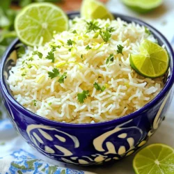 Für diesen köstlichen Kokos-Lime-Reis benötigen wir einige einfache Zutaten. Hier ist eine Liste: - 1 Tasse Jasminreis - 1 Tasse Kokosmilch - 1/2 Tasse Wasser - Schale von 1 Limette - 2 Esslöffel Limettensaft - 1 Esslöffel Zucker (optional) - 1/4 Teelöffel Salz - Frischer Koriander, gehackt (zum Garnieren) - Limettenviertel (zum Servieren) Diese Zutaten schaffen eine perfekte Harmonie von Geschmack und Textur. Der Jasminreis bringt ein leicht süßes Aroma. Die Kokosmilch gibt eine cremige Konsistenz. Limette fügt eine frische Note hinzu. Manchmal möchte ich dem Reis noch mehr Tiefe geben. Hier sind einige optionale Zutaten: - 1/2 Tasse Erbsen oder Mais - 1 kleine Chili, fein gehackt - 1/4 Tasse gehackte Cashewkerne Diese Zutaten verleihen dem Gericht mehr Farbe und Geschmack. Die Erbsen oder der Mais bringen eine süße Note. Chili fügt einen leichten Kick hinzu, während Cashewkerne für Crunch sorgen. Frische Zutaten machen einen großen Unterschied. Hier sind einige Tipps, um die besten Zutaten auszuwählen: - Wählen Sie Jasminreis mit einem klaren, glänzenden Aussehen. - Achten Sie auf Kokosmilch in Dosen, die keine Zusatzstoffe enthält. - Die Limette sollte fest und schwer sein. Ihr Duft ist ein guter Hinweis auf Frische. - Frischer Koriander sollte grün und knackig aussehen. Vermeiden Sie welke Blätter. Mit diesen Tipps stellen Sie sicher, dass Ihr Kokos-Lime-Reis frisch und lecker wird. Wenn Sie die Zutaten richtig auswählen, wird das Gericht noch besser. Diese Anleitung ist ein Teil von meinem [Full Recipe], das Ihnen hilft, diesen Genuss zu kreieren. Zuerst spülen Sie den Jasminreis. Verwenden Sie kaltes Wasser, bis das Wasser klar ist. Dies entfernt überschüssige Stärke. So bleibt der Reis locker und fluffig. Nehmen Sie eine Tasse Reis und legen Sie ihn in ein Sieb. Fügen Sie nach und nach Wasser hinzu, bis es klar ist. Jetzt kommt der spannende Teil! Nehmen Sie einen mittleren Topf. Geben Sie den abgespülten Reis, die Kokosmilch und Wasser hinein. Fügen Sie auch die Limettenschale, den Limettensaft, den Zucker und das Salz hinzu. Rühren Sie alles gut um. Stellen Sie dann den Herd auf mittlere bis hohe Hitze. Bringen Sie die Mischung zum Kochen und rühren Sie gelegentlich um. Sobald es kocht, reduzieren Sie die Hitze auf niedrig. Decken Sie den Topf ab und lassen Sie den Reis 15 bis 18 Minuten köcheln. Vermeiden Sie es, den Deckel anzuheben. Dies hilft dem Reis, gleichmäßig zu garen. Nach der Kochzeit nehmen Sie den Topf vom Herd. Lassen Sie ihn abgedeckt für weitere 5 Minuten ruhen. Jetzt ist der Reis fast fertig! Lockern Sie ihn mit einer Gabel auf. Füllen Sie den Reis in eine Servierschüssel. Garnieren Sie ihn mit frisch gehacktem Koriander. Servieren Sie ihn mit Limettenvierteln für extra Geschmack. Dies macht Ihren Kokos-Lime-Reis frisch und einladend. Für das vollständige Rezept schauen Sie sich den Full Recipe Link an! Um fluffigen Reis zu machen, müssen Sie den Reis zuerst abspülen. Das entfernt die Stärke. Ein guter Tipp ist, das Wasser so lange zu wechseln, bis es klar ist. Dann mischen Sie den Reis mit Kokosmilch und Wasser. Kochen Sie die Mischung auf und rühren Sie gelegentlich. Wenn es kocht, reduzieren Sie die Hitze und decken den Topf ab. Lassen Sie den Reis 15 bis 18 Minuten köcheln. Vermeiden Sie es, den Deckel anzuheben, da dies den Dampf entweichen lässt. Nach dem Kochen lassen Sie den Reis für fünf Minuten ruhen. Dies macht ihn besonders locker. Sie können das Rezept leicht anpassen. Fügen Sie zum Beispiel frisches Gemüse hinzu, um mehr Geschmack zu erhalten. Paprika oder Erbsen sind tolle Optionen. Wenn Sie es süßer mögen, geben Sie mehr Zucker hinzu. Ein Spritzer zusätzlicher Limettensaft gibt dem Gericht einen frischen Kick. Experimentieren Sie mit Gewürzen wie Kreuzkümmel oder Kurkuma für einen neuen Twist. Für eine nussige Note fügen Sie geröstete Kokosflocken hinzu. Ein häufiger Fehler ist, den Reis nicht genug abzuspülen. Zu viel Stärke macht den Reis klebrig. Ein weiterer Fehler ist, den Deckel während des Kochens zu heben. Das lässt den Dampf entwichen und der Reis wird nicht richtig gar. Achten Sie darauf, die Hitze nach dem Kochen zu reduzieren. Zu hohe Hitze kann den Reis anbrennen. Wenn der Reis zu trocken ist, fügen Sie etwas mehr Kokosmilch oder Wasser hinzu. So bleibt er saftig und lecker. {{image_4}} Du kannst Kokos-Lime-Reis leicht aufpeppen. Füge einfach etwas Protein oder Gemüse hinzu. Hühnchen, Garnelen oder Tofu passen gut. Koche das Protein in einer Pfanne und mische es unter den Reis. Für mehr Gemüse kannst du Erbsen, Paprika oder Brokkoli verwenden. Dämpfe das Gemüse kurz und mische es dann unter den Reis. So bekommt dein Gericht mehr Farbe und Nährstoffe. Die Rezeptur ist schon vegan und glutenfrei. Du kannst die Kokosmilch jederzeit durch andere pflanzliche Milch ersetzen. Mandel- oder Sojamilch funktionieren gut. Achte darauf, dass die Milch ungesüßt ist. Das hält den Geschmack frisch. Für Glutenfreiheit achte darauf, dass alle Zutaten, wie der Reis und das Gemüse, glutenfrei sind. Jede Region hat ihre eigene Art, Kokos-Lime-Reis zuzubereiten. In Thailand fügen viele frische Kräuter wie Minze oder Thai-Basilikum hinzu. In der Karibik wird oft ein Hauch von Ananas oder Mango verwendet. Du kannst auch versuchen, die Limettenschale durch Zitrone zu ersetzen. Diese Variationen bringen ein neues Aroma in dein Gericht. Probiere verschiedene Zutaten aus, um deinen eigenen Stil zu finden! Um übrig gebliebenen Reis frisch zu halten, lassen Sie ihn zuerst abkühlen. Füllen Sie den Reis in einen luftdichten Behälter. Stellen Sie sicher, dass der Behälter gut verschlossen ist. So bleibt der Reis feucht und lecker. Lagern Sie den Behälter im Kühlschrank. Dies hilft, das Wachstum von Bakterien zu vermeiden. Es gibt mehrere einfache Methoden, um Reis wieder aufzuwärmen. Eine gute Methode ist die Mikrowelle. Geben Sie den Reis in eine Schüssel. Fügen Sie einen Esslöffel Wasser hinzu. Decken Sie die Schüssel mit einem feuchten Tuch ab. Erhitzen Sie den Reis für etwa zwei Minuten. Überprüfen Sie, ob er heiß genug ist. Sie können auch eine Pfanne verwenden. Geben Sie etwas Öl in die Pfanne und fügen Sie den Reis hinzu. Rühren Sie den Reis bei mittlerer Hitze für fünf Minuten. Im Kühlschrank hält sich der Kokos-Lime-Reis etwa drei bis vier Tage. Wenn Sie ihn länger aufbewahren möchten, können Sie ihn einfrieren. Füllen Sie den Reis in einen gefrierfesten Behälter oder in Gefrierbeutel. Im Gefrierschrank bleibt der Reis bis zu drei Monate frisch. Denken Sie daran, den Reis vor dem Servieren vollständig aufzutauen. Es dauert etwa 35 Minuten, um Kokos-Lime-Reis zuzubereiten. Die Vorbereitungszeit ist 15 Minuten. Das Kochen selbst dauert 15 bis 18 Minuten. Danach lasse ich den Reis für 5 Minuten ruhen. Dies sorgt für einen fluffigen und lockeren Reis. Ja, du kannst den Reis auch ohne Kokosmilch machen. Er wird dann weniger cremig. Stattdessen kannst du einfach mehr Wasser oder Gemüsebrühe verwenden. Das gibt dem Reis einen anderen, aber leckeren Geschmack. Du kannst auch eine pflanzliche Milch wie Mandelmilch ausprobieren. Kokos-Lime-Reis passt gut zu vielen Gerichten. Hier sind einige Ideen: - Gegrilltes Hähnchen oder Fisch - Gemüse-Curry - Garnelen in Knoblauch-Soße - Frische Salate mit Limette - Tropische Frucht-Salate Diese Beilagen ergänzen den Reis perfekt. Sie bringen mehr Geschmack und Farbe auf den Tisch. Kokos-Lime-Paradiesreis ist einfach und lecker. Wir haben die Hauptzutaten, optionale Geschmäcker und Tipps zur Auswahl frischer Zutaten besprochen. Die Schritt-für-Schritt-Anleitung hilft beim perfekten Kochen und Servieren. Wir gaben Tricks für fluffigen Reis und Variationen für jeden Geschmack. Denkt an die Aufbewahrung und Wiedererwärmung! Kochen macht Spaß, und mit unserem Rezept gelingt es leicht! Probiert es aus und genießt jeden Bissen.