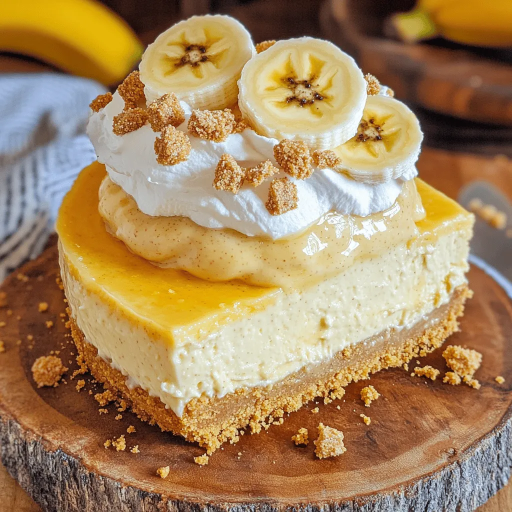 - 1 1/2 Tassen Graham-Cracker-Brösel - 1/3 Tasse Zucker - 1/2 Tasse ungesalzene Butter, geschmolzen - 450 g Frischkäse, weich - 200 g Zucker - 1 Teelöffel Vanilleextrakt - 3 große Eier - 2 reife Bananen, zerdrückt - 240 g saure Sahne - 240 ml kalte Milch - 1 Päckchen (96 g) Instant-Bananenpudding-Mischung - 240 ml Schlagsahne (aus dem Geschäft oder selbstgemacht) - Frische Bananenscheiben - Zusätzliche Schlagsahne zur Dekoration - Nilla-Waffeln oder zerdrückte Graham-Cracker zum Bestreuen (optional) Ich liebe die Zutaten für dieses Rezept! Sie sind einfach zu finden und schmecken großartig. Der Boden aus Graham-Crackern gibt dem Käsekuchen einen knusprigen Biss. Die Mischung aus Frischkäse, Zucker und Bananen sorgt für eine cremige Füllung. Die Schicht aus Bananenpudding macht es besonders lecker und frisch. Wenn du die Garnierung hinzufügst, wird der Kuchen noch schöner. Frische Bananenscheiben und Schlagsahne verleihen dem Dessert einen tollen Look. Nilla-Waffeln oder zerdrückte Graham-Cracker sind eine optionale, aber köstliche Ergänzung. Ich empfehle, die Zutaten frisch zu halten, damit der Geschmack optimal ist. Du kannst die komplette Zubereitung in der Sektion "Full Recipe" nachlesen. Heize den Ofen auf 175°C vor. In einer großen Schüssel vermenge die Graham-Cracker-Brösel, Zucker und geschmolzene Butter. Rühre gut, bis alles krümelig ist. Drücke die Mischung fest in den Boden einer 23 cm großen Springform. Backe den Boden etwa 10 Minuten lang, bis er leicht goldbraun ist. Lass ihn danach abkühlen. In einer großen Schüssel schlage den weichen Frischkäse mit einem Handmixer glatt. Füge nach und nach den Zucker hinzu und mixe weiter, bis alles gut vermischt ist. Rühre dann den Vanilleextrakt ein und füge die Eier nacheinander hinzu. Mixe gut nach jeder Zugabe. Gib die zerdrückten Bananen und die saure Sahne in die Käsekuchenmasse. Vorsichtig vermengen, bis alles gut verteilt ist. Achte darauf, keine Stückchen zu sehen. Gieße die Füllung gleichmäßig über den abgekühlten Boden in der Springform. Streiche die Oberfläche mit einem Spatel glatt. Backe den Käsekuchen 45-50 Minuten lang. Die Mitte sollte fest, aber leicht wackelig sein. Schalte den Ofen aus, öffne die Tür einen Spalt und lass den Käsekuchen eine Stunde im Ofen auskühlen. In einer Schüssel vermenge die kalte Milch mit der Instant-Bananenpudding-Mischung. Rühre etwa 2 Minuten, bis die Mischung dick wird. Hebe vorsichtig die Schlagsahne unter, bis alles gut vermischt ist. Sobald der Käsekuchen komplett abgekühlt ist, verteile die Bananenpudding-Schicht gleichmäßig darauf. Lass ihn noch eine Stunde im Kühlschrank, damit die Schicht fest wird. Dekoriere den Käsekuchen mit frischen Bananenscheiben und optional mit zerdrückten Nilla-Waffeln. Das ist die Schritt-für-Schritt-Anleitung für dein leckeres Bananenpudding-Käsekuchen Rezept! Für das vollständige Rezept, schau dir die [Full Recipe] an. Um die perfekte Konsistenz zu erreichen, ist Geduld wichtig. Kühlzeiten sind entscheidend, um die Struktur des Käsekuchens zu festigen. Lassen Sie den Käsekuchen nach dem Backen im Ofen auskühlen. Dies hilft, Risse zu vermeiden. Verwenden Sie auch Frischkäse in Zimmertemperatur. So mischt er sich leichter und wird cremiger. Ein häufiger Fehler ist das Übermischen der Käsekuchenmasse. Mischen Sie nur, bis alles gut kombiniert ist. Zu hohe Backtemperaturen können den Käsekuchen austrocknen. Backen Sie bei 175°C, um eine gleichmäßige Hitze zu gewährleisten. Achten Sie darauf, die Mitte leicht wackelig zu lassen, wenn Sie den Kuchen aus dem Ofen nehmen. Für einen besonderen Touch können Sie den Käsekuchen mit Schokoladensoße oder Karamellsoße verfeinern. Diese Soßen bringen zusätzlichen Geschmack und eine schöne Optik. Servieren Sie die Stücke auf dekorativen Tellern. Dies macht das Dessert noch ansprechender. Achten Sie darauf, frische Bananenscheiben und einen Klecks Schlagsahne hinzuzufügen. So wird Ihr Bananenpudding-Käsekuchen zum Star jeder Feier. {{image_4}} Für eine schokoladige Note, füge Kakao zur Bananenfüllung hinzu. Das gibt dem Käsekuchen einen tollen Geschmack. Du kannst auch Schokoladenstückchen in die Käsekuchenfüllung einarbeiten. Diese kleinen Stückchen schmelzen beim Backen und machen den Kuchen besonders lecker. Wenn du eine vegane Version möchtest, gibt es tolle Alternativen. Verwende pflanzliche Alternativen für Frischkäse und Schlagsahne. Diese sind in vielen Geschäften erhältlich. Du kannst die Eier durch Apfelmus oder Leinsamen ersetzen. Das sorgt für die nötige Bindung und bleibt rein pflanzlich. Für eine glutenfreie Option, nutze glutenfreie Graham-Cracker. Diese bieten den gleichen knusprigen Boden wie die normalen. Suche nach Alternativen für die Pudding-Mischung. Es gibt viele glutenfreie Pudding-Mischungen, die gut passen. So kann wirklich jeder das leckere Banana Pudding Cheesecake Rezept genießen. Für das vollständige Rezept schaue einfach hier: [Full Recipe]. Bewahre deinen Bananenpudding-Käsekuchen in einem luftdichten Behälter auf. So bleibt er frisch und lecker. Er hält sich bis zu 3-4 Tage. Das ist perfekt für Snacks oder ein schnelles Dessert. Bevor du den Käsekuchen einfrierst, lass ihn vollständig abkühlen. Schneide ihn in Portionen, damit du nur so viel auftauen kannst, wie du benötigst. Lege die Stücke in Gefrierbeutel. So bleibt die Qualität gut und du hast immer etwas Leckeres bereit. Um den Käsekuchen aufzutauen, lege ihn über Nacht in den Kühlschrank. So bleibt die Textur schön. Vor dem Servieren kannst du ihn frisch dekorieren. Füge frische Bananenscheiben oder Schlagsahne hinzu. Ein kleiner Tipp: So sieht dein Käsekuchen gleich viel schöner aus! Ein Bananenpudding-Käsekuchen bleibt typischerweise 3-4 Tage frisch. Die Kühle macht ihn lecker. Achten Sie darauf, den Kuchen in einem luftdichten Behälter aufzubewahren. So bleibt er lange gut. Ja, Sie können den Käsekuchen bis zu 1-2 Tage im Voraus zubereiten. Das macht die Party einfacher. Bereiten Sie den Kuchen einfach vor und kühlen Sie ihn im Kühlschrank. So bleibt er frisch und lecker, wenn Sie ihn servieren. Ja, das geht auch. Bananenpüree sorgt für einen gleichmäßigeren Geschmack. Wenn Sie Püree verwenden, wird der Käsekuchen noch cremiger. Das ist eine tolle Option, wenn frische Bananen nicht verfügbar sind. Der Bananenpudding-Käsekuchen ist leicht zu machen und lecker. Wir schichten ihn mit einem knusprigen Boden, einer cremigen Füllung und einer süßen Bananenpudding-Schicht. Du hast gelernt, wie du die besten Zutaten auswählst und häufige Fehler vermeidest. Achte auf Kühlzeiten für die perfekte Konsistenz. Experimentiere mit Variationen, um deinen eigenen Stil zu finden. Ob im Kühlschrank oder im Gefrierschrank, dieser Kuchen bleibt frisch und köstlich. Mit diesen Tipps und Rezepten wirst du viel Freude beim Backen haben.