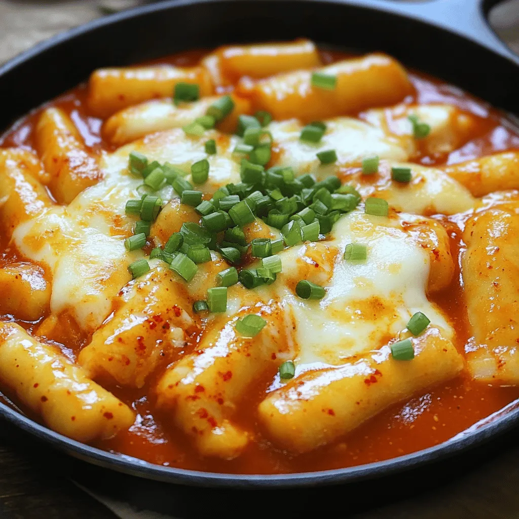 Für leckeres Käse Tteokbokki brauchen wir einige spezielle Zutaten. Hier ist die Liste: - 400 g Koreanische Reiskuchen (Tteok) - 150 g Fischkuchen, in Scheiben geschnitten - 1 Tasse Wasser - 2 Esslöffel Gochujang (Koreanische Chilipaste) - 1 Esslöffel Gochugaru (Koreanische Chilipulver) - 2 Esslöffel Sojasauce - 1 Esslöffel Zucker - 1 Teelöffel gehackter Knoblauch - 1/2 Teelöffel Sesamöl - 200 g geriebener Mozzarella-Käse - 2 Frühlingszwiebeln, gehackt (zum Garnieren) Die Hauptzutaten sind wichtig für den echten Geschmack. Koreanische Reiskuchen geben die perfekte Textur. Gochujang und Gochugaru sorgen für die richtige Schärfe und Tiefe. Fischkuchen fügt einen herzhaften Geschmack hinzu. Mozzarella-Käse bringt eine cremige Konsistenz. Jedes Element spielt eine Rolle, um ein tolles Gericht zu schaffen. Falls Sie einige Zutaten nicht finden, gibt es Alternativen. Statt Fischkuchen können Sie auch Tofu verwenden, um es vegetarisch zu machen. Wenn Sie es weniger scharf mögen, reduzieren Sie die Menge an Gochujang. Käse kann variieren; verwenden Sie Cheddar für einen anderen Geschmack. Experimentieren Sie mit frischen Kräutern oder Gemüse für mehr Farbe und Geschmack. Zuerst bereiten wir die Reiskuchen vor. Wenn Sie frische Tteok verwenden, legen Sie sie in heißes Wasser. Lassen Sie sie dort für 15-20 Minuten. Dies macht die Reiskuchen weich. Danach nehmen Sie sie heraus und lassen sie abtropfen. Beiseitelegen, während wir die Sauce zubereiten. Nun kommt die Sauce. Nehmen Sie eine große Pfanne. Geben Sie Wasser, Gochujang, Gochugaru, Sojasauce, Zucker, gehackten Knoblauch und Sesamöl hinein. Rühren Sie die Mischung gut um. Achten Sie darauf, dass alles gut vermischt ist. Erhitzen Sie die Pfanne bei mittlerer Hitze. Lassen Sie die Sauce köcheln. Jetzt fügen Sie die eingeweichten Reiskuchen und die geschnittenen Fischkuchen hinzu. Rühren Sie alles gut um. So wird alles gleichmäßig mit der Sauce überzogen. Lassen Sie die Mischung für 10-15 Minuten köcheln. Rühren Sie gelegentlich um, damit die Sauce dick wird und die Reiskuchen zart sind. Jetzt kommt der beste Teil: der Käse! Sobald das Tteokbokki fertig ist und die Sauce dick ist, reduzieren Sie die Hitze. Streuen Sie den geriebenen Mozzarella gleichmäßig darüber. Legen Sie den Deckel auf die Pfanne und lassen Sie den Käse 2-3 Minuten schmelzen. Nehmen Sie den Deckel ab und rühren Sie den geschmolzenen Käse ein. So wird das Tteokbokki cremig. Garnieren Sie das Gericht mit gehackten Frühlingszwiebeln für einen frischen Geschmack. Lust auf mehr? Schauen Sie sich das [Full Recipe] an! Um die richtige Würze für dein Käse Tteokbokki zu finden, musst du die Sauce gut abschmecken. Beginne mit der Basis aus Gochujang und Gochugaru. Diese geben dem Gericht die typische Schärfe. Wenn du es milder magst, reduziere einfach die Menge. Ein bisschen Zucker hilft, die Schärfe auszugleichen. Probiere die Sauce, bevor du die Reiskuchen hinzufügst. So kannst du die Balance perfekt anpassen. Die Konsistenz ist wichtig. Du willst, dass die Sauce schön dick und cremig ist. Lass die Mischung beim Kochen gut köcheln. Rühre regelmäßig um, damit nichts anbrennt. Wenn die Sauce zu dünn ist, lass sie länger kochen. Wenn sie zu dick wird, füge einfach ein wenig Wasser hinzu. So erreichst du die perfekte Textur für dein Tteokbokki. Die Wahl des Käses ist entscheidend. Mozzarella ist die beste Wahl, weil er gut schmilzt und elastisch ist. Du kannst auch Gouda oder Cheddar probieren, wenn du etwas anderes möchtest. Denke daran, die Käsesorten in dünne Stücke zu reiben. So schmelzen sie schneller und gleichmäßiger. Mit verschiedenen Käsesorten kannst du neue Geschmackserlebnisse schaffen. Wenn du mehr Käse magst, füge einfach eine extra Schicht oben hinzu. Für das komplette Rezept, schau dir die [Full Recipe] an. {{image_4}} Wenn Sie eine vegetarische Variante von Käse Tteokbokki möchten, gibt es viele Optionen. Ersetzen Sie den Fischkuchen durch gebratene Tofuwürfel. Tofu nimmt die Aromen der Soße gut auf. Sie können auch Gemüse wie Zucchini oder Paprika hinzufügen. Diese geben zusätzliche Frische und Farbe. Die Wahl des Käses kann den Geschmack stark verändern. Neben Mozzarella können Sie auch Cheddar oder Gouda verwenden. Cheddar gibt einen herzhaften Geschmack, während Gouda eine süßere Note bringt. Mischen Sie verschiedene Käsesorten für eine interessante Textur. Servieren Sie Tteokbokki mit frischen Beilagen. Ein knackiger Salat aus Gurken und Karotten passt gut. Auch Kimchi ist eine beliebte Wahl. Es bringt einen scharfen und sauren Geschmack. Wenn Sie mehr Crunch möchten, fügen Sie geröstete Sesamsamen hinzu. Diese ergänzen die weiche Textur des Tteokbokki perfekt. Besuchen Sie den [Full Recipe] für mehr Details. Wenn Sie Käse Tteokbokki übrig haben, lassen Sie es zuerst abkühlen. Danach geben Sie es in einen luftdichten Behälter. So bleibt es frisch. Stellen Sie den Behälter in den Kühlschrank. Reste sind dort bis zu drei Tage haltbar. Um Tteokbokki aufzuwärmen, geben Sie es in eine Pfanne. Fügen Sie etwas Wasser hinzu, damit es nicht anbrennt. Erhitzen Sie es bei mittlerer Hitze. Rühren Sie oft um, bis alles schön warm ist. Für zusätzlichen Käse können Sie einfach mehr hinzufügen. Tteokbokki kann auch eingefroren werden. Lassen Sie es vorher abkühlen und teilen Sie es in Portionen. Nutzen Sie gefriergeeignete Beutel oder Behälter. So bleibt es bis zu drei Monate gut. Wenn Sie es auftauen, lassen Sie es über Nacht im Kühlschrank. Dann können Sie es aufwärmen, wie oben beschrieben. Für das komplette Rezept, schauen Sie sich die Full Recipe an! Käse Tteokbokki ist ein beliebtes koreanisches Gericht. Es besteht aus Reiskuchen, die in einer scharfen, würzigen Soße gekocht werden. Der besondere Twist kommt vom geschmolzenen Käse. Die Kombination von Käse und Tteok gibt dem Gericht eine cremige Textur. Es ist ein perfekter Snack oder eine Hauptspeise. Käse Tteokbokki hat einen moderaten Schärfegrad. Die Hauptsource der Schärfe ist Gochujang, die koreanische Chilipaste. Sie können die Schärfe anpassen, indem Sie weniger Gochujang verwenden. Für weniger Schärfe können Sie auch milderes Chilipulver nutzen. Viele Menschen finden die Schärfe angenehm und lecker. Die besten Zutaten für Tteokbokki finden Sie in asiatischen Lebensmittelgeschäften. Suchen Sie nach frischen Reiskuchen und hochwertigem Gochujang. Fischkuchen ist auch wichtig für den Geschmack. Online-Shops bieten oft auch spezielle Zutaten an. Achten Sie darauf, frische Zutaten zu wählen, um den besten Geschmack zu erzielen. Käse Tteokbokki passt gut zu verschiedenen Beilagen. Kimchi ist eine beliebte Wahl und bringt einen tollen Kontrast. Ein frischer Salat mit Sesam-Dressing ergänzt die Aromen. Auch gebratene Frühlingsrollen sind eine leckere Option. Probieren Sie verschiedene Beilagen aus, um Ihr Essen zu variieren. Zusammengefasst haben wir die wichtigen Zutaten und die Zubereitung von Käse Tteokbokki behandelt. Du kennst nun Tipps für Geschmack und Konsistenz. Außerdem hast du Ideen für Variationen und Aufbewahrung. Experimentiere mit verschiedenen Käsearten oder Beilagen, um dein Gericht zu verfeinern. Die richtige Lagerung hilft, Reste frisch zu halten. Tteokbokki ist vielseitig und macht Spaß. Nutze dein Wissen, um köstliche Mahlzeiten zu zaubern!