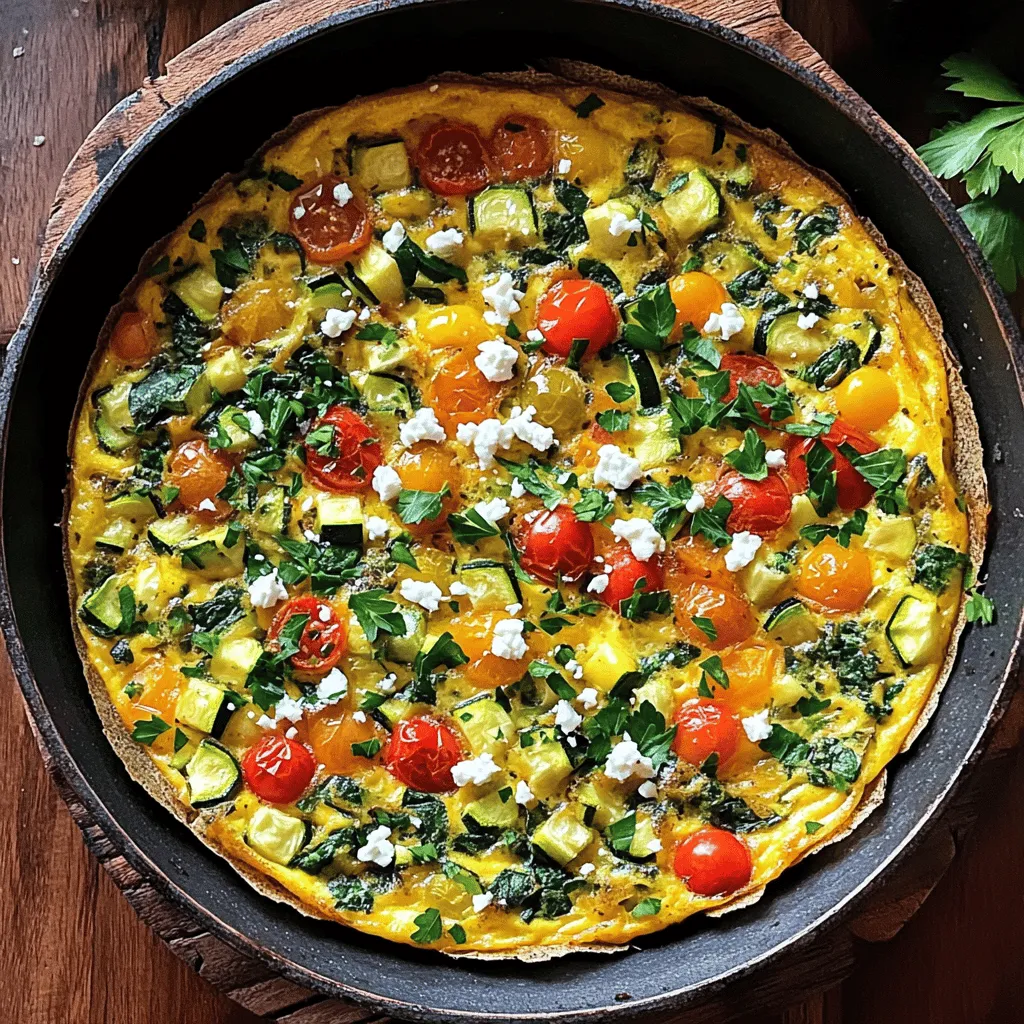 - 6 große Eier - 1 Tasse frischer Spinat, grob gehackt - 1 Paprika, gewürfelt (jede Farbe) - 1 kleine Zucchini, gewürfelt - 1/2 Tasse Kirschtomaten, halbiert - 1/4 Tasse Zwiebel, fein gehackt - 1/2 Tasse Feta-Käse, zerbröselt - 2 Esslöffel Olivenöl - Salz und Pfeffer nach Geschmack - Frische Petersilie, zum Garnieren Die Zutaten sind einfach und frisch. Jedes Gemüse bringt seinen eigenen Geschmack. Ich wähle immer frische Produkte, wenn möglich. Der Spinat gibt Farbe und Nährstoffe. Paprika fügt Süße hinzu. Zucchini ist zart und saftig. Kirschtomaten bringen eine süße Note. Feta-Käse sorgt für eine salzige, cremige Textur. Die Frittata ist besonders durch ihre frischen, gesunden Zutaten. Diese Kombination macht das Gericht leicht und lecker. Ich mag, dass ich das Rezept anpassen kann. Man kann verschiedene Gemüse oder Käse verwenden. So bleibt es spannend und vielfältig. Egal, ob als Frühstück oder Mittagessen, die Frittata passt immer. Diese Frittata ist nicht nur köstlich, sondern auch ein Genuss für jeden. Probieren Sie das Rezept, um selbst zu sehen, wie gut es ist. Für die vollständige Anleitung schauen Sie sich das [Full Recipe] an. Zuerst waschen Sie das Gemüse gut. Das Gemüse muss frisch und sauber sein. Schneiden Sie dann die Paprika, Zucchini und Zwiebeln in kleine Stücke. Ich empfehle, die Kirschtomaten zu halbieren. Das sorgt für schöne Stücke in der Frittata. Für die Eier nehmen Sie sechs große Eier. Schlagen Sie die Eier in eine Schüssel. Fügen Sie Salz und Pfeffer hinzu. Verquirlen Sie die Eier gut, bis sie schön schaumig sind. Heizen Sie den Ofen auf 190°C vor. Das ist wichtig für eine gleichmäßige Garung. Erhitzen Sie Olivenöl in einer großen, ofenfesten Pfanne auf mittlerer Hitze. Geben Sie die Zwiebeln in die Pfanne und braten Sie sie an, bis sie glasig sind. Das dauert etwa 3-4 Minuten. Fügen Sie jetzt die gewürfelte Paprika und Zucchini dazu. Braten Sie das Gemüse für weitere 3-5 Minuten. Das Gemüse sollte weich werden, aber nicht matschig. Rühren Sie den Spinat ein und warten Sie, bis er zusammenfällt. Gießen Sie nun die Eiermischung über das Gemüse. Achten Sie darauf, dass alles gut verteilt ist. Streuen Sie die halbierten Kirschtomaten und den Feta-Käse darüber. Lassen Sie die Frittata auf dem Herd für 2-3 Minuten garen. Die Ränder sollten leicht fest werden. Danach stellen Sie die Pfanne in den vorgeheizten Ofen. Backen Sie die Frittata 15-20 Minuten lang. Sie ist fertig, wenn die Mitte fest ist und die Oberseite goldbraun wird. Nehmen Sie die Frittata aus dem Ofen und lassen Sie sie für ein paar Minuten abkühlen. Schneiden Sie sie dann in Stücke. Für das Anrichten können Sie frische Petersilie darüber streuen. Servieren Sie die Frittata warm oder bei Raumtemperatur. Sie passt gut zu einem frischen Salat oder als herzhaftes Frühstück. Für die genaue Zubereitung schauen Sie sich die [Full Recipe] an. - Eier richtig verquirlen: Verquirlen Sie die Eier gut mit einer Gabel oder einem Schneebesen. Mischen Sie sie, bis das Eigelb und das Eiweiß gut verbunden sind. So wird die Frittata gleichmäßig fluffig. - Kontrolle der Kochzeit: Achten Sie darauf, die Frittata nicht zu lange zu kochen. Sie sollte in der Mitte fest, aber nicht trocken sein. Etwa 15-20 Minuten im Ofen sind optimal. - Beste Gemüseoptionen: Verwenden Sie frisches Gemüse, das Ihnen gefällt. Brokkoli, Pilze und Karotten sind tolle Alternativen. Sie können auch saisonales Gemüse nutzen, um den Geschmack zu variieren. - Milchprodukte und vegane Alternativen: Wenn Sie Milchprodukte vermeiden möchten, nutzen Sie pflanzliche Milch oder veganen Käse. Diese Optionen schmecken ebenfalls gut und machen die Frittata lecker und nahrhaft. Mit diesen Tipps und Tricks wird Ihre Frittata immer ein Hit! Für das vollständige Rezept, schauen Sie in den Abschnitt zur Zubereitung. {{image_4}} Eine Frittata ist sehr flexibel. Du kannst saisonales Gemüse verwenden, um den Geschmack zu verbessern. Im Frühling sind Spargel und Erbsen toll. Im Sommer passen Zucchini und Tomaten gut. Im Herbst kannst du Kürbis oder Pilze wählen. Im Winter sind Wurzelgemüse wie Karotten oder Pastinaken eine gute Wahl. Du kannst auch die Gewürze ändern, um verschiedene Geschmäcker zu treffen. Kräuter wie Thymian oder Rosmarin geben der Frittata ein neues Aroma. Wenn du es schärfer magst, füge etwas Chili hinzu. Diese kleinen Anpassungen machen das Gericht vielfältig und spannend. Wenn du mehr Protein möchtest, kannst du Wurst oder Schinken hinzufügen. Diese fügen viel Geschmack hinzu. Schneide sie einfach in kleine Stücke und brate sie zusammen mit dem Gemüse an. Für vegane Optionen kannst du Tofu oder Kichererbsen verwenden. Zerkleinere den Tofu und würze ihn gut, bevor du ihn in die Frittata gibst. Kichererbsen geben eine nussige Note und sind sehr sättigend. Mit diesen Anpassungen bleibt die Frittata nahrhaft und lecker. Für das vollständige Rezept, schau dir die [Full Recipe] an. Um die Frittata frisch zu halten, lege sie in einen luftdichten Behälter. Kühl lagern verhindert, dass sie austrocknet. Die Frittata bleibt so für bis zu vier Tage genießbar. Wenn du eine große Menge hast, kannst du auch Portionen einfrieren. Achte darauf, die Frittata in Stücke zu schneiden. Wickele jedes Stück in Frischhaltefolie, bevor du sie in einen Gefrierbeutel legst. So bleiben sie lange frisch, bis zu drei Monate. Die Frittata hält sich gut im Kühlschrank für etwa vier Tage. Prüfe immer auf sichtbare Veränderungen. Wenn die Frittata trocken oder schimmelig aussieht, wirf sie weg. Auch der Geruch ist wichtig. Wenn sie unangenehm riecht, ist es besser, sie nicht zu essen. Achte auf die Farbe der Eier und das Gemüse. Ein frisches Gericht sieht lebhaft und appetitlich aus. Ja, es gibt viele vegetarische Alternativen für diese Frittata. Du kannst einfach das Fleisch weglassen und mehr Gemüse verwenden. Einige gute Optionen sind: - Brokkoli - Pilze - Karotten - Auberginen Diese Gemüse bringen Farbe und Geschmack. Du kannst auch Kräuter wie Basilikum oder Thymian hinzufügen. Das macht die Frittata noch aromatischer. Ja, du kannst die Frittata im Voraus machen. Bereite sie einfach nach dem Rezept vor und lasse sie abkühlen. Dann packe sie in einen luftdichten Behälter. Du kannst sie im Kühlschrank bis zu drei Tage aufbewahren. Um sie aufzuwärmen, lege die Stücke einfach in den Ofen oder in die Mikrowelle. So bleibt sie schön saftig. Die Frittata passt gut zu vielen Beilagen. Hier sind einige Vorschläge: - Frischer grüner Salat - Geröstetes Brot oder Baguette - Joghurt oder eine leichte Sauce Für Getränke empfehle ich einen frischen Saft oder einen leichten Weißwein. Das ergänzt den Geschmack der Frittata perfekt. Die Frittata hat in etwa 200 Kalorien pro Portion. Diese Zahl kann je nach Zutaten leicht variieren. Es ist eine gesunde Wahl, voll mit Gemüse und Protein. Die Frittata bietet wichtige Nährstoffe. Sie enthält Ballaststoffe, Vitamine und Mineralien. Dies macht sie zu einer guten Mahlzeit für jeden Tag. In diesem Artikel haben wir die Zutaten und die Zubereitung einer köstlichen Frittata besprochen. Du hast die Hauptzutaten kennengelernt und hilfreiche Tipps für die Zubereitung erhalten. Zudem haben wir Variationen und Lagerinformationen behandelt. Die Frittata ist einfach, gesund und vielseitig. Experimentiere mit verschiedenen Zutaten, um dein persönliches Rezept zu finden. Probiere neue Geschmäcker aus und genieße dein Gericht. So wird jede Frittata einzigartig und lecker.