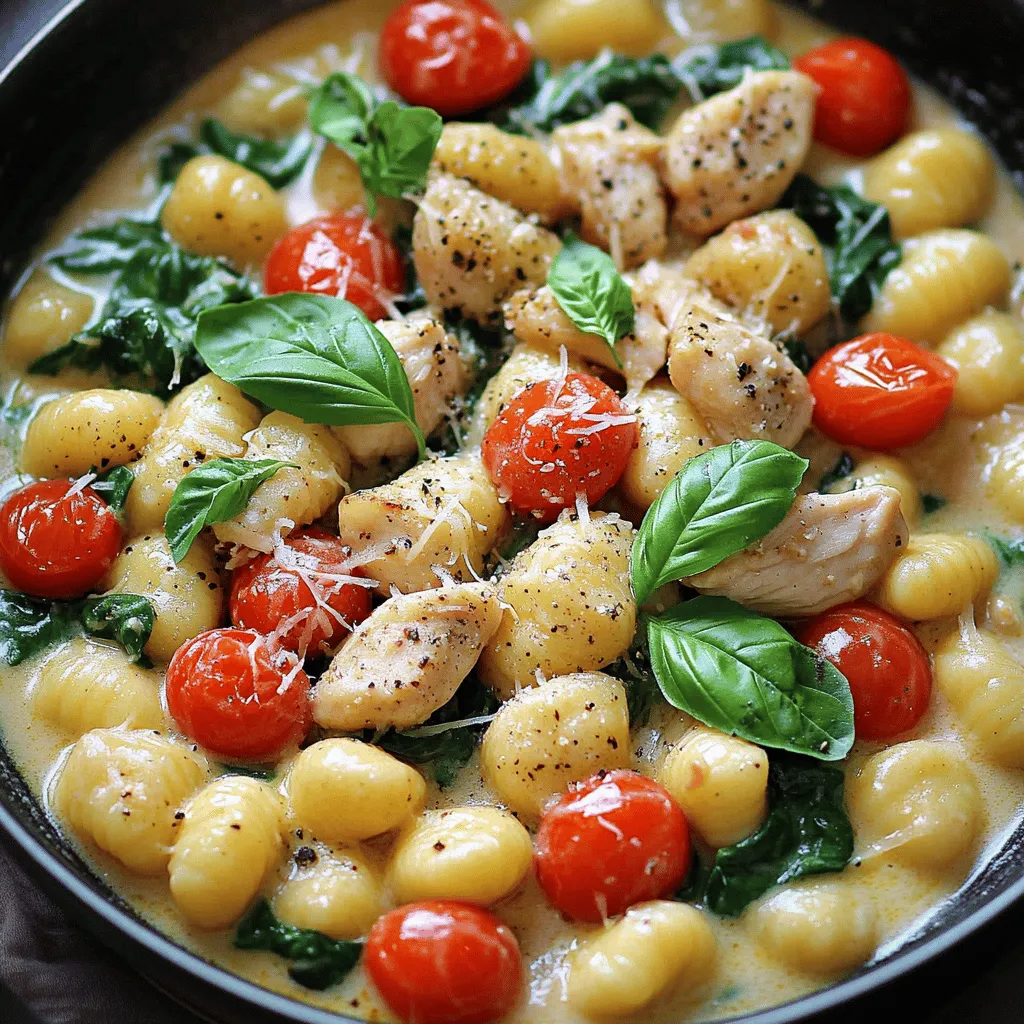 - 450g Hähnchenbrustfilets, gewürfelt - 450g frische Gnocchi - 1 Tasse Kirschtomaten, halbiert Die Hauptzutaten für die Knoblauch Hähnchen Gnocchi Pfanne sind einfach und frisch. Die Hähnchenbrustfilets sind zart und reich an Geschmack. Frische Gnocchi geben der Mahlzeit eine tolle Textur. Kirschtomaten bringen Süße und Farbe ins Gericht. - 4 Knoblauchzehen, fein gehackt - 1 Teelöffel italienische Gewürzmischung - Frisches Basilikum zur Garnitur Knoblauch ist der Star in diesem Rezept. Sein Aroma macht das Gericht besonders. Die italienische Gewürzmischung fügt einen Hauch von Kräutern hinzu. Frisches Basilikum als Garnitur sorgt für Frische und Farbe. - 125ml Hühnerbrühe - 125ml Sahne - 2 Esslöffel Olivenöl Die Hühnerbrühe gibt Tiefe und Geschmack. Die Sahne macht die Sauce schön cremig. Olivenöl ist wichtig für das Anbraten des Hähnchens. Es bringt gesunde Fette ins Gericht. Diese Zutaten zusammen ergeben eine köstliche Geschmackskombination. Für die vollständige Zubereitung und weitere Details, siehe die [Full Recipe]. Um die Gnocchi perfekt zuzubereiten, bringe zuerst einen großen Topf mit gesalzenem Wasser zum Kochen. Wenn das Wasser sprudelt, füge die Gnocchi hinzu. Koche sie für etwa 2-3 Minuten, bis sie an die Oberfläche schwimmen. Das zeigt, dass sie fertig sind. Gieße die Gnocchi in ein Sieb ab. Lass sie kurz abtropfen, damit kein Wasser übrig bleibt. Ein wichtiger Tipp ist, die Gnocchi nicht zu lange zu kochen, sonst werden sie matschig. Jetzt kommt das Hähnchen. Erhitze in einer großen Pfanne bei mittlerer Hitze 2 Esslöffel Olivenöl. Füge die gewürfelten Hähnchenbrustfilets hinzu. Würze sie mit Salz und Pfeffer. Brate das Hähnchen etwa 5-7 Minuten, bis es goldbraun ist. Achte darauf, dass es durchgegart ist. Nimm das Hähnchen aus der Pfanne und stelle es beiseite. Für das richtige Würzen kannst du auch eine italienische Gewürzmischung verwenden. Jetzt kommt der aromatische Teil! Gib den fein gehackten Knoblauch in die Pfanne. Brate ihn etwa 30 Sekunden an, bis er duftet. Achte darauf, dass er nicht verbrennt. Füge dann die Kirschtomaten hinzu und koche sie 2-3 Minuten. Sie sollten weich werden. Gieße die Hühnerbrühe dazu und kratze die Röststoffe vom Pfannenboden ab. Das bringt viel Geschmack. Rühre die Sahne und italienische Gewürzmischung ein. Lass die Mischung 3-4 Minuten köcheln. So wird die Sauce schön cremig. Jetzt ist es Zeit, alles zu vereinen! Gib das gebratene Hähnchen, den Babyspinat und die gekochten Gnocchi zurück in die Pfanne. Vermenge alles vorsichtig. Koche es weitere 2-3 Minuten, bis der Spinat zusammengefallen ist und alles heiß ist. Zum Schluss nimm die Pfanne vom Herd. Rühre den geriebenen Parmesan ein, bis er schmilzt. So wird die Sauce besonders lecker! Garnier das Gericht mit frischem Basilikum. Für die komplette Anleitung, schau dir das Full Recipe an. Um Gnocchi richtig zu kochen, bringen Sie einen großen Topf mit gesalzenem Wasser zum Kochen. Fügen Sie die Gnocchi hinzu und warten Sie, bis sie an die Oberfläche schwimmen. Das dauert etwa zwei bis drei Minuten. Achten Sie darauf, dass Sie das Wasser nicht zu stark kochen, da die Gnocchi sonst zerfallen können. Die ideale Textur der Gnocchi ist weich, aber nicht matschig. Sie sollten einen leichten Biss haben. Wenn sie perfekt gekocht sind, sind sie leicht und luftig. Servieren Sie sie sofort für das beste Ergebnis. Um das Hähnchen zart und saftig zu halten, braten Sie es bei mittlerer Hitze an. Verwenden Sie Olivenöl und würzen Sie mit Salz und Pfeffer. Lassen Sie das Hähnchen nicht zu lange in der Pfanne, da es sonst trocken wird. Fünf bis sieben Minuten reichen normalerweise aus. Eine gute Marinade kann helfen, das Hähnchen noch saftiger zu machen. Eine Mischung aus Zitronensaft, Olivenöl und italienischen Kräutern ist eine tolle Option. Lassen Sie das Hähnchen mindestens 30 Minuten marinieren, bevor Sie es anbraten. Um den Geschmack der Sauce zu verbessern, fügen Sie frische Kräuter hinzu. Basilikum oder Petersilie geben der Sauce eine frische Note. Sie können auch einen Spritzer Zitrone für zusätzliche Frische verwenden. Wenn Sie die sahnige Sauce zubereiten, achten Sie darauf, dass Sie die Hitze nicht zu hoch einstellen. Lassen Sie die Sauce sanft köcheln, damit sie schön cremig wird. Rühren Sie den Parmesan erst am Ende ein, damit er schmilzt und die Sauce bindet. Für das vollständige Rezept schauen Sie sich die [Full Recipe] an. {{image_4}} Für eine gesunde Note kann man Gemüse hinzufügen. Zucchini, Paprika oder Brokkoli sind tolle Optionen. Diese Gemüse bringen nicht nur Farbe, sondern auch Nährstoffe. Du kannst sie einfach mit dem Hähnchen anbraten. Wenn du glutenfreie Gnocchi bevorzugst, gibt es viele Marken, die diese anbieten. Diese Gnocchi sind oft aus Kartoffeln oder Reismehl. Achte auf die Zutaten, um die besten Optionen zu finden. Möchtest du eine andere Proteinquelle? Pute ist eine gute Wahl. Sie hat einen ähnlichen Geschmack und ist leicht. Vegetarische Alternativen wie Tofu oder Kichererbsen passen auch gut. Für Meeresfrüchte kannst du Garnelen oder Jakobsmuscheln verwenden. Diese geben der Pfanne einen neuen, frischen Geschmack. Achte darauf, sie nicht zu lange zu garen, damit sie zart bleiben. Experimentiere mit verschiedenen Gewürzen. Paprika, Kreuzkümmel oder frische Kräuter können neue Aromen bringen. Probiere es aus und finde deinen Favoriten. Wenn du andere Käsesorten magst, nutze sie! Feta, Gouda oder Mozzarella verleihen dem Gericht eine neue Dimension. Sie schmelzen wunderbar und ergänzen die anderen Zutaten. Diese Variationen machen das Gericht spannend. Du kannst die Knoblauch Hähnchen Gnocchi Pfanne immer wieder neu erfinden. Für mehr Details schau dir das [Full Recipe] an. Um die Knoblauch Hähnchen Gnocchi Pfanne frisch zu halten, sollten Sie die Reste richtig aufbewahren. Lassen Sie das Gericht zuerst auf Raumtemperatur abkühlen. Verwenden Sie dann einen luftdichten Behälter. So bleibt der Geschmack erhalten. Sie können auch Frischhaltefolie verwenden, um die Feuchtigkeit zu bewahren. Achten Sie darauf, die Reste innerhalb von zwei Stunden nach dem Kochen zu verpacken. Wenn es Zeit ist, die Gnocchi-Pfanne aufzuwärmen, gibt es ein paar gute Methoden. Die beste Option ist die Mikrowelle. Geben Sie die Portion in ein mikrowellengeeignetes Gefäß. Decken Sie es ab, um die Feuchtigkeit zu halten. Erhitzen Sie es in kurzen Intervallen von 30 Sekunden. Rühren Sie zwischendurch um, damit es gleichmäßig warm wird. Eine andere Möglichkeit ist die Pfanne. Erhitzen Sie etwas Öl bei mittlerer Hitze. Fügen Sie die Gnocchi-Pfanne hinzu und rühren Sie sie gut um. So bleibt die Konsistenz schön. Im Kühlschrank hält die Knoblauch Hähnchen Gnocchi Pfanne etwa drei bis vier Tage. Achten Sie darauf, das Gericht gut verpackt zu lagern. Wenn Sie es länger aufbewahren möchten, können Sie es einfrieren. In einem geeigneten Behälter bleibt es bis zu drei Monate frisch. Sehen Sie nach Anzeichen für Verderb. Wenn es unangenehm riecht oder die Farbe verändert, sollten Sie es nicht mehr essen. Bei der richtigen Lagerung bleibt Ihr Gericht lecker und sicher zu genießen. Die Zubereitung des Knoblauch Hähnchen Gnocchi Pfanne dauert insgesamt etwa 30 Minuten. Die Vorbereitungszeit beträgt 10 Minuten, und die Kochzeit ist 20 Minuten. So kannst du schnell ein leckeres Gericht zaubern. Ja, du kannst dieses Rezept im Voraus zubereiten. Koche die Gnocchi und das Hähnchen vor. Bereite die Sauce separat zu. Du kannst alles im Kühlschrank aufbewahren. Wenn du bereit bist, das Gericht zu servieren, erhitze es in einer Pfanne. Füge die Gnocchi und das Hähnchen hinzu. So bleibt der Geschmack frisch. Die frischen Gnocchi sind oft nicht glutenfrei. Suche nach speziellen glutenfreien Gnocchi im Geschäft. Alle anderen Zutaten in diesem Rezept sind glutenfrei. Hähnchen, Gemüse und die meisten Gewürze enthalten kein Gluten. So kannst du eine glutenfreie Variante genießen. Diese Gnocchi-Pfanne mit Hähnchen ist einfach und lecker. Wir haben die Zutaten, die Zubereitung und viele Tipps besprochen. Gnocchi, Hähnchen und die leckere Sauce machen dieses Gericht zum Hit. Variationen bieten noch mehr Möglichkeiten. Achten Sie beim Lagern und Aufwärmen auf die besten Methoden. Mit all diesen Informationen können Sie sicher eine großartige Mahlzeit zaubern. Glauben Sie mir, es wird köstlich!