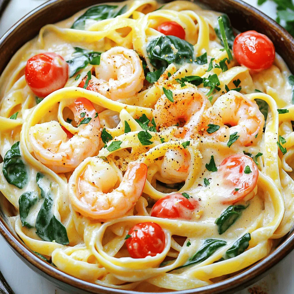 - 300 g Linguine oder Fettuccine - 500 g Garnelen, geschält und entdarmt - 3 Knoblauchzehen, fein gehackt - 1 mittelgroße Zwiebel, fein gewürfelt - 240 ml Sahne - 1 Tasse Kirschtomaten, halbiert - 1 Tasse Baby-Spinat - 1 Esslöffel Olivenöl - 1 Teelöffel Paprika - Salz und Pfeffer nach Geschmack - Frische Petersilie, gehackt (zum Garnieren) - 50 g geriebener Parmesan - Schale und Saft von 1 Zitrone Um diese cremige Garnelen-Pasta perfekt zuzubereiten, brauche ich die richtigen Zutaten. Ich wähle immer frische und hochwertige Produkte. Die Pasta, die ich benutze, ist entweder Linguine oder Fettuccine. Beide Sorten sind ideal, um die Soße gut zu halten. Die Garnelen sind das Herzstück dieses Gerichts. Ich achte darauf, dass sie geschält und entdarmt sind. So sparen wir Zeit beim Kochen. Der Knoblauch und die Zwiebel bringen einen tollen Geschmack. Ich hacke sie fein, damit sie gut in der Soße verteilt sind. Die Sahne macht die Soße schön cremig. Ich bevorzuge frische Sahne, weil sie den besten Geschmack hat. Kirschtomaten und Baby-Spinat fügen Frische und Farbe hinzu. Ein Esslöffel Olivenöl sorgt für einen tollen Geschmack. Paprika bringt etwas Würze. Ich benutze auch Salz und Pfeffer, um alles abzurunden. Für die Garnitur verwende ich frische Petersilie und geriebenen Parmesan. Die Zitrone gibt uns einen frischen Kick. Die Schale und der Saft machen die Pasta noch leckerer. Eine gute Auswahl an Zutaten ist der Schlüssel zu diesem Gericht. Wenn du die Zutaten hast, kannst du die cremige Garnelen-Pasta schnell und köstlich zubereiten. Für das vollständige Rezept schaue dir die Sektion "Full Recipe" an. Um die Linguine oder Fettuccine perfekt zu kochen, bringe zuerst in einem großen Topf gesalzenes Wasser zum Kochen. Füge die Pasta hinzu und koche sie gemäß der Verpackungsanweisung. Für al dente Pasta achte darauf, die Nudeln nur kurz zu garen. Sie sollten noch etwas Biss haben. Vergiss nicht, 120 ml Nudelwasser aufzuheben, um die Soße später zu verfeinern. Erhitze in einer großen Pfanne das Olivenöl bei mittlerer bis hoher Hitze. Gib die gewürfelte Zwiebel hinein und brate sie 3-4 Minuten lang an, bis sie glasig wird. Dann kommt der gehackte Knoblauch dazu. Rühre kurz um, bis der Knoblauch duftet. Füge nun die Garnelen hinzu, würze sie mit Salz und Pfeffer und brate sie 2-3 Minuten pro Seite. Sie sind perfekt, wenn sie rosa und opak sind. In derselben Pfanne reduziere die Hitze auf mittlere Stufe. Gieße die Sahne hinein und rühre gut um. Füge die halbierten Kirschtomaten und den Baby-Spinat hinzu. Koche alles 2-3 Minuten lang, bis das Gemüse weich ist. Diese Soße wird cremig und voller Geschmack. Gib die gebratenen Garnelen wieder in die Pfanne. Mische sie in der Sahnesoße, bis sie gut bedeckt sind. Füge den geriebenen Parmesan, die Zitronenschale und den Zitronensaft hinzu. Rühre alles gut um, bis der Käse schmilzt. Wenn die Soße zu dick ist, gib etwas von dem Nudelwasser hinzu. So passt du die Konsistenz perfekt an. Jetzt kommt der beste Teil! Gib die gekochte Pasta in die Pfanne und vermenge alles gründlich. Achte darauf, dass die Pasta gleichmäßig mit der Soße bedeckt ist. Serviere die cremige Garnelen-Pasta in Schalen oder auf einer großen Platte. Garniere sie mit frischer Petersilie und zusätzlichem Parmesan. Ein Hauch von Zitronenschale macht das Gericht noch schöner. Für die vollständige Anleitung schau dir das [Full Recipe] an. Um festzustellen, ob die Garnelen perfekt gegart sind, sollten sie rosa und opak sein. Sie ändern ihre Farbe, wenn sie gar sind. Achten Sie darauf, sie nicht zu lange zu kochen. Das macht sie zäh. Für mehr Geschmack können Sie die Garnelen marinieren. Eine einfache Marinade besteht aus Olivenöl, Knoblauch und Zitronensaft. Lassen Sie die Garnelen mindestens 15 Minuten marinieren, bevor Sie sie anbraten. Die Soße können Sie nach Ihrem Geschmack anpassen. Fügen Sie frische Kräuter wie Basilikum oder Petersilie hinzu. Gewürze wie Chili oder Pfeffer bringen mehr Schärfe. Für eine leichtere Soße können Sie die Sahne durch griechischen Joghurt ersetzen. Das macht die Soße cremig, aber weniger fettig. Wichtige Küchentechniken sind das richtige Anbraten der Garnelen und das Kochen der Pasta. Verwenden Sie eine große Pfanne, damit die Garnelen genug Platz haben. Ein Holzlöffel oder eine Zange helfen, die Garnelen gleichmäßig zu wenden. Einfache Utensilien wie eine große Pfanne, ein Topf für die Pasta und ein Sieb erleichtern den Kochprozess. Achten Sie darauf, dass alles bereitsteht, bevor Sie anfangen. So bleibt der Kochprozess schnell und einfach. Für das vollständige Rezept besuchen Sie die Seite [Full Recipe]. {{image_4}} Wenn du eine vegetarische Variante der cremigen Garnelen-Pasta möchtest, gibt es viele Möglichkeiten. Du kannst Gemüse wie Brokkoli, Paprika oder Zucchini verwenden. Diese Gemüse sorgen für Geschmack und Textur. Schneide sie in kleine Stücke und brate sie zusammen mit der Zwiebel an. So bekommst du eine leckere und gesunde Alternative. Wenn du keine Garnelen magst, probiere Hähnchen, Tofu oder Fisch. Jedes Protein hat seinen eigenen Geschmack und seine Textur. Hähnchen sollte in kleine Stücke geschnitten und etwas länger gekocht werden. Tofu muss gut gewürzt werden, um den Geschmack zu verbessern. Achte darauf, die Kochzeiten anzupassen, damit alles perfekt zubereitet wird. Für eine Low-Carb-Option kannst du Zoodles verwenden. Zoodles sind Zucchini-Nudeln und bieten eine leichte, frische Basis. Du kannst auch glutenfreie Pasta verwenden, wenn du Gluten vermeiden möchtest. Diese Alternativen sind einfach zu finden und passen gut zu der cremigen Soße. Experimentiere mit verschiedenen Sorten, um deinen perfekten Geschmack zu finden. Um die cremige Garnelen-Pasta einzufrieren, lassen Sie sie zuerst abkühlen. Teilen Sie die Pasta in Portionen auf und packen Sie sie in luftdichte Behälter. Sie können auch Gefrierbeutel verwenden. Achten Sie darauf, die Luft gut herauszudrücken. So bleibt die Pasta frisch. Zum Aufwärmen nehmen Sie die Portionen einfach aus dem Gefrierfach. Lassen Sie sie im Kühlschrank über Nacht auftauen. Sie können die aufgetaute Pasta in einer Pfanne oder Mikrowelle erhitzen. Fügen Sie etwas Sahne oder Nudelwasser hinzu, um die Soße zu beleben. Für die Lagerung im Kühlschrank ist es wichtig, die Pasta in einem luftdichten Behälter aufzubewahren. So bleibt sie länger frisch. Die Reste sind im Kühlschrank etwa 2-3 Tage haltbar. Achten Sie darauf, die Pasta nicht zu lange stehen zu lassen, um die Qualität zu sichern. Es gibt viele kreative Möglichkeiten, Reste zu verwerten. Sie können die Pasta in einem Auflauf verwenden. Mischen Sie sie mit Gemüse und Käse für ein neues Gericht. Auch als Füllung für Tortillas oder Wraps eignet sich die Pasta gut. Ein schnelles Rührei mit der Pasta ist ebenfalls lecker. Für weitere Ideen schauen Sie sich die Rezepte in [Full Recipe] an. Die Zubereitung dieser Pasta dauert insgesamt etwa 30 Minuten. Die Vorbereitungszeit beträgt 15 Minuten. Während dieser Zeit schneiden Sie die Zwiebel, den Knoblauch und die Tomaten. Dann kochen Sie die Pasta und braten die Garnelen an. Das Kochen der Pasta dauert etwa 10-12 Minuten, während das Braten der Garnelen und die Zubereitung der Soße nur etwa 15 Minuten in Anspruch nehmen. Diese schnelle Zubereitungszeit macht das Gericht perfekt für ein schnelles Abendessen. Die klassische Version dieser Pasta ist nicht glutenfrei, da sie mit Weizenpasta zubereitet wird. Sie können jedoch eine glutenfreie Alternative verwenden. Es gibt viele Sorten von glutenfreier Pasta, wie z.B. solche aus Reis oder Mais. Diese funktionieren gut in diesem Rezept. Achten Sie darauf, die Kochzeit nach den Anweisungen auf der Verpackung anzupassen. Ja, Sie können die Garnelen im Voraus zubereiten. Braten Sie sie einfach an und lassen Sie sie abkühlen. Lagern Sie die gekochten Garnelen in einem luftdichten Behälter im Kühlschrank. Sie bleiben dort für etwa 2 Tage frisch. Wenn Sie bereit sind zu kochen, können Sie die Garnelen einfach wieder in die Soße geben, um sie zu erwärmen. Achten Sie darauf, sie nicht zu lange zu garen, sonst werden sie zäh. Zu dieser Pasta passen viele leckere Beilagen. Ein einfacher grüner Salat oder geröstetes Gemüse ergänzen das Gericht gut. Ein frisches Baguette ist ideal, um die cremige Soße aufzutunken. Wenn Sie Wein trinken, probieren Sie einen trockenen Weißwein wie Sauvignon Blanc oder Chardonnay. Diese Weine harmonieren gut mit den Aromen der Pasta und den Garnelen. Zusammengefasst haben wir die Zutaten und Anleitungen für cremige Garnelen-Pasta durchgenommen. Du hast gelernt, wie man die Pasta kocht, die Garnelen anbrät und eine leckere Soße zubereitet. Denke an Variationen und Tipps, um das Gericht zu verfeinern. Egal, ob du auf eine vegetarische Version umsteigst oder Reste kreativ verwertest – du hast viele Optionen. Jetzt bist du bereit, deine eigene köstliche Pasta zu kreieren. Viel Spaß beim Kochen!