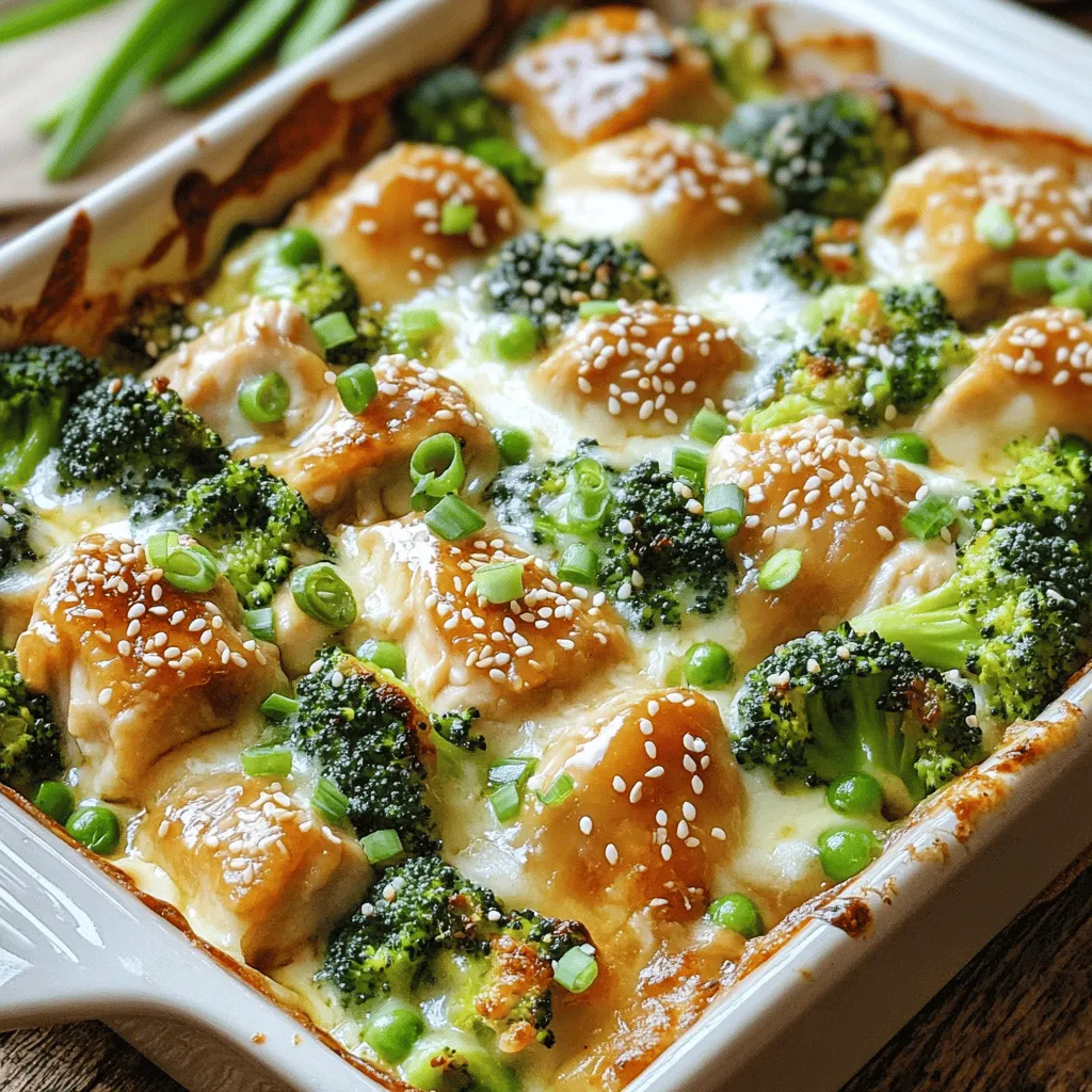 Für den Teriyaki Hühnchen Auflauf benötigen wir einige wichtige Zutaten. Diese Zutaten sorgen für den köstlichen Geschmack und die schöne Textur des Gerichts. Hier ist die Liste: - 2 Tassen gekochter Reis (weiß oder braun) - 450 g Hähnchenschenkel, ohne Knochen und Haut, gewürfelt - 1 Tasse Brokkoliröschen - 1 Tasse Zuckerschoten, zugeschnitten - 1 Tasse Paprika (beliebige Farbe), gewürfelt - 1 mittelgroße Zwiebel, gewürfelt - 3 Knoblauchzehen, fein gehackt - 120 ml Teriyakisauce (gekauft oder selbstgemacht) - 1 Esslöffel Sesamöl - 1 Teelöffel frischer Ingwer, gerieben - 1 Tasse geriebener Mozzarella-Käse - 2 Frühlingszwiebeln, in Ringe geschnitten zur Garnitur - Sesamsamen zur Garnitur - Salz und Pfeffer nach Geschmack Diese Zutaten schaffen eine harmonische Mischung von Aromen und Texturen. Der Reis bietet eine gute Basis, während das Hähnchen eine saftige Proteinquelle ist. Das Gemüse bringt Frische und Crunch ins Gericht. Für den perfekten Geschmack sind die richtigen Gewürze und Öle wichtig. In diesem Rezept verwenden wir: - Sesamöl: Es bringt ein nussiges Aroma und hilft beim Braten. - Salz und Pfeffer: Diese beiden Gewürze betonen die Aromen der anderen Zutaten. - Teriyakisauce: Diese Sauce ist süß und salzig. Sie gibt dem Gericht den typischen Teriyaki-Geschmack. Diese Gewürze und Öle heben den Geschmack und machen das Gericht besonders lecker. Um den Auflauf noch interessanter zu gestalten, kannst du einige optionale Zutaten hinzufügen: - Gemüse wie Karotten oder Zucchini für mehr Farbe. - Cashewkerne oder Erdnüsse für zusätzlichen Crunch. - Ananasstücke für eine süße Note. Diese Variationen machen das Gericht einzigartig und passen zu deinem Geschmack. Du kannst kreativ sein und mit den Zutaten spielen. So wird der Teriyaki Hühnchen Auflauf immer wieder neu und aufregend. Wenn du mehr über die Zubereitung erfahren möchtest, schau dir das [Full Recipe] an. Zuerst bereite das Hähnchen vor. Nimm 450 g gewürfelte Hähnchenschenkel. Erhitze 1 Esslöffel Sesamöl in einer großen Pfanne. Brate das Hähnchen bei mittlerer Hitze für 6-8 Minuten. Es sollte goldbraun und durchgegart sein. Würze es mit Salz und Pfeffer. Danach füge 1 gewürfelte Zwiebel und 3 fein gehackte Knoblauchzehen hinzu. Brate beides für 2 Minuten. Jetzt kommt das Gemüse. Füge 1 Tasse gewürfelte Paprika, 1 Tasse Brokkoliröschen und 1 Tasse Zuckerschoten hinzu. Brate alles zusammen für 4-5 Minuten, bis das Gemüse leicht bissfest ist. Gib 1 Teelöffel geriebenen frischen Ingwer in die Pfanne. Lass es eine Minute garen. Dann kommt die Teriyakisauce. Gieße 120 ml Teriyakisauce in die Pfanne. Rühre alles gut um, damit die Zutaten gleichmäßig bedeckt sind. Nimm die Pfanne vom Herd. In einer großen Schüssel vermischst du den gekochten Reis mit der Hähnchen-Gemüse-Mischung. Rühre alles kräftig um. Gib die Mischung in eine gefettete Auflaufform. Streue 1 Tasse geriebenen Mozzarella-Käse oben drauf. Heize den Ofen auf 175°C vor. Backe den Auflauf für 25-30 Minuten. Er sollte blubbern und der Käse goldbraun sein. Lass den Auflauf nach dem Backen einige Minuten abkühlen. Garniere ihn mit geschnittenen Frühlingszwiebeln und Sesamsamen. Du kannst ihn direkt aus der Form servieren oder auf Teller schöpfen. So sieht jeder Portion toll aus! Wenn du mehr über die Zutaten erfahren möchtest, schaue dir das [Full Recipe] an. Teriyaki-Sauce gibt es in vielen Varianten. Du kannst sie kaufen oder selbst machen. Eine selbstgemachte Sauce hat oft mehr Geschmack. Mixe Sojasauce, Honig und etwas Reisessig für eine einfache Version. Füge Knoblauch oder Ingwer für mehr Tiefe hinzu. Experimentiere mit den Zutaten. Das macht dein Gericht einzigartig. Hähnchen braucht genaue Garzeiten. In der Pfanne sollte es 6 bis 8 Minuten braten, bis es goldbraun ist. Stelle sicher, dass das Hähnchen durchgegart ist. Verwende ein Fleischthermometer, um 75°C zu erreichen. So bleibt das Hühnchen saftig und zart. Die Konsistenz ist wichtig für einen guten Auflauf. Verwende gekochten Reis, der nicht zu feucht ist. Das verhindert, dass der Auflauf matschig wird. Mische die Zutaten gut, damit die Sauce gleichmäßig verteilt ist. Backe den Auflauf, bis der Käse blubbert. So bekommst du eine leckere Kruste. Für das vollständige Rezept, schau dir den Full Recipe Link an. {{image_4}} Wenn du eine vegetarische Option wünschst, ersetze das Hähnchen. Nutze stattdessen Tofu oder Tempeh. Diese Zutaten nehmen den Teriyaki-Geschmack gut auf und bieten eine tolle Textur. Soja- oder Kichererbsenstückchen sind auch eine gute Wahl. Sie sind proteinreich und machen das Gericht sättigend. Du kannst beim Gemüse kreativ sein. Verwende zum Beispiel Karotten, Zucchini oder Spinat. Diese Gemüsesorten bringen Farbe und Nährstoffe ins Gericht. Du kannst auch Tiefkühlgemüse nutzen. Das spart Zeit und ist oft genauso frisch. Achte darauf, das Gemüse gleichmäßig zu schneiden. So garen sie gleichmäßig im Auflauf. Für eine glutenfreie Teriyaki-Sauce nutze tamari anstelle von Sojasauce. Tamari hat einen ähnlichen Geschmack, enthält aber kein Gluten. Du kannst auch eine einfache hausgemachte Sauce machen. Mische Sojasauce, Honig, Ingwer und Knoblauch. Diese Mischung gibt deinem Auflauf einen tollen Geschmack. Achte darauf, die Sauce gut zu vermischen. So verteilt sich der Geschmack gleichmäßig. Wenn du mehr über die Zubereitung erfahren möchtest, schaue dir das Full Recipe an. Um die Reste des Auflaufs frisch zu halten, lasse ihn zuerst abkühlen. Dann fülle die Reste in einen luftdichten Behälter. Du kannst auch Folie verwenden, um den Auflauf abzudecken. Achte darauf, so viel Luft wie möglich zu entfernen. So bleibt der Geschmack erhalten. Um den Auflauf aufzuwärmen, stelle den Ofen auf 180°C ein. Lege den Auflauf in eine Auflaufform und decke ihn mit Alufolie ab. Dies hilft, die Feuchtigkeit zu halten. Erwärme ihn für 20-25 Minuten. Du kannst auch die Mikrowelle nutzen, aber die Textur wird nicht so gut sein. Im Kühlschrank bleibt der Auflauf bis zu drei Tage frisch. Stelle sicher, dass er gut verpackt ist. Im Gefrierschrank kann er bis zu drei Monate haltbar sein. Wenn du ihn einfrierst, teile ihn in Portionen auf. So kannst du nur die Menge auftauen, die du brauchst. Ja, du kannst den Teriyaki-Hühnchen-Auflauf im Voraus zubereiten. Mache ihn einfach bis zu dem Punkt, wo du ihn backen musst. Decke die Auflaufform ab und stelle sie in den Kühlschrank. Wenn du bereit bist, ihn zu essen, backe ihn einfach für 30-35 Minuten. So sparst du Zeit an einem hektischen Tag. Zu diesem Auflauf passen viele Beilagen. Du kannst gedämpften Reis oder frisches Gemüse servieren. Auch ein grüner Salat passt gut dazu. Wenn du es etwas würziger magst, füge gebratene Zucchini oder Karotten hinzu. Diese Beilagen ergänzen den Geschmack des Auflaufs perfekt. Es gibt einige einfache Wege, um den Auflauf gesünder zu machen. Nutze Vollkornreis anstelle von weißem Reis. Du kannst auch mehr Gemüse hinzufügen, wie Spinat oder Karotten. Wenn du das Käse-Topping reduzierst oder veganen Käse wählst, wird das Gericht leichter. Diese Anpassungen machen den Auflauf nahrhafter. Das Rezept hat seine Wurzeln in der japanischen Küche. Teriyaki ist eine beliebte Zubereitungsart für Fleisch. Es kombiniert süße und salzige Aromen. Viele Köche haben diese Technik in Aufläufe integriert. So entstand eine neue, leckere Art, Teriyaki zu genießen. Das Rezept ist einfach und für jeden zugänglich. Der Teriyaki Hühnchen Auflauf ist einfach zuzubereiten und lecker. Wir haben die Hauptzutaten, Gewürze und Variationen besprochen. Du hast gelernt, wie du das Hähnchen und Gemüse vorbereitest und den Auflauf richtig zubereitest. Tipps für die perfekte Sauce und Garzeit helfen dir, das Gericht zu optimieren. Wenn du es anpassen oder Reste lagern möchtest, gibt es auch dafür gute Hinweise. Mit diesen Informationen kannst du dein Kocherlebnis verbessern und neue Möglichkeiten entdecken. Viel Spaß beim Ausprobieren!